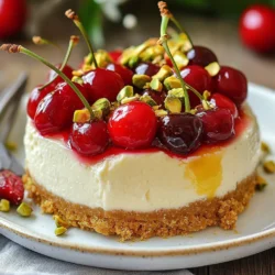 Für den perfekten Kirsch-Pistazien-Käsekuchen brauchen wir einige Hauptzutaten. Diese sind: - 2 Tassen Frischkäse, weich - 1 Tasse Zucker - 2 große Eier - 1 Teelöffel Vanilleextrakt - 1 Tasse saure Sahne - 1 Tasse frische Kirschen, entsteint und halbiert - ½ Tasse geschälte Pistazien, gehackt Diese Zutaten bilden die Basis für die cremige Füllung. Frischkäse sorgt für die reichhaltige Textur. Der Zucker gibt die perfekte Süße. Die Eier halten alles zusammen und die saure Sahne macht die Mischung schön glatt. Kirschen und Pistazien bringen den besonderen Geschmack. Die Kruste ist genauso wichtig wie die Füllung. Für die Kruste benötigen wir: - 1 ½ Tassen Graham-Cracker-Brösel - ½ Tasse ungesalzene Butter, geschmolzen Die Graham-Cracker-Brösel geben der Kruste eine knusprige Note. Die Butter bindet alles zusammen und macht die Kruste fest. Diese Kombination sorgt für einen tollen Kontrast zur weichen Füllung. Die Füllung ist das Herzstück des Käsekuchens. Neben den Hauptzutaten verwenden wir: - 2 Esslöffel Speisestärke Die Speisestärke hilft, die Füllung schön fest zu halten. Dadurch wird der Käsekuchen nicht matschig. Mit dieser Mischung aus Zutaten zaubern wir einen leckeren Käsekuchen, der jedem schmeckt. {{ingredient_image_2}} Heizen Sie Ihren Ofen auf 160°C (325°F) vor. Dies ist wichtig für die richtige Backtemperatur. Nehmen Sie eine große Schüssel. Vermengen Sie die Graham-Cracker-Brösel mit der geschmolzenen Butter. Mischen Sie alles gut, bis die Brösel gleichmäßig feucht sind. Diese Mischung ist die Grundlage für Ihre Kruste. Drücken Sie die Mischung in den Boden einer 23 cm (9 Zoll) großen Springform. Achten Sie darauf, dass die Kruste fest und gleichmäßig ist. Backen Sie die Kruste für 10 Minuten. Lassen Sie sie danach abkühlen. In einer großen Schüssel schlagen Sie den Frischkäse und den Zucker mit einem Handmixer. Mischen Sie etwa 2 Minuten lang, bis die Masse glatt ist. Fügen Sie die Eier nacheinander hinzu. Mischen Sie gut nach jeder Zugabe. Jetzt kommt der Vanilleextrakt, die saure Sahne und die Speisestärke dazu. Rühren Sie alles gut, bis es eine glatte Masse ergibt. Halten Sie die halbierten Kirschen und gehackten Pistazien bereit. Heben Sie sie vorsichtig unter die Füllung. So bleiben die Kirschen und Pistazien ganz. Gießen Sie die Füllung über die abgekühlte Kruste in der Springform. Glätten Sie die Oberfläche mit einem Spatel. Jetzt backen Sie den Käsekuchen für 45-50 Minuten. Die Ränder sollten fest sein, aber die Mitte darf leicht wackeln. Nach dem Backen schalten Sie den Ofen aus. Lassen Sie den Käsekuchen etwa 1 Stunde bei leicht geöffneter Ofentür im Ofen. Danach lassen Sie ihn auf Raumtemperatur abkühlen. Kühlen Sie ihn dann für mindestens 4 Stunden, am besten über Nacht, im Kühlschrank. Um eine glatte Füllung zu bekommen, ist die Temperatur wichtig. Verwende Zimmertemperatur für den Frischkäse. Das hilft, Klumpen zu vermeiden. Schlage den Frischkäse und den Zucker gut. Mische sie für etwa zwei Minuten. Achte darauf, die Eier einzeln hinzuzufügen. So wird die Füllung schön cremig. Die Speisestärke hilft, die Füllung zu festigen und gibt Stabilität. Frische Kirschen sind am besten. Achte darauf, dass sie reif und saftig sind. Entsteine sie sorgfältig und halbiere sie. Für die Pistazien wähle ungesalzene und frisch geschälte. So bleibt der Geschmack klar und nussig. Du kannst auch geröstete Pistazien verwenden. Das gibt einen tollen Crunch. Mische die Kirschen und Pistazien vorsichtig in die Füllung. So bleiben sie ganz und verleihen dem Käsekuchen eine schöne Textur. Ein häufiger Fehler ist, den Käsekuchen zu schnell zu backen. Halte die Temperatur niedrig und backe ihn langsam. Eine zu hohe Hitze kann Risse verursachen. Lass den Käsekuchen nach dem Backen im Ofen abkühlen. Das hilft, die Oberfläche glatt zu halten. Kühle ihn mindestens vier Stunden im Kühlschrank. So wird er fest und lässt sich gut schneiden. Pro Tipps Frischkäse Raumtemperatur: Stellen Sie sicher, dass der Frischkäse vor dem Mischen weich und bei Raumtemperatur ist, um eine glatte und cremige Konsistenz zu erreichen. Überbacken Verhindern: Überwachen Sie den Käsekuchen während des Backens; wenn die Ränder fest sind, aber die Mitte noch wackelt, ist er fertig und sollte aus dem Ofen genommen werden. Kirschsaison Nutzen: Verwenden Sie frische Kirschen in der Saison für den besten Geschmack. Wenn sie nicht verfügbar sind, können Sie auch gefrorene Kirschen verwenden, die vorher aufgetaut sind. Über Nacht Kühlen: Lassen Sie den Käsekuchen über Nacht im Kühlschrank, damit sich die Aromen setzen und die Textur perfekt wird. {{image_4}} Für die Kruste des Kirsch-Pistazien-Käsekuchens können Sie kreativ sein. Sie müssen nicht nur Graham-Cracker verwenden. Hier sind ein paar Ideen: - Schokoladenkekse: Diese geben der Kruste einen schokoladigen Geschmack. - Haferkekse: Sie bringen eine nussige Note und mehr Textur. - Butterkekse: Diese sind süß und leicht. Sie schmecken sehr gut. Jede dieser Optionen hat ihren eigenen Charme. Probieren Sie aus, was Ihnen am besten gefällt! Die Füllung ist der Star des Käsekuchens. Aber sie muss nicht immer gleich sein. Hier sind einige leckere Alternativen: - Fruchtige Füllung: Verwenden Sie Erdbeeren oder Himbeeren anstelle von Kirschen. - Nussfüllung: Fügen Sie gehackte Walnüsse oder Mandeln für mehr Crunch hinzu. - Schokoladenfüllung: Integrieren Sie geschmolzene Schokolade für einen reichhaltigen Geschmack. Jede Füllung verändert den Käsekuchen ganz anders. Experimentieren Sie mit verschiedenen Aromen! Die Dekoration macht den Käsekuchen noch schöner. Hier sind einige einfache Ideen: - Frische Kirschen: Legen Sie sie oben drauf für einen frischen Look. - Pistazien: Streuen Sie gehackte Pistazien für mehr Farbe und Textur. - Schlagsahne: Ein Klecks Schlagsahne macht den Käsekuchen noch leckerer. Die Dekoration macht den Käsekuchen zu einem echten Hingucker. Lassen Sie Ihrer Kreativität freien Lauf! Um Ihren Kirsch-Pistazien-Käsekuchen frisch zu halten, lagern Sie ihn im Kühlschrank. Nutzen Sie eine luftdichte Box oder wickeln Sie ihn in Frischhaltefolie. So bleibt er feucht und lecker. Um die Haltbarkeit zu verlängern, stellen Sie sicher, dass der Käsekuchen gut gekühlt ist, bevor Sie ihn lagern. Vermeiden Sie, ihn häufig herauszunehmen. So bleibt die Konsistenz gut. Denken Sie daran, ihn innerhalb von fünf bis sieben Tagen zu essen. Um den Käsekuchen einzufrieren, schneiden Sie ihn in Stücke. Wickeln Sie jedes Stück in Frischhaltefolie und legen Sie sie in einen Gefrierbeutel. So frieren Sie ihn bis zu drei Monate ein. Zum Auftauen legen Sie die Stücke einfach in den Kühlschrank. Lassen Sie sie dort über Nacht. So bleibt der Geschmack erhalten. Der Käsekuchen braucht Zeit, um fest zu werden. Nach dem Backen lasse ich ihn eine Stunde bei leicht geöffneter Ofentür stehen. Dann kühl ich ihn auf Raumtemperatur ab. Danach lege ich ihn für mindestens vier Stunden in den Kühlschrank. Es ist am besten, ihn über Nacht stehen zu lassen. So wird er wirklich fest und lecker. Ja, du kannst den Käsekuchen ohne Pistazien machen. Wenn du Nüsse nicht magst oder allergisch bist, lasse sie einfach weg. Du kannst stattdessen etwas mehr Kirschen hinzufügen. Das gibt dem Käsekuchen mehr Fruchtgeschmack. Du kannst auch andere Nüsse wie Mandeln verwenden. Sie passen gut zu Kirschen. Wenn du keine frischen Kirschen hast, sind gefrorene Kirschen eine gute Wahl. Sie sind oft süß und lecker. Du kannst sie einfach auftauen und verwenden. Auch andere Früchte wie Himbeeren oder Erdbeeren sind möglich. Diese Früchte geben dem Käsekuchen einen neuen Geschmack und eine schöne Farbe. Dieser Artikel gibt Ihnen alles, was Sie für einen Kirsch-Pistazien-Käsekuchen brauchen. Wir haben die wichtigsten Zutaten, einfache Schritte, Tipps und Variationen besprochen. Mit diesen Informationen können Sie sicher einen leckeren Käsekuchen backen. Denken Sie daran, die Tipps zu befolgen und kreativ zu sein. Egal, ob Sie ihn selbst genießen oder teilen, dieser Käsekuchen wird sicher ein Hit. Viel Spaß beim Backen und genießen Sie jede köstliche Stück!