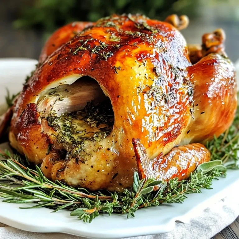 Für einen perfekten Thanksgiving Truthahn brauchst du diese Hauptzutaten: - 1 ganze Truthahn (12-14 lbs), aufgetaut - 1 Tasse ungesalzene Butter, weich - 1 Tasse Gemüsebrühe - 1 Esslöffel Salz - 1 Esslöffel Pfeffer - 1 Esslöffel Knoblauchpulver - 1 Esslöffel Zwiebelpulver - 2 Teelöffel getrockneter Thymian - 2 Teelöffel getrockneter Rosmarin - 2 Teelöffel getrockneter Salbei - 1 Zitrone, abgerieben und in Viertel geschnitten - 1 Zwiebel, geviertelt - 1 Apfel, geviertelt - Frische Kräuter (Thymian, Rosmarin und Salbei) zum Füllen - Käsetuch (optional) Die richtigen Gewürze machen den Unterschied. Hier ist eine Liste: - Salz: Bringt den Geschmack hervor. - Pfeffer: Für etwas Schärfe. - Knoblauchpulver: Fügt ein herzhaftes Aroma hinzu. - Zwiebelpulver: Gibt eine süße Note. - Thymian: Frisch oder getrocknet passt gut. - Rosmarin: Verleiht einen würzigen Duft. - Salbei: Gibt einen erdigen Geschmack. Diese Gewürze harmonieren gut. Sie geben dem Fleisch einen tollen Geschmack. Zu deinem Truthahn passen viele leckere Beilagen. Hier sind einige Ideen: - Kartoffelpüree: Cremig und lecker. - Preiselbeersoße: Süß und sauer. - Grüne Bohnen: Frisch und knusprig. - Kürbiskuchen: Ein klassisches Dessert. Füllungen sind auch eine gute Wahl. Du kannst Brot, Nüsse und Trockenfrüchte verwenden. Füge frische Kräuter hinzu. Das gibt mehr Geschmack und macht die Füllung saftig. {{ingredient_image_2}} Heizen Sie Ihren Ofen auf 165°C (325°F) vor. Nehmen Sie den Truthahn aus der Verpackung. Entfernen Sie die Innereien und den Hals. Spülen Sie den Truthahn unter kaltem Wasser ab. Tupfen Sie ihn mit Papiertüchern trocken. Ein trockener Truthahn hat eine bessere Haut. Mischen Sie in einer Schüssel die weiche Butter mit Salz, Pfeffer, Knoblauchpulver, Zwiebelpulver, Thymian, Rosmarin und Salbei. Lockern Sie vorsichtig die Haut des Truthahns, besonders auf der Brust und den Schenkeln. Verteilen Sie die Hälfte der Butter-Mischung unter der Haut. Reiben Sie die restliche Butter außen auf den Truthahn. Füllen Sie die Höhle mit geviertelter Zitrone, Zwiebel, Apfel und frischen Kräutern. Dies gibt viel Aroma und Feuchtigkeit. Stellen Sie den Truthahn mit der Brustseite nach oben auf ein Bratengitter in die Pfanne. Gießen Sie die Gemüsebrühe in die Pfanne. Rösten Sie den Truthahn etwa 13-15 Minuten pro Pfund. Überprüfen Sie die Innentemperatur im dicksten Teil der Brust und der Schenkel. Diese sollte 74°C (165°F) erreichen. Basten Sie den Truthahn alle 30 Minuten mit Brühe. Lassen Sie ihn nach dem Garen 30 Minuten ruhen, damit die Säfte sich verteilen. Um Ihren Truthahn richtig zu brinen, mischen Sie Wasser, Salz und Gewürze. Ein einfaches Rezept ist: 1 Tasse Salz auf 1 Gallone Wasser. Lassen Sie den Truthahn für 12 bis 24 Stunden in dieser Mischung. Das macht das Fleisch zarter und saftiger. Achten Sie darauf, den Truthahn nach dem Brinen gut abzutrocknen, bevor Sie ihn würzen. Bästen heißt, Flüssigkeit über den Truthahn zu gießen. Das macht den Truthahn saftiger und gibt mehr Geschmack. Verwenden Sie die Brühe aus der Pfanne oder Butter. Bästen Sie alle 30 Minuten. So bleibt die Haut knusprig und das Fleisch bleibt zart. Die Ruhezeit ist sehr wichtig. Nachdem der Truthahn aus dem Ofen kommt, lassen Sie ihn für mindestens 30 Minuten ruhen. Dies hilft, die Säfte im Fleisch zu halten. Wenn Sie sofort schneiden, läuft der Saft heraus. Das macht das Fleisch trocken. Warten Sie geduldig, um den besten Geschmack zu haben. Pro Tipps Wählen Sie die richtige Größe: Stellen Sie sicher, dass Ihr Truthahn nicht zu eng im Ofen sitzt, um eine gleichmäßige Garung zu gewährleisten. Temperatur überprüfen: Verwenden Sie ein Fleischthermometer, um die Innentemperatur zu überprüfen, damit der Truthahn perfekt gegart ist und saftig bleibt. Kräuterbutter vorbereiten: Bereiten Sie die Kräuterbutter am Vortag vor, um den Geschmack zu intensivieren und Zeit am Feiertag zu sparen. Ruhen lassen: Übersehen Sie nicht, den Truthahn nach dem Garen ruhen zu lassen; dies hilft, die Säfte zu verteilen und einen saftigeren Truthahn zu erhalten. {{image_4}} Es gibt viele Wege, um einem Truthahn mehr Geschmack zu geben. Statt der klassischen Füllung können Sie auch verschiedene Zutaten verwenden. Hier sind einige Ideen: - Pilze: Gehackte Pilze geben einen tollen umami Geschmack. - Getrocknete Früchte: Rosinen oder Cranberries sorgen für Süße und Säure. - Nüsse: Walnüsse oder Haselnüsse fügen einen knackigen Biss hinzu. - Gemüse: Sellerie oder Karotten bringen Frische und Textur. Diese Zutaten verfeinern die Füllung und machen sie interessanter. Der Truthahn kann auf verschiedene Arten zubereitet werden. Hier sind zwei beliebte Methoden: - Grillen: Beim Grillen bekommt der Truthahn ein rauchiges Aroma. Verwenden Sie Holzspäne für zusätzlichen Geschmack. Achten Sie darauf, den Grill im indirekten Modus zu nutzen. - Räuchern: Räuchern gibt dem Truthahn eine spezielle Note. Ein Smoker sorgt für gleichmäßige Hitze und ein tiefes Aroma. Wählen Sie Harthölzer wie Hickory oder Mesquite für besten Geschmack. Beide Methoden machen das Festmahl besonders und einzigartig. Eine gute Marinade kann den Geschmack eines Truthahns stark verbessern. Hier sind einige einfache Rezepte: - Zitronen-Kräuter-Marinade: Mischen Sie Zitronensaft, Olivenöl, Thymian und Rosmarin. Diese frische Marinade passt gut zu Truthahn. - Honig-Senf-Marinade: Kombinieren Sie Honig, Senf und einen Spritzer Sojasauce. Diese Mischung gibt dem Truthahn eine süß-würzige Note. - Knoblauch-Paprika-Marinade: Mischen Sie zerdrückten Knoblauch, Paprikapulver und etwas Olivenöl. Diese Marinade sorgt für einen kräftigen Geschmack. Marinieren Sie den Truthahn mindestens vier Stunden, besser über Nacht, um den besten Geschmack zu erzielen. Um Ihren übrig gebliebenen Truthahn gut zu lagern, lassen Sie ihn zuerst abkühlen. Schneiden Sie ihn in kleine Stücke. Legen Sie die Stücke in einen luftdichten Behälter. Sie können auch Aluminiumfolie verwenden. Achten Sie darauf, die Reste innerhalb von zwei Stunden nach dem Essen zu lagern. Im Kühlschrank bleibt der Truthahn etwa drei bis vier Tage frisch. Wickeln Sie ihn gut ein, um Gerüche zu vermeiden. Im Gefrierschrank kann der Truthahn bis zu sechs Monate haltbar sein. Stellen Sie sicher, dass er in einem geeigneten Behälter eingepackt ist. So bleibt er saftig und lecker. Um den Truthahn aufzuwärmen, verwenden Sie den Ofen. Heizen Sie den Ofen auf 180°C vor. Legen Sie die Truthahnstücke in eine Auflaufform und decken Sie sie mit Folie ab. Wärmen Sie ihn etwa 20 bis 30 Minuten lang. Alternativ können Sie die Mikrowelle nutzen. Stellen Sie die Mikrowelle auf mittlere Hitze und erwärmen Sie den Truthahn in kurzen Intervallen. So bleibt er saftig und warm. Rösten Sie den Truthahn etwa 13-15 Minuten pro Pfund. Wenn Ihr Truthahn 12-14 Pfund wiegt, dauert das Garen etwa 3 bis 4 Stunden. Es ist wichtig, die Zeit im Auge zu behalten. Ein zu langes Garen macht den Truthahn trocken. Die ideale Innentemperatur für Truthahn beträgt 74°C (165°F). Messen Sie die Temperatur im dicksten Teil der Brust und in den Schenkeln. Dies stellt sicher, dass der Truthahn durchgegart ist. Verwenden Sie ein Fleischthermometer für genaue Ergebnisse. Um einen trockenen Truthahn zu vermeiden, fügen Sie Feuchtigkeit hinzu. Verwenden Sie Gemüsebrühe im Bräter. Basten Sie den Truthahn alle 30 Minuten mit der Brühe. Füllen Sie den Truthahn mit Zitrone, Zwiebel und Apfel. Lassen Sie den Truthahn nach dem Garen ruhen. Dies hilft, die Säfte zu halten. In diesem Artikel habe ich die wichtigsten Schritte für einen perfekten Thanksgiving-Truthahn behandelt. Wir haben Zutaten, Tipps und Variationen besprochen, die den Geschmack verbessern. Ich hoffe, du fühlst dich jetzt sicherer in der Zubereitung deines Truthahns. Denke daran: Die richtige Vorbereitung und Pflege machen den Unterschied. Verwende unsere Aufbewahrungsinfos, um Reste richtig zu lagern. Mit diesen Tipps wirst du das Festessen zum Erfolg machen!