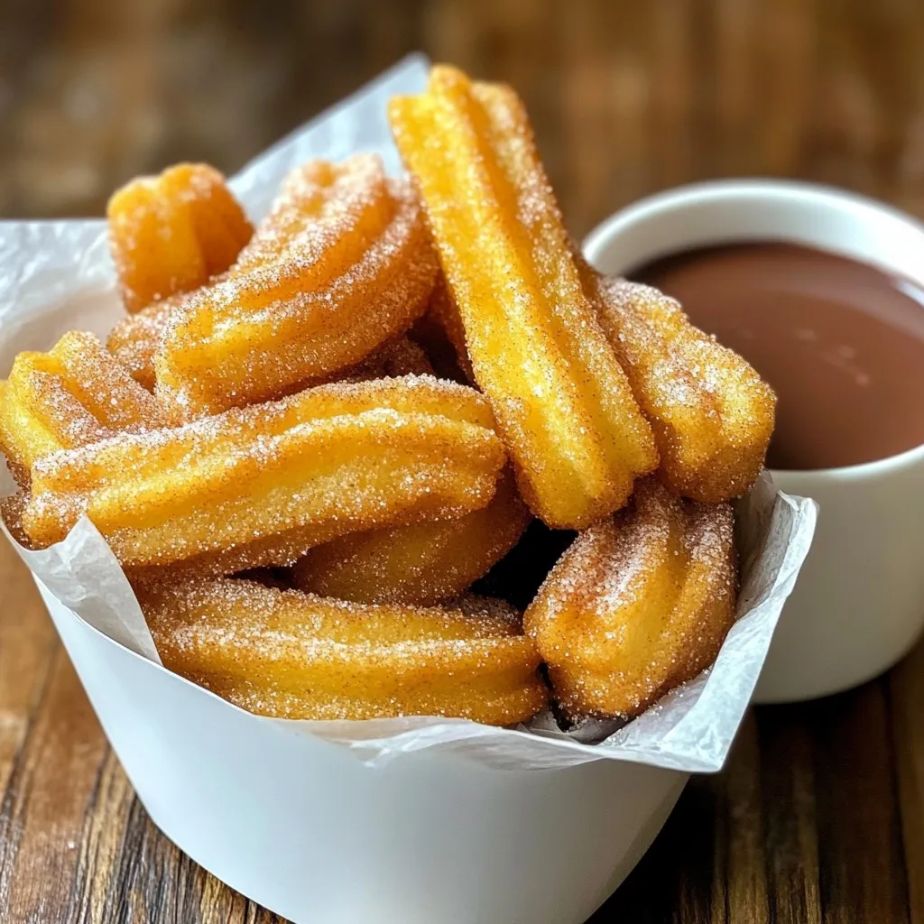Für die Luftfritteuse Churro Bissen benötigst du folgende Zutaten: - 1 Tasse Allzweckmehl - 1/2 Tasse Wasser - 2 Esslöffel ungesalzene Butter - 1 Esslöffel Zucker - 1/4 Teelöffel Salz - 1 Teelöffel Vanilleextrakt - 1/2 Teelöffel Backpulver - Sprühöl zum Einfetten - 1/4 Tasse Zucker (zum Wälzen) - 1 Teelöffel gemahlener Zimt Diese einfachen Zutaten machen die Zubereitung leicht und schnell. Wenn du eine spezielle Diät befolgst, gibt es einige Alternativen: - Für glutenfreie Churro Bissen kannst du glutenfreies Mehl verwenden. - Für vegane Optionen ersetze die Butter durch pflanzliche Margarine. - Du kannst auch Kokosblütenzucker anstelle von normalem Zucker nutzen. Diese Alternativen sorgen dafür, dass alle deine Freunde und Familie mitgenießen können. Achte beim Einkaufen auf folgende Punkte: - Wähle frische Zutaten, besonders die Butter und das Mehl. - Achte auf Bio-Zutaten, wenn möglich. Sie sind oft geschmackvoller. - Überprüfe das Haltbarkeitsdatum der Backpulverpackung, um beste Ergebnisse zu erzielen. Hochwertige Zutaten machen einen großen Unterschied im Geschmack deiner Churro Bissen. {{ingredient_image_2}} Um den Teig für die Churro Bissen zu machen, folge diesen Schritten: 1. Nimm einen mittelgroßen Topf und füge 1/2 Tasse Wasser, 2 Esslöffel ungesalzene Butter, 1 Esslöffel Zucker und 1/4 Teelöffel Salz hinzu. 2. Erhitze die Mischung bei mittlerer Hitze und rühre ständig um, bis das Wasser kocht. 3. Wenn das Wasser kocht, füge 1 Tasse Allzweckmehl und 1/2 Teelöffel Backpulver auf einmal hinzu. 4. Rühre kräftig mit einem Holzlöffel, bis ein glatter Teig entsteht, der sich vom Topf löst. 5. Nimm den Topf vom Herd und füge 1 Teelöffel Vanilleextrakt hinzu. Lass den Teig etwas abkühlen. Bereite die Luftfritteuse vor, während der Teig abkühlt: 1. Stelle die Luftfritteuse auf 190°C (375°F) ein und lasse sie vorheizen. 2. Schneide kleine Quadrate aus Backpapier (ca. 5x5 cm) oder bereite eine Silikonbackmatte vor. Jetzt kommt der spaßige Teil – das Frittieren! 1. Fülle den leicht abgekühlten Teig in einen Spritzbeutel mit einer großen Sterntülle. 2. Spritze kleine Stücke (ca. 2,5 cm lang) direkt auf die Backpapierquadrate oder die Silikonmatte. 3. Besprühe die Churro Bissen leicht mit Sprühöl, damit sie knusprig werden. 4. Lege die Churro Bissen mit der Backpapierseite nach unten in den Korb der Luftfritteuse. 5. Frittiere die Bissen für 8-10 Minuten, bis sie goldbraun und knusprig sind. 6. Mische in einer flachen Schüssel 1/4 Tasse Zucker mit 1 Teelöffel gemahlenem Zimt. 7. Nach dem Garen wälze die Churro Bissen sofort in der Zucker-Zimt-Mischung, bis sie gleichmäßig bedeckt sind. Jetzt bist du bereit, diese köstlichen Snacks zu genießen! Um die perfekte Konsistenz für die Churro Bissen zu erzielen, achte auf die Teigmischung. Der Teig sollte glatt und dick sein. Wenn er zu flüssig ist, füge etwas mehr Mehl hinzu. Ist er zu fest, gib einen Spritzer Wasser dazu. Die richtige Konsistenz sorgt für eine schöne Form beim Spritzen. Vermeide es, die Luftfritteuse zu überfüllen. Die Churro Bissen brauchen Platz, um gleichmäßig zu garen. Ein weiterer Fehler ist, den Teig nicht abkühlen zu lassen. Ein zu heißer Teig kann die Form beim Spritzen beeinträchtigen. Achte auch darauf, den Zimt-Zucker nach dem Garen sofort hinzuzufügen. So bleibt die süße Kruste haften. Die optimale Temperatur für die Luftfritteuse liegt bei 190°C. Die Garzeit beträgt etwa 8-10 Minuten. Halte ein Auge auf die Bissen, um sicherzustellen, dass sie goldbraun werden. Wenn sie zu lange garen, werden sie hart. Ein schneller Blick in die Luftfritteuse hilft, die perfekte Konsistenz zu erreichen. Pro Tipps Teig nicht überhitzen: Achten Sie darauf, den Teig nicht zu lange zu kochen, da dies die Konsistenz beeinträchtigen kann. Der Teig sollte nur so lange gekocht werden, bis er sich von den Seiten des Topfes löst. Die richtige Temperatur: Stellen Sie sicher, dass die Luftfritteuse gut vorgeheizt ist, bevor Sie die Churro Bissen hineinlegen. Dies garantiert eine gleichmäßige und knusprige Textur. Spritztechnik: Verwenden Sie einen Spritzbeutel mit großer Sterntülle, um die Churro Bissen eine schöne Form zu geben. Das sorgt für eine ansprechende Präsentation und hilft, die Zimt-Zucker-Mischung besser haften zu lassen. Wälzen im Zucker: Wälzen Sie die warmen Churro Bissen sofort nach dem Frittieren in der Zimt-Zucker-Mischung, damit der Zucker besser haftet und die Bissen süßer werden. {{image_4}} Du kannst die Churro Bissen ganz einfach anpassen. Probiere verschiedene Geschmäcker aus! Zum Beispiel kannst du etwas Kakao in den Teig geben. Das sorgt für einen schokoladigen Kick. Oder füge ein paar Tropfen Mandel- oder Orangenextrakt hinzu. Diese kleinen Änderungen machen einen großen Unterschied. Du kannst sogar geriebene Zitronenschale verwenden. Das gibt eine frische Note. Die besten Snacks kommen mit Dips! Für die Churro Bissen empfehle ich Schokoladensauce oder Karamellsauce. Diese süßen Saucen passen perfekt zu den warmen Churros. Du kannst auch einen einfachen Vanillejoghurt machen. Mische Joghurt mit Honig und etwas Vanille. Das ist gesund und lecker! Wenn du es etwas würziger magst, probiere eine Chili-Schokoladensauce. Sie gibt einen tollen Kontrast zur Süße der Churros. Du möchtest glutenfreie Churro Bissen? Kein Problem! Ersetze das Weizenmehl mit einer glutenfreien Mehlmischung. Achte darauf, dass die Mischung auch für das Backen geeignet ist. Wenn du vegane Churros machen willst, verwende Pflanzenmargarine statt Butter. Das funktioniert genauso gut. Diese Alternativen sorgen dafür, dass jeder die Churros genießen kann. So machst du dein Rezept für alle zugänglich! Um die Churro Bissen frisch zu halten, lege sie in einen luftdichten Behälter. So bleiben sie knusprig. Du kannst auch Backpapier zwischen die Bissen legen. Das hilft, die Feuchtigkeit fernzuhalten. Wenn du sie länger aufbewahren möchtest, friere sie ein. Achte darauf, dass sie gut verpackt sind. Zum Aufwärmen der Churro Bissen empfehle ich die Luftfritteuse. Stelle sie auf 160°C (320°F) für 3-4 Minuten. So werden sie wieder knusprig. Du kannst auch den Ofen nutzen. Heize ihn auf 180°C (350°F) vor und backe die Bissen für 5-6 Minuten. Vermeide die Mikrowelle, da sie die Bissen weich macht. Im Kühlschrank halten die Churro Bissen etwa 2-3 Tage. Achte darauf, sie gut zu verpacken. Im Gefrierschrank sind sie bis zu 3 Monate haltbar. Lass sie vor dem Verzehr auf Zimmertemperatur kommen. So schmecken sie am besten. Die Churro Bissen bleiben frisch, wenn du sie richtig lagerst. In einem luftdichten Behälter halten sie sich bis zu zwei Tage bei Raumtemperatur. Im Kühlschrank kannst du sie bis zu einer Woche aufbewahren. Ich empfehle, sie vor dem Servieren kurz aufzuwärmen. So bleiben sie knusprig und lecker. Ja, du kannst die Churro Bissen auch im Ofen machen! Heize den Ofen auf 190°C vor. Spritze die Teigstücke auf ein Backblech mit Backpapier. Backe sie etwa 12-15 Minuten, bis sie goldbraun sind. Vergiss nicht, sie nach dem Backen in Zucker und Zimt zu wälzen. Der Ofen bietet eine gute Option, wenn du keine Luftfritteuse hast. Für einen tollen Dip empfehle ich Schokoladensauce oder Karamell. Beides passt perfekt zu den süßen Churro Bissen. Du kannst auch einen Vanillejoghurt oder eine fruchtige Sauce ausprobieren. Diese Dips machen dein Snack-Erlebnis noch besser! Die Zutaten, die wir besprochen haben, sind der Schlüssel zu leckeren Churros. Achte auf hochwertige Produkte und denke an spezielle Diäten. Die Schritt-für-Schritt-Anleitung macht die Zubereitung einfach und ermöglicht dir köstliche Snacks. Vergiss nicht die Tipps für die perfekte Konsistenz und vermeide häufige Fehler. Variationen helfen dir, kreativ zu sein, während die Lagerinformationen die Frische erhalten. Churros sind vielfältig und einfach zuzubereiten. Trau dich, neue Geschmäcker und Dips auszuprobieren!
