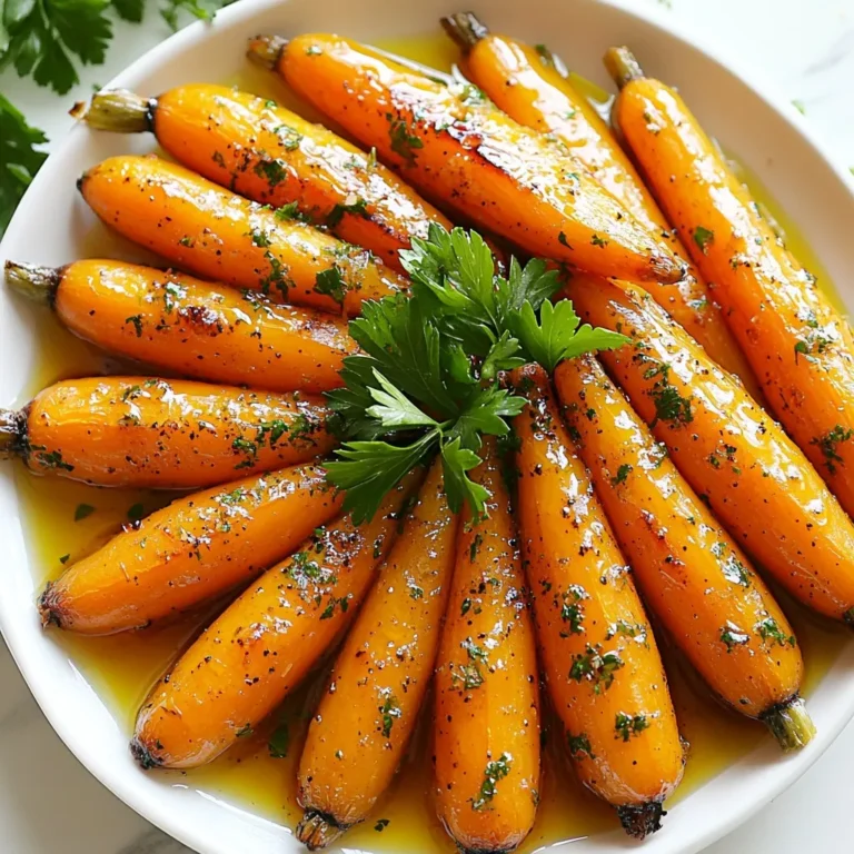 - 450 g Babyk carrots, geschält und zugeschnitten - 3 Esslöffel reiner Ahornsirup - 2 Esslöffel Dijon-Senf - 2 Esslöffel Olivenöl Die Babyk carrots sind klein und süß. Sie bringen einen tollen Geschmack. Der reine Ahornsirup gibt den Karotten eine schöne Süße. Dijon-Senf fügt einen pikanten Kick hinzu. Das Olivenöl sorgt für eine feine Note und hilft beim Rösten. - 1 Teelöffel Knoblauchpulver - 1 Teelöffel Thymian (frisch oder getrocknet) - Salz und Pfeffer nach Geschmack Knoblauchpulver bringt eine tolle Tiefe ins Gericht. Thymian gibt den Karotten einen frischen, kräuterigen Geschmack. Salz und Pfeffer sind wichtig, um die Aromen zu verstärken. - Frische Petersilie Frische Petersilie macht das Gericht bunt. Sie fügt einen frischen Geschmack hinzu und sieht schön aus. Garniere die Karotten nach Belieben. {{ingredient_image_2}} Heize deinen Ofen auf 200°C (400°F) vor. Das sorgt für gleichmäßiges Rösten. Während der Ofen aufheizt, bereite alle Zutaten vor. Du brauchst Babyk carrots, Ahornsirup, Dijon-Senf, Olivenöl, Knoblauchpulver und Thymian. Stelle sicher, dass alles griffbereit ist. Nimm eine kleine Schüssel und vermenge die Zutaten. Mische den Ahornsirup, Dijon-Senf, Olivenöl, Knoblauchpulver und Thymian. Füge Salz und Pfeffer hinzu. Rühre alles gut um, bis die Mischung gleichmäßig aussieht. Diese Marinade gibt den Karotten viel Geschmack. Gib die Babyk carrots in eine große Schüssel. Gieße die Marinade darüber. Mische alles gründlich, sodass die Karotten gut bedeckt sind. Lege die glasierten Karotten in einer einzigen Schicht auf ein Backblech mit Backpapier. Röste die Karotten im Ofen für 25-30 Minuten. Wende sie nach der Hälfte der Zeit. So werden sie zart und goldbraun. Wenn sie fertig sind, nimm das Blech aus dem Ofen. Lass die Karotten kurz abkühlen, bevor du sie servierst. Träufle die restliche Marinade über die Karotten und garnier sie nach Wunsch mit frischer Petersilie. Um perfekte Röstkarotten zu erhalten, wenden Sie sie während des Röstens. Dies hilft, eine schöne, goldbraune Karamellisierung zu erreichen. Nach etwa 15 Minuten im Ofen drehen Sie die Karotten um. So bräunen sie gleichmäßig und werden zart. Die Röstzeit kann je nach Dicke der Karotten variieren. Überprüfen Sie nach 25 Minuten, ob sie weich sind. Wenn nicht, lassen Sie sie noch ein paar Minuten länger. Die Präsentation macht viel aus. Arrangieren Sie die Karotten in einem kreisförmigen Muster auf der Servierplatte. Das sieht ansprechend aus und zieht die Blicke an. Um den Glanz zu erhöhen, träufeln Sie etwas zusätzlichen Ahornsirup über die Karotten. Das gibt ihnen einen schönen, glänzenden Look und verstärkt den süßen Geschmack. Fügen Sie frische Thymianzweige hinzu. Diese geben Farbe und einen zusätzlichen Duft. Pro Tipps Karotten gleichmäßig schneiden: Achten Sie darauf, die Babyk carrots in ähnliche Größen zu schneiden, damit sie gleichmäßig garen und rösten. Glasur anpassen: Experimentieren Sie mit den Verhältnissen von Ahornsirup und Dijon-Senf, um die gewünschte Süße und Schärfe zu erzielen. Röstzeit überprüfen: Die Röstzeit kann je nach Ofen variieren. Überprüfen Sie die Karotten nach 20 Minuten, um sicherzustellen, dass sie nicht übergart werden. Frische Kräuter verwenden: Frische Petersilie oder andere Kräuter wie Schnittlauch oder Basilikum können den Geschmack und die Präsentation der Karotten erheblich verbessern. {{image_4}} Du kannst auch andere Gemüsesorten für dieses Rezept nutzen. Zum Beispiel passen Süßkartoffeln gut. Auch Blumenkohl oder Brokkoli sind tolle Alternativen. Diese Gemüsesorten nehmen die Glasur gut auf. So bekommst du verschiedene Geschmäcker und Texturen. Mische die Karotten mit diesen Gemüsearten für mehr Abwechslung. Das ergibt ein buntes, leckeres Gericht. Wenn du es schärfer magst, füge Chili oder Paprika hinzu. Diese Gewürze geben deinen Karotten einen aufregenden Kick. Du kannst auch etwas Cayennepfeffer verwenden. Für eine süßere Note probiere Honig oder Agavensirup. Diese Optionen machen das Gericht noch köstlicher. Experimentiere mit den Mengen, um deinen perfekten Geschmack zu finden. Dieses Rezept ist leicht anpassbar. Es ist von Natur aus glutenfrei und vegan. Du brauchst nur die richtige Glasur, um es vegan zu halten. Achte darauf, dass der Dijon-Senf keine tierischen Produkte enthält. Du kannst die Karotten auch in Olivenöl anbraten, um einen anderen Geschmack zu erzielen. So kannst du das Rezept an deine Wünsche anpassen. Um die Röstkarotten frisch zu halten, lege sie in einen luftdichten Behälter. So bleiben sie zart und lecker. Du kannst die Karotten bis zu fünf Tage im Kühlschrank lagern. Wenn du sie wieder aufwärmen möchtest, erhitze sie einfach im Ofen oder in der Mikrowelle. Achte darauf, sie nicht zu lange zu erhitzen, damit sie nicht austrocknen. Die empfohlene Lagerzeit für Röstkarotten im Kühlschrank beträgt etwa fünf Tage. Nach dieser Zeit könnten sie ihre Frische verlieren. Überprüfe sie vor dem Essen immer auf Geruch oder Aussehen. Wenn du die Röstkarotten länger aufbewahren möchtest, ist das Einfrieren eine gute Option. Lass die Karotten zuerst vollständig abkühlen. Lege sie dann in einen gefrierfesten Beutel. Du kannst sie bis zu drei Monate im Gefrierfach aufbewahren. Um sie wieder zu verwenden, tau die Karotten über Nacht im Kühlschrank auf oder erhitze sie direkt aus dem Gefrierfach im Ofen. Die Karotten sollten 25-30 Minuten im Ofen rösten. Ich empfehle, sie nach 15 Minuten zu wenden. So karamellisieren sie gleichmäßig. Die Karotten sind fertig, wenn sie zart sind und eine goldbraune Farbe haben. Wenn du sie lieber weicher magst, kannst du die Röstzeit um einige Minuten verlängern. Ja, du kannst die Geschmäcker leicht anpassen. Probiere andere Senfsorten wie scharfen Senf oder Honigsenf. Auch die Süße kannst du ändern. Statt Ahornsirup kannst du Honig oder Agavensirup verwenden. Das gibt den Karotten einen neuen Geschmack. Ja, dieses Rezept passt gut zu vielen Gerichten. Serviere die Karotten als Beilage zu gebratenem Hähnchen oder Rindfleisch. Sie harmonieren auch gut mit einem vegetarischen Gericht. Probiere sie mit Quinoa oder einem frischen Salat. Diese Anleitung bietet eine einfache Methode für geröstete Karotten mit Ahornsirup und Senf. Wir haben die besten Zutaten, Schritte und Tipps besprochen, um perfekte Karotten zu zaubern. Ob du sie als Beilage oder Hauptgericht servierst, ihre Süße und Würze wird begeistern. Denke an Variationen mit anderen Gemüsearten und Geschmäckern. Lagere die Reste gut, und genieße sie später. Probiere das Rezept aus und entdecke die Vielseitigkeit der Röstkarotten!