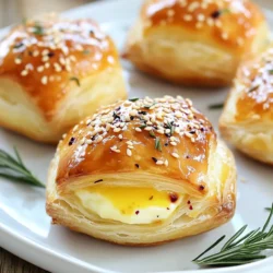 - 1 Blatt Blätterteig, aufgetaut - 225 g Brie-Käse, in kleine Würfel geschnitten - 120 ml Cranberrysoße (fertig gekauft oder selbstgemacht) - 1 Ei, verquirlt (für das Eigelb-Wasch) - 1 Esslöffel frischer Rosmarin, fein gehackt (optional) - Salz und Pfeffer nach Geschmack - Sesamsamen Die Hauptzutaten sind einfach und lecker. Blätterteig sorgt für einen knusprigen Biss. Brie-Käse hat einen samtigen, cremigen Geschmack. Cranberrysoße bringt eine süß-saure Note, die perfekt passt. Diese Kombination macht die Cranberry Brie Bombs spannend. Zusätzliche Zutaten heben den Geschmack. Ein verquirltes Ei gibt dem Teig eine schöne goldene Farbe. Rosmarin fügt eine frische Kräuternote hinzu. Salz und Pfeffer runden das Gericht ab. Sie können die Gewürze nach Ihrem Geschmack anpassen. Sesamsamen sind eine tolle Dekoration. Sie bringen einen nussigen Geschmack und einen schönen Kontrast zur Farbe. Streuen Sie die Sesamsamen vor dem Backen auf die Teigtaschen. So sehen sie nicht nur gut aus, sondern schmecken auch besser. {{ingredient_image_2}} Heize deinen Ofen auf 200 °C vor. Damit werden die Cranberry Brie Bombs schön knusprig. Lege ein Backblech mit Backpapier aus, um das Ankleben zu verhindern. Rolle dann das aufgetaute Blätterteigblatt auf einer leicht bemehlten Fläche aus. Schneide den Teig in Quadrate von 10x10 cm. Diese Größe ist perfekt für die Füllung. Jetzt kommt der Spaß! Lege in die Mitte jedes Quadrats einen kleinen Brie-Würfel. Das ist der Käse, der schmelzen wird und einen tollen Geschmack gibt. Füge einen Teelöffel Cranberrysoße hinzu. Dies bringt eine süße und herzhafte Note. Wenn du magst, streue etwas frischen Rosmarin darüber. Falten dann die Ecken des Teigs über die Füllung. Drücke die Ränder gut zusammen, damit sie dicht sind. Dies hilft, die Füllung im Inneren zu halten. Lege die gefüllten Teigtaschen mit der Nahtseite nach unten auf das Backblech. Bestreiche die Oberseite mit dem verquirlten Ei. Das sorgt für eine schöne goldene Farbe. Streue optional Sesamsamen obenauf und würze mit etwas Salz und Pfeffer. Backe die Teigtaschen dann im Ofen für 15–20 Minuten. Sie sollten aufgegangen und goldbraun sein. Lass sie kurz abkühlen, bevor du sie servierst. So schmecken sie am besten! Um die beste Konsistenz zu erreichen, achte darauf, den Blätterteig gut auszurollen. Ein dünnerer Teig gibt dir eine knusprigere Textur. Zudem sollte der Brie-Käse nicht zu weich sein. Frischer Käse schmilzt gut und bleibt in der Teigtasche. Die richtige Backzeit ist entscheidend. Backe die Bomben 15 bis 20 Minuten lang bei 200 °C. Sie sollten goldbraun und aufgegangen sein. Überwache sie gegen Ende der Backzeit, um ein Verbrennen zu vermeiden. Serviere die Cranberry Brie Bombs auf einem rustikalen Holzbrett. Das sieht toll aus. Du kannst die Bomben mit frischen Rosmarinzweigen dekorieren. Eine kleine Schüssel mit zusätzlicher Cranberrysoße zum Dippen macht das Ganze perfekt. Für Beilagen empfehle ich einen grünen Salat oder knusprige Cracker. Diese ergänzen die Aromen gut und sorgen für Abwechslung. Ein häufiger Fehler ist, dass der Teig reißt. Um dies zu vermeiden, rolle den Blätterteig vorsichtig aus. Achte darauf, ihn nicht zu dünn zu machen. Wenn die Füllung herausläuft, drücke die Ränder gut zusammen. Nutze eine Gabel, um die Ränder zu versiegeln. So bleibt die Füllung während des Backens in der Teigtasche. Pro Tipps Brie-Käse vorbereiten: Lassen Sie den Brie-Käse vor dem Schneiden für etwa 15 Minuten bei Raumtemperatur stehen, damit er weicher wird und sich leichter schneiden lässt. Teig gut verschließen: Achten Sie darauf, die Ränder der Teigtaschen gut zu drücken, um ein Auslaufen der Füllung während des Backens zu verhindern. Variationen ausprobieren: Fügen Sie andere Zutaten wie Walnüsse oder Honig hinzu, um verschiedene Geschmacksrichtungen zu kreieren und die Bomben noch interessanter zu machen. Servieren mit Stil: Servieren Sie die Bomben warm mit frischem Brot oder Crackern, um eine perfekte Kombination aus Geschmack und Textur zu bieten. {{image_4}} Für die Cranberry Brie Bombs gibt es viele spannende Füllungen. Du kannst andere Käsesorten verwenden. Ziegenkäse oder Gouda sind tolle Optionen. Diese Käse geben den Bomben einen anderen Geschmack. Zusätzlich kannst du Früchte hinzufügen. Wie wäre es mit Birnen oder Äpfeln? Diese Früchte harmonieren gut mit dem Käse und der Cranberrysoße. Du kannst sie klein schneiden und zur Füllung geben. Wenn du eine vegane Option möchtest, kannst du pflanzlichen Käse verwenden. Viele Marken bieten leckere Alternativen an. Achte darauf, dass der Teig vegan ist. Für glutenfreie Bomben kannst du glutenfreies Blätterteig verwenden. Es gibt viele Marken, die guten glutenfreien Teig anbieten. So kannst du alle genießen, ohne auf den Geschmack zu verzichten. Die Gewürze machen einen großen Unterschied. Du kannst frische Kräuter wie Thymian oder Oregano hinzufügen. Diese Kräuter geben den Bomben eine leckere Note. Außerdem kannst du Gewürze wie Paprika oder Knoblauchpulver verwenden. Sie bringen zusätzliche Tiefe in den Geschmack. Experimentiere mit verschiedenen Kombinationen, um deine perfekte Variation zu finden. Nach dem Kochen sind Cranberry Brie Bombs am besten frisch. Wenn Sie Reste haben, lassen Sie sie abkühlen. Legen Sie sie dann in einen luftdichten Behälter. Kühlen Sie sie im Kühlschrank. So bleiben sie für etwa drei Tage frisch. - Tipps zum Kühlen: - Lassen Sie die Bomben zuerst abkühlen. - Verwenden Sie einen gut schließenden Behälter. - Fügen Sie ein Stück Küchenpapier hinzu, um Feuchtigkeit aufzusaugen. - Empfehlungen zur Lagerung: - Halten Sie die Bomben nicht länger als drei Tage im Kühlschrank. - Stellen Sie sicher, dass der Behälter sauber und trocken ist. Wenn Sie die Bomben länger aufbewahren möchten, können Sie sie einfrieren. Es ist einfach und effektiv. Sie können die ungebackenen Teigtaschen auch einfrieren. - So frieren Sie die Teigtaschen richtig ein: - Wickeln Sie jede Bomb in Frischhaltefolie. - Legen Sie sie in einen Gefrierbeutel. - Beschriften Sie den Beutel mit dem Datum. Die richtige Wiedererwärmung sorgt dafür, dass die Bomben lecker bleiben. Verwenden Sie den Ofen für die beste Textur. - Best Practices für das Aufwärmen im Ofen oder in der Mikrowelle: - Im Ofen: Heizen Sie den Ofen auf 180 °C vor. Legen Sie die Bomben auf ein Backblech. Backen Sie sie für ca. 10 Minuten. - In der Mikrowelle: Stellen Sie die Bomben auf einen mikrowellengeeigneten Teller. Erwärmen Sie sie in kurzen Abständen von 30 Sekunden. Prüfen Sie regelmäßig, um sie nicht zu überhitzen. Die Zubereitung der Cranberry Brie Bombs dauert insgesamt 35 Minuten. Davon sind 15 Minuten für die Vorbereitung nötig. Die Backzeit beträgt 15 bis 20 Minuten. Ja, du kannst die Füllung im Voraus machen. Bewahre die Brie-Würfel und die Cranberrysoße getrennt im Kühlschrank auf. So bleiben sie frisch. Du kannst sie am Tag des Backens zusammenfügen. Cranberry Brie Bombs passen gut zu vielen Beilagen. Du kannst sie mit einem frischen Salat servieren. Ein knackiger grüner Salat oder ein Spinatsalat sind tolle Optionen. Auch warme Getränke wie Glühwein passen gut dazu. Cranberry Brie Bombs sind einfach zuzubereiten und sehr lecker. Du hast die Hauptzutaten, die Anleitung, Tipps und Variationen kennengelernt. Denk daran, die Füllung anzupassen und das Gericht festlich zu präsentieren. Diese Käse-Teigtaschen sind perfekt für jeden Anlass. Verwende meine Tipps, um häufige Fehler zu vermeiden und das beste Ergebnis zu erzielen. Genieße das Kochen und Teilen dieser köstlichen Snacks mit Freunden und Familie!