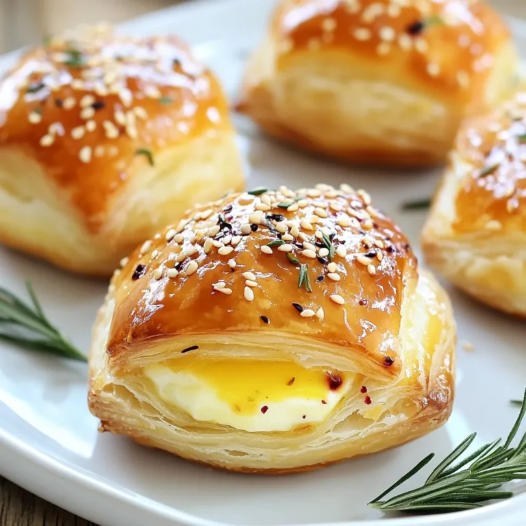 - 1 Blatt Blätterteig, aufgetaut - 225 g Brie-Käse, in kleine Würfel geschnitten - 120 ml Cranberrysoße (fertig gekauft oder selbstgemacht) - 1 Ei, verquirlt (für das Eigelb-Wasch) - 1 Esslöffel frischer Rosmarin, fein gehackt (optional) - Salz und Pfeffer nach Geschmack - Sesamsamen Die Hauptzutaten sind einfach und lecker. Blätterteig sorgt für einen knusprigen Biss. Brie-Käse hat einen samtigen, cremigen Geschmack. Cranberrysoße bringt eine süß-saure Note, die perfekt passt. Diese Kombination macht die Cranberry Brie Bombs spannend. Zusätzliche Zutaten heben den Geschmack. Ein verquirltes Ei gibt dem Teig eine schöne goldene Farbe. Rosmarin fügt eine frische Kräuternote hinzu. Salz und Pfeffer runden das Gericht ab. Sie können die Gewürze nach Ihrem Geschmack anpassen. Sesamsamen sind eine tolle Dekoration. Sie bringen einen nussigen Geschmack und einen schönen Kontrast zur Farbe. Streuen Sie die Sesamsamen vor dem Backen auf die Teigtaschen. So sehen sie nicht nur gut aus, sondern schmecken auch besser. {{ingredient_image_2}} Heize deinen Ofen auf 200 °C vor. Damit werden die Cranberry Brie Bombs schön knusprig. Lege ein Backblech mit Backpapier aus, um das Ankleben zu verhindern. Rolle dann das aufgetaute Blätterteigblatt auf einer leicht bemehlten Fläche aus. Schneide den Teig in Quadrate von 10x10 cm. Diese Größe ist perfekt für die Füllung. Jetzt kommt der Spaß! Lege in die Mitte jedes Quadrats einen kleinen Brie-Würfel. Das ist der Käse, der schmelzen wird und einen tollen Geschmack gibt. Füge einen Teelöffel Cranberrysoße hinzu. Dies bringt eine süße und herzhafte Note. Wenn du magst, streue etwas frischen Rosmarin darüber. Falten dann die Ecken des Teigs über die Füllung. Drücke die Ränder gut zusammen, damit sie dicht sind. Dies hilft, die Füllung im Inneren zu halten. Lege die gefüllten Teigtaschen mit der Nahtseite nach unten auf das Backblech. Bestreiche die Oberseite mit dem verquirlten Ei. Das sorgt für eine schöne goldene Farbe. Streue optional Sesamsamen obenauf und würze mit etwas Salz und Pfeffer. Backe die Teigtaschen dann im Ofen für 15–20 Minuten. Sie sollten aufgegangen und goldbraun sein. Lass sie kurz abkühlen, bevor du sie servierst. So schmecken sie am besten! Um die beste Konsistenz zu erreichen, achte darauf, den Blätterteig gut auszurollen. Ein dünnerer Teig gibt dir eine knusprigere Textur. Zudem sollte der Brie-Käse nicht zu weich sein. Frischer Käse schmilzt gut und bleibt in der Teigtasche. Die richtige Backzeit ist entscheidend. Backe die Bomben 15 bis 20 Minuten lang bei 200 °C. Sie sollten goldbraun und aufgegangen sein. Überwache sie gegen Ende der Backzeit, um ein Verbrennen zu vermeiden. Serviere die Cranberry Brie Bombs auf einem rustikalen Holzbrett. Das sieht toll aus. Du kannst die Bomben mit frischen Rosmarinzweigen dekorieren. Eine kleine Schüssel mit zusätzlicher Cranberrysoße zum Dippen macht das Ganze perfekt. Für Beilagen empfehle ich einen grünen Salat oder knusprige Cracker. Diese ergänzen die Aromen gut und sorgen für Abwechslung. Ein häufiger Fehler ist, dass der Teig reißt. Um dies zu vermeiden, rolle den Blätterteig vorsichtig aus. Achte darauf, ihn nicht zu dünn zu machen. Wenn die Füllung herausläuft, drücke die Ränder gut zusammen. Nutze eine Gabel, um die Ränder zu versiegeln. So bleibt die Füllung während des Backens in der Teigtasche. Pro Tipps Brie-Käse vorbereiten: Lassen Sie den Brie-Käse vor dem Schneiden für etwa 15 Minuten bei Raumtemperatur stehen, damit er weicher wird und sich leichter schneiden lässt. Teig gut verschließen: Achten Sie darauf, die Ränder der Teigtaschen gut zu drücken, um ein Auslaufen der Füllung während des Backens zu verhindern. Variationen ausprobieren: Fügen Sie andere Zutaten wie Walnüsse oder Honig hinzu, um verschiedene Geschmacksrichtungen zu kreieren und die Bomben noch interessanter zu machen. Servieren mit Stil: Servieren Sie die Bomben warm mit frischem Brot oder Crackern, um eine perfekte Kombination aus Geschmack und Textur zu bieten. {{image_4}} Für die Cranberry Brie Bombs gibt es viele spannende Füllungen. Du kannst andere Käsesorten verwenden. Ziegenkäse oder Gouda sind tolle Optionen. Diese Käse geben den Bomben einen anderen Geschmack. Zusätzlich kannst du Früchte hinzufügen. Wie wäre es mit Birnen oder Äpfeln? Diese Früchte harmonieren gut mit dem Käse und der Cranberrysoße. Du kannst sie klein schneiden und zur Füllung geben. Wenn du eine vegane Option möchtest, kannst du pflanzlichen Käse verwenden. Viele Marken bieten leckere Alternativen an. Achte darauf, dass der Teig vegan ist. Für glutenfreie Bomben kannst du glutenfreies Blätterteig verwenden. Es gibt viele Marken, die guten glutenfreien Teig anbieten. So kannst du alle genießen, ohne auf den Geschmack zu verzichten. Die Gewürze machen einen großen Unterschied. Du kannst frische Kräuter wie Thymian oder Oregano hinzufügen. Diese Kräuter geben den Bomben eine leckere Note. Außerdem kannst du Gewürze wie Paprika oder Knoblauchpulver verwenden. Sie bringen zusätzliche Tiefe in den Geschmack. Experimentiere mit verschiedenen Kombinationen, um deine perfekte Variation zu finden. Nach dem Kochen sind Cranberry Brie Bombs am besten frisch. Wenn Sie Reste haben, lassen Sie sie abkühlen. Legen Sie sie dann in einen luftdichten Behälter. Kühlen Sie sie im Kühlschrank. So bleiben sie für etwa drei Tage frisch. - Tipps zum Kühlen: - Lassen Sie die Bomben zuerst abkühlen. - Verwenden Sie einen gut schließenden Behälter. - Fügen Sie ein Stück Küchenpapier hinzu, um Feuchtigkeit aufzusaugen. - Empfehlungen zur Lagerung: - Halten Sie die Bomben nicht länger als drei Tage im Kühlschrank. - Stellen Sie sicher, dass der Behälter sauber und trocken ist. Wenn Sie die Bomben länger aufbewahren möchten, können Sie sie einfrieren. Es ist einfach und effektiv. Sie können die ungebackenen Teigtaschen auch einfrieren. - So frieren Sie die Teigtaschen richtig ein: - Wickeln Sie jede Bomb in Frischhaltefolie. - Legen Sie sie in einen Gefrierbeutel. - Beschriften Sie den Beutel mit dem Datum. Die richtige Wiedererwärmung sorgt dafür, dass die Bomben lecker bleiben. Verwenden Sie den Ofen für die beste Textur. - Best Practices für das Aufwärmen im Ofen oder in der Mikrowelle: - Im Ofen: Heizen Sie den Ofen auf 180 °C vor. Legen Sie die Bomben auf ein Backblech. Backen Sie sie für ca. 10 Minuten. - In der Mikrowelle: Stellen Sie die Bomben auf einen mikrowellengeeigneten Teller. Erwärmen Sie sie in kurzen Abständen von 30 Sekunden. Prüfen Sie regelmäßig, um sie nicht zu überhitzen. Die Zubereitung der Cranberry Brie Bombs dauert insgesamt 35 Minuten. Davon sind 15 Minuten für die Vorbereitung nötig. Die Backzeit beträgt 15 bis 20 Minuten. Ja, du kannst die Füllung im Voraus machen. Bewahre die Brie-Würfel und die Cranberrysoße getrennt im Kühlschrank auf. So bleiben sie frisch. Du kannst sie am Tag des Backens zusammenfügen. Cranberry Brie Bombs passen gut zu vielen Beilagen. Du kannst sie mit einem frischen Salat servieren. Ein knackiger grüner Salat oder ein Spinatsalat sind tolle Optionen. Auch warme Getränke wie Glühwein passen gut dazu. Cranberry Brie Bombs sind einfach zuzubereiten und sehr lecker. Du hast die Hauptzutaten, die Anleitung, Tipps und Variationen kennengelernt. Denk daran, die Füllung anzupassen und das Gericht festlich zu präsentieren. Diese Käse-Teigtaschen sind perfekt für jeden Anlass. Verwende meine Tipps, um häufige Fehler zu vermeiden und das beste Ergebnis zu erzielen. Genieße das Kochen und Teilen dieser köstlichen Snacks mit Freunden und Familie!