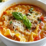 Um eine köstliche Lasagna Suppe zu machen, brauchen Sie folgende Zutaten: - 450 g Rinderhackfleisch oder italienische Wurst - 1 mittelgroße Zwiebel, gehackt - 3 Knoblauchzehen, fein gehackt - 500 g gehackte Tomaten (aus der Dose) - 1 Liter Rinderbrühe - 500 ml Wasser - 1 Teelöffel italienische Gewürzmischung - 1/2 Teelöffel rote Pfefferflocken (optional) - 225 g Lasagne-Nudeln, zerbrochen - 250 g Ricotta-Käse - 100 g geriebener Mozzarella-Käse - 50 g geriebener Parmesan-Käse - Frisches Basilikum oder Petersilie zum Garnieren - Salz und Pfeffer nach Geschmack Diese Rezeptur ergibt etwa 6 Portionen. Das ist perfekt für eine Familie oder einen gemütlichen Abend mit Freunden. Wenn Sie mehr oder weniger benötigen, können Sie die Zutaten einfach anpassen. Verdoppeln Sie einfach die Mengen für 12 Portionen oder halbieren Sie sie für 3 Portionen. Frische Zutaten machen einen großen Unterschied in der Suppe. Achten Sie beim Einkauf auf Folgendes: - Wählen Sie frisches Hackfleisch, das eine schöne Farbe hat. - Die Zwiebeln sollten fest und frei von Flecken sein. - Knoblauchzehen sollten fest und trocken sein. - Für die Tomaten können Sie frische verwenden, wenn sie in Saison sind, oder hochqualitative Dosentomaten. - Suchen Sie nach frischem Basilikum oder Petersilie, die kräftig riechen und grün sind. Mit diesen Tipps können Sie sicherstellen, dass Ihre Lasagna Suppe voller Geschmack ist. {{ingredient_image_2}} Zuerst sammeln wir alle Zutaten. Das macht das Kochen leichter und schneller. Du brauchst: - 450 g Rinderhackfleisch oder italienische Wurst - 1 mittelgroße Zwiebel, gehackt - 3 Knoblauchzehen, fein gehackt - 500 g gehackte Tomaten (aus der Dose) - 1 Liter Rinderbrühe - 500 ml Wasser - 1 Teelöffel italienische Gewürzmischung - 1/2 Teelöffel rote Pfefferflocken (optional) - 225 g Lasagne-Nudeln, zerbrochen - 250 g Ricotta-Käse - 100 g geriebener Mozzarella-Käse - 50 g geriebener Parmesan-Käse - Frisches Basilikum oder Petersilie zum Garnieren - Salz und Pfeffer nach Geschmack Alles bereit? Super! Jetzt geht es ans Kochen. Ich beginne mit dem Anbraten des Rinderhackfleischs in einem großen Topf. Das Fleisch sollte bei mittlerer Hitze gut durchgegart sein. Wenn zu viel Fett übrig bleibt, schütte es einfach weg. Dann füge ich die gehackte Zwiebel und den Knoblauch hinzu. Diese brate ich etwa 3 bis 4 Minuten, bis die Zwiebel glasig ist. Der Duft ist einfach himmlisch. Jetzt kommen die gehackten Tomaten, die Rinderbrühe und das Wasser in den Topf. Ich füge auch die italienische Gewürzmischung und die roten Pfefferflocken hinzu, falls du etwas Würze magst. Jetzt alles gut vermischen und zum Köcheln bringen. Sobald die Suppe köchelt, gebe ich die zerbrochenen Lasagne-Nudeln dazu. Diese koche ich nach Packungsanweisung, etwa 8 bis 10 Minuten lang, bis sie al dente sind. In einer kleinen Schüssel bereite ich die Ricotta-Mischung vor. Ich vermenge den Ricotta, die Hälfte des Mozzarella und die Hälfte des Parmesan. Mit etwas Salz und Pfeffer würzen und gut umrühren. Wenn die Nudeln fertig sind, rühre ich die Ricotta-Mischung in die Suppe ein. Sie sollte leicht schmelzen und sich gut vermischen. Jetzt ist die Suppe bereit zum Servieren. Ich fülle sie in Schalen und bestreue jede Portion mit dem restlichen Mozzarella und Parmesan. Für die Garnitur verwende ich frisches Basilikum oder Petersilie. So sieht die Suppe noch schöner aus! Ein toller Tipp: Serviere die Suppe in tiefen Tellern, umgeben von frischem Brot. Das macht das Essen noch gemütlicher. Um die Lasagna-Suppe noch besser zu machen, probiere folgende Tipps: - Füge frisches Gemüse hinzu. Zucchini oder Paprika passen gut. - Verwende frische Kräuter wie Oregano und Thymian für mehr Aroma. - Ein Spritzer Balsamico-Essig kann der Suppe Tiefe geben. - Für einen würzigen Kick, erhöhe die Menge der roten Pfefferflocken. Hier einige häufige Fehler und wie du sie vermeidest: - Überkoche die Lasagne-Nudeln nicht. Sie sollten al dente sein. - Achte darauf, das Fett des Fleisches gut abzugießen. Zu viel Fett macht die Suppe schwer. - Rühre die Ricotta-Mischung vorsichtig ein. So bleibt die Konsistenz schön cremig. - Lass die Suppe nicht zu lange kochen, nachdem du die Nudeln hinzugefügt hast, damit sie nicht matschig werden. Die Präsentation macht viel aus! Hier sind einige Tipps: - Serviere die Suppe in tiefen Tellern für ein gemütliches Gefühl. - Streue frischen Basilikum oder Petersilie über jede Portion. - Lege einen kleinen Löffel Ricotta auf die Suppe vor dem Servieren. - Serviere dazu frisches, knuspriges Brot für ein perfektes Abendessen. Pro Tipps Fleischwahl: Verwenden Sie eine Mischung aus Rinderhackfleisch und italienischer Wurst für zusätzlichen Geschmack und Textur. Frische Kräuter: Fügen Sie frische Kräuter wie Basilikum oder Oregano am Ende der Kochzeit hinzu, um das Aroma zu intensivieren. Lasagne-Nudeln: Brechen Sie die Nudeln in unregelmäßige Stücke, um eine rustikale Optik und gleichmäßige Garung zu gewährleisten. Garnierung: Verwenden Sie eine Mischung aus frischem Mozzarella und Parmesan für eine köstliche, geschmolzene Kruste oben auf der Suppe. {{image_4}} Für eine vegetarische Lasagna-Suppe kann man das Rinderhackfleisch durch Linsen oder Pilze ersetzen. Diese geben der Suppe einen tollen Geschmack. Vegane Alternativen sind einfach. Verwenden Sie pflanzliche Brühe und ersetzen Sie den Ricotta-Käse durch eine Mischung aus Tofu und Hefeflocken. Diese Mischung ist nahrhaft und lecker. Um die Suppe noch würziger zu machen, fügen Sie Gemüse wie Karotten, Sellerie oder Spinat hinzu. Diese Zutaten geben der Suppe mehr Farbe und Nährstoffe. Auch ein Schuss Rotwein kann den Geschmack vertiefen. Experimentieren Sie mit verschiedenen Kräutern wie Thymian oder Oregano, um Ihre eigene Note hinzuzufügen. Je nach Region können Sie auch lokale Zutaten verwenden. In Bayern könnten Sie zum Beispiel Weißwürste statt Rinderhackfleisch nutzen. In Italien fügen viele Leute gerne frische Tomaten und Basilikum hinzu. Diese regionalen Zutaten geben der Suppe einen besonderen Charme und machen sie einzigartig. Um die Reste deiner Lasagna-Suppe frisch zu halten, lass sie zuerst auf Raumtemperatur abkühlen. Danach füllst du die Suppe in einen luftdichten Behälter. Achte darauf, dass der Behälter sauber ist, um Bakterien zu vermeiden. Die Suppe hält sich im Kühlschrank bis zu drei Tage. Wenn du die Suppe länger aufbewahren möchtest, kannst du sie gut einfrieren. Teile die Suppe in Portionen und fülle sie in gefriergeeignete Behälter oder Beutel. Achte darauf, etwas Platz zu lassen, da sich die Suppe beim Einfrieren ausdehnt. So bleibt sie bis zu drei Monate frisch. Um die Lasagna-Suppe aufzuwärmen, nimm sie aus dem Kühlschrank oder Gefrierfach. Für die Kühlschrankreste kannst du sie einfach in einen Topf geben und bei mittlerer Hitze erwärmen. Rühre die Suppe gelegentlich um, damit sie gleichmäßig heiß wird. Wenn du die gefrorene Suppe aufwärmst, lass sie zuerst über Nacht im Kühlschrank auftauen. Danach kannst du die gleiche Methode verwenden. Achte darauf, sie gut zu rühren, da die Nudeln die Flüssigkeit aufsaugen können. Du kannst die Lasagna-Suppe bis zu drei Tage im Kühlschrank aufbewahren. Stelle sicher, dass du sie in einem luftdichten Behälter lagerst. So bleibt der Geschmack frisch. Wenn du die Suppe länger aufbewahren möchtest, friere sie ein. Das hält sie bis zu drei Monate gut. Ja, du kannst andere Nudelsorten verwenden. Zum Beispiel eignen sich kurze Pasta wie Penne oder Fusilli gut. Achte darauf, die Kochzeit anzupassen, damit die Nudeln nicht zu weich werden. Zerbrochene Lasagne-Nudeln geben der Suppe jedoch ihren besonderen Charakter. Eine gute Beilage sind frisches Brot oder ein einfacher Salat. Das Brot eignet sich perfekt, um die Suppe aufzutunken. Ein gemischter Salat mit leichtem Dressing ergänzt die Suppe gut. Frisches Basilikum oder Petersilie aus dem Rezept können auch als Garnierung für den Salat dienen. Die Lasagna-Suppe ist einfach zuzubereiten und köstlich. Erst haben wir die Zutaten durchgesehen und Tipps für frische Auswahl gegeben. Dann folgten die klaren Schritte zum Kochen. Ich habe auch nützliche Tipps zur Verbesserung des Geschmacks und zur Fehlervermeidung geteilt. Verschiedene Varianten und Lagerungshinweise helfen, die Suppe zu genießen. Bei Fragen schauen Sie in die FAQ. Mit diesen Informationen können Sie eine tolle Lasagna-Suppe machen. Viel Spaß beim Kochen!