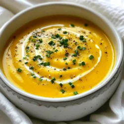 Für eine leckere Suppe brauchst du einige frische Zutaten. Hier sind die Hauptzutaten: - 1 mittelgroßer Butternut-Kürbis, geschält, entkernt und gewürfelt - 1 große Zwiebel, gehackt - 2 Knoblauchzehen, fein gehackt - 2 mittelgroße Karotten, gewürfelt - 1 Apfel, geschält und gewürfelt (Granny Smith eignet sich hervorragend) - 4 Tassen Gemüsebrühe - 1 Dose (400 ml) Kokosmilch Diese Zutaten geben der Suppe einen süßen und herzhaften Geschmack. Die richtigen Gewürze machen den Unterschied! Hier ist, was du brauchst: - 1 Teelöffel gemahlener Ingwer - 1/2 Teelöffel Muskatnuss - 1 Teelöffel Zimt - 2 Esslöffel Olivenöl - Salz und Pfeffer nach Geschmack Diese Gewürze fügen der Suppe Wärme und Tiefe hinzu. Wähle einen festen Butternut-Kürbis aus. Er sollte keine Flecken oder Druckstellen haben. Die Zwiebel soll frisch und fest sein. Achte darauf, dass die Karotten knackig sind. Für den Apfel benutze einen Granny Smith. Dieser gibt der Suppe eine angenehme Säure. Frische Kräuter wie Schnittlauch oder Koriander machen das Gericht noch feiner. Verwende hochwertige Gemüsebrühe für den besten Geschmack. {{ingredient_image_2}} Zuerst bereiten wir alle Zutaten vor. Nimm einen mittelgroßen Butternut-Kürbis und schäle ihn. Entferne die Kerne und schneide ihn in Würfel. Hacke eine große Zwiebel und zwei Knoblauchzehen fein. Schneide zwei mittelgroße Karotten in kleine Stücke. Nimm einen Granny Smith Apfel, schäle ihn und würfle ihn ebenfalls. Lege alle diese Zutaten zur Seite, damit sie bereit sind. Erhitze zwei Esslöffel Olivenöl in einem großen Topf auf mittlerer Hitze. Gib die gehackte Zwiebel hinein und brate sie etwa fünf Minuten lang an, bis sie weich und durchscheinend ist. Füge dann den Knoblauch und die gewürfelten Karotten hinzu. Brate sie zwei bis drei Minuten, bis die Mischung gut duftet. Jetzt ist es Zeit, die Butternut-Kürbiswürfel und den Apfel hinzuzufügen. Lass alles etwa fünf Minuten kochen, damit der Kürbis beginnt, weich zu werden. Gieße vier Tassen Gemüsebrühe in den Topf. Bringe alles zum Kochen und reduziere dann die Hitze. Decke den Topf ab und lass die Suppe 20 bis 25 Minuten köcheln, bis der Kürbis und die Karotten zart sind. Nimm den Topf vom Herd, wenn das Gemüse gar ist. Püriere die Suppe mit einem Pürierstab bis sie ganz glatt ist. Wenn du keinen Pürierstab hast, fülle die Suppe vorsichtig in einen Standmixer und püriere sie dort. Gib die pürierte Suppe zurück in den Topf. Füge 400 ml Kokosmilch, einen Teelöffel gemahlenen Ingwer, einen halben Teelöffel Muskatnuss und einen Teelöffel Zimt hinzu. Erwärme die Suppe bei niedriger Hitze für fünf bis zehn Minuten. Schmecke sie mit Salz und Pfeffer ab. Jetzt ist die Suppe bereit zum Servieren! Um die beste Konsistenz für Ihre Butternut-Kürbis-Suppe zu erreichen, pürieren Sie die Suppe gründlich. Ein Pürierstab ist ideal. Dieser sorgt für eine gleichmäßige, cremige Textur. Wenn Sie die Suppe dicker mögen, fügen Sie weniger Gemüsebrühe hinzu. Für eine dünnere Suppe verwenden Sie mehr Brühe. Achten Sie darauf, die Kokosmilch erst nach dem Pürieren hinzuzufügen. So bleibt die Suppe extra cremig. Wenn Sie die Suppe aufpeppen möchten, probieren Sie frische Kräuter. Thymian oder Rosmarin geben ein tolles Aroma. Auch geröstete Kürbiskerne als Topping sind lecker. Für eine scharfe Note fügen Sie etwas Chili oder Cayennepfeffer hinzu. Ein Spritzer Limettensaft bringt Frische in die Suppe. Experimentieren Sie mit verschiedenen Äpfeln. Süßere Äpfel wie Fuji passen gut. So können Sie den Geschmack nach Ihrem Wunsch anpassen. Sie können die Suppe leicht im Voraus zubereiten. Kochen Sie die Suppe bis zum Pürieren und lassen Sie sie abkühlen. Lagern Sie sie dann in einem luftdichten Behälter im Kühlschrank. So bleibt sie bis zu drei Tage frisch. Zum Aufwärmen einfach in einem Topf erhitzen. Fügen Sie etwas Brühe hinzu, wenn die Suppe zu dick wird. Wenn Sie die Suppe länger aufbewahren möchten, frieren Sie sie ein. So bleibt der Geschmack und die Qualität erhalten. Pro Tipps Wählen Sie den richtigen Kürbis: Achten Sie darauf, einen schweren und festen Butternut-Kürbis zu wählen, da dies auf Frische und Geschmack hinweist. Würzen anpassen: Experimentieren Sie mit den Gewürzen! Fügen Sie einen Hauch von Cayennepfeffer hinzu, um der Suppe eine angenehme Schärfe zu verleihen. In Portionen einfrieren: Diese Suppe lässt sich hervorragend einfrieren. Teilen Sie sie in Portionen auf, damit Sie immer eine warme Mahlzeit zur Hand haben. Frische Kräuter verwenden: Frischer Schnittlauch oder Koriander geben der Suppe nicht nur Farbe, sondern auch eine aromatische Frische, die das Gericht aufwertet. {{image_4}} Um die Butternut-Kürbis-Suppe vegan und glutenfrei zu machen, lassen Sie einfach die Kokosmilch weg. Stattdessen verwenden Sie eine Mischung aus Wasser und pflanzlicher Brühe. Dies gibt der Suppe eine leichte Textur. Sie können auch Mandelmilch oder Hafermilch verwenden. Beide Optionen sind lecker und passen gut zu den Gewürzen. Achten Sie darauf, glutenfreie Brühe zu wählen, um sicherzugehen. Möchten Sie mehr Nährstoffe in Ihrer Suppe? Fügen Sie Spinat oder Grünkohl hinzu. Diese Blattgemüse sind reich an Vitaminen. Sie können auch Linsen oder Kichererbsen integrieren. Diese Hülsenfrüchte machen die Suppe herzhaft und proteinreich. Ein Teelöffel Kurkuma bringt zusätzliche Gesundheitsvorteile und eine schöne Farbe. Experimentieren Sie mit verschiedenen Zutaten, um Ihren eigenen Geschmack zu finden. Kokosmilch bringt Cremigkeit, aber es gibt auch Alternativen. Cashewcreme ist eine gute Option, die ebenfalls reichhaltig ist. Um Cashewcreme zu machen, weichen Sie Cashewkerne in Wasser ein und pürieren sie. Oder verwenden Sie Soja- oder Mandelmilch, um die Suppe leichter zu machen. Denken Sie daran, die Gewürze anzupassen, um den neuen Geschmack auszugleichen. Um die Butternut-Kürbis-Suppe frisch zu halten, lassen Sie sie zuerst abkühlen. Füllen Sie die Suppe in einen luftdichten Behälter. Stellen Sie sicher, dass der Behälter gut verschlossen ist. So bleibt die Suppe bis zu fünf Tage im Kühlschrank haltbar. Achten Sie darauf, die Suppe nicht zu lange bei Raumtemperatur stehen zu lassen. Sie können die Suppe auch einfrieren. Teilen Sie die Suppe in Portionen auf und füllen Sie sie in gefriergeeignete Behälter oder Beutel. Lassen Sie dabei etwas Platz, da die Suppe beim Gefrieren ausdehnt. So bleibt die Suppe bis zu drei Monate frisch. Beschriften Sie die Behälter mit dem Datum, damit Sie wissen, wie lange sie schon eingefroren ist. Wenn Sie die Suppe aufwärmen, verwenden Sie einen Topf und erwärmen Sie sie bei mittlerer Hitze. Rühren Sie die Suppe gelegentlich um, damit sie gleichmäßig warm wird. Fügen Sie bei Bedarf etwas Wasser oder Gemüsebrühe hinzu, um die Konsistenz zu verbessern. Achten Sie darauf, die Suppe nicht zu schnell zu erhitzen, um den vollen Geschmack zu bewahren. Butternut-Kürbis-Suppe hält sich im Kühlschrank etwa 3 bis 5 Tage. Stelle sicher, dass du die Suppe in einem luftdichten Behälter aufbewahrst. So bleibt der Geschmack frisch. Wenn du die Suppe länger aufbewahren möchtest, friere sie ein. Ja, du kannst andere Kürbissorten verwenden. Zum Beispiel eignen sich Hokkaido oder Muskatkürbis gut. Diese Sorten haben auch eine schöne Süße. Achte darauf, die Schale bei Hokkaido nicht zu entfernen. Sie ist essbar und gibt die Suppe eine tolle Farbe. Butternut-Kürbis ist sehr gesund. Er enthält viele Vitamine wie A und C. Diese Vitamine stärken das Immunsystem. Der Kürbis hat auch viele Ballaststoffe. Diese helfen der Verdauung und halten dich satt. Zudem sind die Antioxidantien im Kürbis gut für die Haut. Die Butternut-Kürbis-Suppe ist einfach zuzubereiten. Wir haben die Hauptzutaten und Gewürze besprochen. Die Schritt-für-Schritt-Anleitung hilft Ihnen bei der Zubereitung. Tipps und Tricks zeigen, wie Sie die perfekte Konsistenz erreichen. Variationen bieten neue Geschmacksrichtungen. Schließlich erfahren Sie, wie Sie die Suppe richtig lagern. Nutzen Sie diese Informationen, um Ihre Suppe lecker zu machen. Viel Spaß beim Kochen!