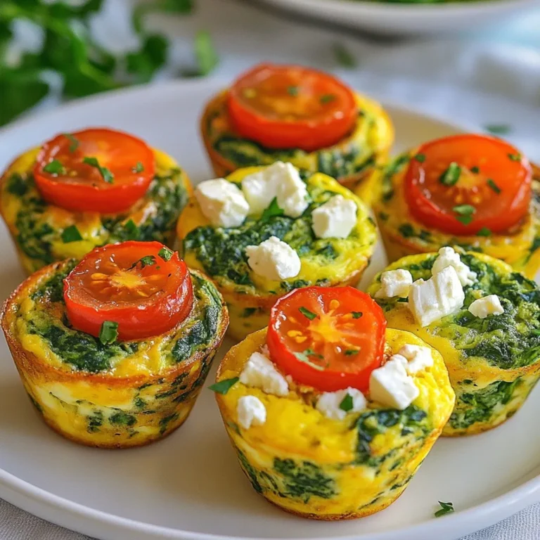 - 6 große Eier - 1 Tasse frischer Spinat, grob gehackt - 1/2 Tasse zerbröselter Feta-Käse Die Hauptzutaten sind einfach und nahrhaft. Die Eier bilden die Basis dieser Muffins. Sie geben den Muffins Struktur und einen tollen Geschmack. Frischer Spinat bringt Farbe und gesundes Grün in die Mischung. Er ist reich an Vitaminen und Mineralstoffen. Der zerbröselte Feta-Käse fügt eine salzige, cremige Note hinzu. Diese drei Zutaten machen die Muffins besonders lecker und gesund. - 1/4 Tasse Milch oder pflanzliche Alternative - 1/4 Tasse Kirschtomaten, halbiert - Gewürze: Knoblauchpulver, Zwiebelpulver, Salz und Pfeffer - Olivenöl oder Kochspray für das Muffinblech Zusätzlich zu den Hauptzutaten nutzen wir auch Milch. Sie macht die Muffins schön fluffig und saftig. Kirschtomaten verleihen eine süße Note und eine schöne Farbe. Gewürze wie Knoblauchpulver und Zwiebelpulver bringen zusätzlichen Geschmack. Sie sind einfach zu finden und geben den Muffins den letzten Schliff. Olivenöl oder Kochspray hilft, das Muffinblech zu fetten. So lösen sich die Muffins leicht und bleiben ganz. {{ingredient_image_2}} - Heize deinen Ofen auf 175°C (350°F) vor. - Fette ein Muffinblech mit Olivenöl oder Kochspray ein. - In einer großen Schüssel vermischst du die Eier mit der Milch. - Füge den grob gehackten Spinat, den zerbröselten Feta, das Knoblauchpulver, das Zwiebelpulver sowie Salz und Pfeffer hinzu. Mische alles gut. - Hebe vorsichtig die halbierten Kirschtomaten in die Mischung. - Gieße die Eiermischung in die Muffinförmchen. Fülle sie bis etwa dreiviertel voll. - Backe die Muffins 18-20 Minuten. Sie sind fertig, wenn die Oberseite goldbraun ist. Um die perfekte Konsistenz der Spinat Feta Eier Muffins zu erreichen, ist es wichtig, die Backzeit genau zu beachten. Backe die Muffins nicht zu lange. Wenn du sie zu lange im Ofen lässt, werden sie trocken. Die Muffins sind fertig, wenn sie fest sind und die Oberseite leicht goldfarben ist. Ein weiterer Tipp ist, die Förmchen nicht zu voll zu füllen. Fülle sie nur bis etwa dreiviertel voll. Dies gibt den Muffins genug Platz, um aufzugehen, ohne überzulaufen. Für eine ansprechende Präsentation serviere die Muffins auf einer bunten Platte. Du kannst frische Kräuter wie Petersilie oder Basilikum verwenden, um einen schönen Farbkontrast zu schaffen. Das macht die Muffins nicht nur lecker, sondern sieht auch toll aus. Zu den Muffins passen viele Beilagen. Ein frischer Salat ist eine gute Wahl. Du kannst auch Joghurt oder Dip dazu reichen. So wird das Essen noch abwechslungsreicher und schmeckt besser. Pro Tipps Frischer Spinat: Verwende frischen Spinat anstelle von gefrorenem, um die beste Textur und den besten Geschmack zu erzielen. Feta-Variationen: Experimentiere mit verschiedenen Feta-Sorten, wie z.B. Kräuterfeta, um zusätzliche Aromen hinzuzufügen. Gewürze anpassen: Fühle dich frei, weitere Gewürze wie Paprika oder Chili-Flocken hinzuzufügen, um den Muffins eine pikante Note zu verleihen. Portionierung erleichtern: Verwende einen Eisportionierer, um die Eimischung gleichmäßig in die Muffinförmchen zu füllen und ein gleichmäßiges Backergebnis zu erzielen. {{image_4}} Du kannst die Spinat Feta Eier Muffins leicht anpassen. Probiere verschiedene Gemüsesorten. Paprika und Zucchini sind zwei tolle Optionen. Beide bringen Farbe und Geschmack. Sie sind auch gesund und voll von Nährstoffen. Alternativen zum Feta-Käse sind ebenfalls möglich. Brie oder Ziegenkäse geben einen anderen Geschmack. Diese Käsesorten schmelzen gut und sind lecker. Die Muffins lassen sich auch geschmacklich variieren. Füge frische Kräuter hinzu, um den Geschmack zu verbessern. Basilikum, Dill oder Schnittlauch sind gute Optionen. Diese Kräuter bringen Frische und Aroma. Wenn du es schärfer magst, kannst du Chili oder Jalapeños hinzufügen. Sie geben den Muffins einen aufregenden Kick. Diese Variationen machen die Muffins noch interessanter. Die Spinat-Feta-Ei-Muffins sind einfach zu lagern. Halte sie in einem luftdichten Behälter im Kühlschrank. So bleiben sie frisch und lecker. Die optimale Temperatur liegt bei etwa 4°C. Diese Muffins sind bis zu 5 Tage haltbar. Du kannst auch die Muffins portionieren und einfrieren. So hast du immer einen schnellen Snack zur Hand. Wenn du die Muffins aufwärmen möchtest, gibt es verschiedene Methoden. Du kannst sie in der Mikrowelle aufwärmen. Stelle die Leistung auf mittel, damit sie gleichmäßig warm werden. Eine andere Methode ist, sie im Ofen bei 150°C für etwa 10 Minuten zu erwärmen. So bleiben sie schön fluffig. Um Austrocknen zu vermeiden, decke die Muffins mit Alufolie ab. Dies hilft, die Feuchtigkeit zu halten. Eine kleine Schüssel Wasser im Ofen kann auch helfen. So bleiben die Muffins saftig und lecker. Die Muffins backen etwa 18-20 Minuten. Sie sind fertig, wenn die Oberseite goldbraun ist. Um sicher zu sein, stecke einen Zahnstocher in die Mitte. Wenn er sauber herauskommt, sind die Muffins gut. Ja, du kannst die Muffins im Voraus machen. Bereite sie einfach vor und backe sie. Lass sie abkühlen und bewahre sie in einem luftdichten Behälter im Kühlschrank auf. Sie halten sich bis zu einer Woche. Du kannst sie auch einfrieren. Dann hast du immer einen schnellen Snack zur Hand. Diese Muffins passen gut zu vielen Beilagen. Eine frische Tomatensalsa bringt Farbe und Geschmack. Auch ein grüner Salat ist eine tolle Wahl. Du kannst sie mit Joghurt oder Hummus servieren. Das gibt einen zusätzlichen Kick und macht das Essen noch besser. Die Spinat-Feta-Ei-Muffins sind einfach zuzubereiten und vielseitig. Du benötigst nur ein paar frische Zutaten. Wir haben die Schritte zur Zubereitung und Tipps für die perfekte Konsistenz detailliert beschrieben. Variiere die Zutaten für neuen Geschmack und gesunde Anpassungen. Denke daran, die Muffins richtig zu lagern und gegebenenfalls erneut zu erwärmen. Vertraue darauf, dass diese Muffins nicht nur lecker sind, sondern auch gut für dich. Nutze die Ideen für Beilagen, um das Gericht abzurunden. Viel Freude beim Ausprobieren!