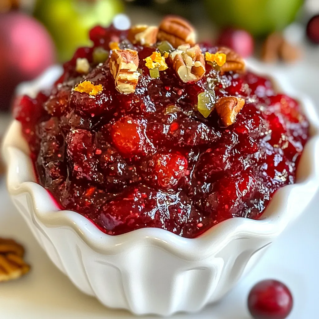 Die Zutaten für die Cranberry Apple Christmas Jam sind frisch und einfach. Hier ist die Liste: - 2 Tassen frische Cranberries - 2 große Äpfel, geschält, entkernt und gewürfelt - 1 Tasse Kristallzucker - 1/2 Tasse brauner Zucker - 1/4 Tasse frischer Orangensaft - Schale von 1 Orange (gerieben) - 1 Teelöffel gemahlener Zimt - 1/4 Teelöffel Muskatnuss - 1/4 Teelöffel Piment - 1 Esslöffel Zitronensaft - 1/2 Tasse gehackte Pekannüsse (optional) Diese Zutaten sorgen für einen tollen Geschmack. Die frischen Cranberries geben eine schöne Säure. Die Äpfel bringen Süße und eine weiche Textur. Zucker hilft, die Marmelade zu süßen und sie dick zu machen. Der Orangensaft und die Schale geben einen frischen Kick. Gewürze wie Zimt, Muskatnuss und Piment machen die Marmelade festlich. Wenn du Pekannüsse magst, füge sie hinzu. Sie geben eine knusprige Note. Achte darauf, dass alle Zutaten frisch sind, um den besten Geschmack zu erzielen. {{ingredient_image_2}} Zuerst spüle die Cranberries gut ab. Nutze kaltes Wasser, um sie zu reinigen. Überprüfe jede Beere und entferne beschädigte Cranberries. Die guten Beeren kommen in einen großen Topf. Du kannst auch die Stiele entfernen, falls vorhanden. Füge nun die gewürfelten Äpfel hinzu. Die Äpfel bringen Süße und Frische. Gib dann den Kristallzucker und den braunen Zucker dazu. Der Orangensaft und die Orangenschale sorgen für einen fruchtigen Kick. Rühre alles gut um, damit die Zutaten gleichmäßig verteilt sind. Stelle den Topf auf den Herd und erhitze ihn auf mittlerer Stufe. Lass die Mischung köcheln, während du regelmäßig umrührst. Achte darauf, dass die Cranberries zu platzen beginnen. Wenn das passiert, reduziere die Hitze auf niedrig. So kannst du die Mischung sanft kochen. Jetzt kommt der spannende Teil: die Gewürze. Füge gemahlenen Zimt, Muskatnuss und Piment hinzu. Diese Gewürze geben der Marmelade ihren festlichen Geschmack. Lass alles für 30 bis 35 Minuten köcheln. Rühre oft um, damit nichts anbrennt. Die Mischung sollte eine marmeladenartige Konsistenz erreichen. Wenn du magst, kannst du die gehackten Pekannüsse einrühren. Sie geben einen schönen Crunch und einen nussigen Geschmack. Du kannst die Menge nach deinem Geschmack anpassen oder sie ganz weglassen. Nimm den Topf vom Herd und lass die Marmelade leicht abkühlen. Fülle die warme Marmelade in sterilisierte Gläser. Achte darauf, die Gläser gut zu verschließen. Lass sie dann bei Zimmertemperatur vollständig abkühlen, bevor du sie in den Kühlschrank stellst. Um die perfekte Cranberry Apple Christmas Jam zu machen, vermeiden Sie einige häufige Fehler. Stellen Sie sicher, dass Sie die Cranberries gut waschen. Entfernen Sie beschädigte oder nicht reife Beeren. Dies hilft, die Qualität Ihrer Marmelade zu sichern. Ein häufiges Missgeschick ist das Überkochen der Mischung. Kochen Sie die Marmelade bei mittlerer Hitze. Wenn die Cranberries platzen, reduzieren Sie die Hitze. So bleibt die Marmelade schön dick. Um den Geschmack anzupassen, probieren Sie verschiedene Äpfel. Süßere Äpfel wie Gala oder Fuji geben eine milde Marmelade. Saure Äpfel wie Granny Smith sorgen für einen tollen Kontrast. Für die Zubereitung der Marmelade brauchen Sie einige essentielle Utensilien. Ein großer Topf ist wichtig, um die Zutaten gut zu vermischen. Ein Holzlöffel hilft beim Rühren, damit nichts anbrennt. Ein hochwertiger Mixer ist hilfreich, wenn Sie eine glattere Konsistenz wünschen. Achten Sie darauf, dass der Mixer stark genug ist, um die Masse zu pürieren, falls gewünscht. Die Cranberry Apple Christmas Jam passt perfekt zu vielen Speisen. Genießen Sie die Marmelade auf frisch gebackenem Brot oder Brötchen. Sie schmeckt auch großartig auf Käseplatten, besonders mit Ziegenkäse oder Brie. Ein weiterer Vorschlag ist, die Marmelade als Füllung für Desserts zu verwenden. Sie können sie in Joghurt oder Quark mischen. So bringen Sie eine fruchtige Note in Ihre Gerichte. Pro Tipps Frische Cranberries: Verwenden Sie frische statt gefrorene Cranberries, um den besten Geschmack und die beste Textur für Ihre Marmelade zu erzielen. Äpfel auswählen: Wählen Sie süße Äpfel wie Fuji oder Gala, um einen tollen Ausgleich zur Säure der Cranberries zu schaffen. Variationen ausprobieren: Experimentieren Sie mit anderen Gewürzen wie Ingwer oder Nelken, um Ihrer Marmelade eine individuelle Note zu verleihen. Gläser sterilieren: Stellen Sie sicher, dass Ihre Gläser vor dem Abfüllen gründlich sterilisiert sind, um die Haltbarkeit der Marmelade zu gewährleisten. {{image_4}} Um deine Cranberry Apple Christmas Jam zu variieren, probiere verschiedene Apfelsorten. Ein süßer Gala-Apfel bringt mehr Süße. Ein saurer Granny Smith fügt einen schönen Kontrast hinzu. Du kannst auch andere Früchte hinzufügen. Wie wäre es mit Birnen oder Pflaumen? Diese Früchte passen gut zu Cranberries. Du kannst die Marmelade auch in einem Slow Cooker machen. Das gibt dir mehr Zeit für andere Dinge. Ein Instant Pot ist ein weiterer schneller Weg. Für eine zuckerfreie Variante verwende Süßstoff. Vegane Marmelade ist leicht, wenn du den Kristallzucker durch Agavendicksaft ersetzt. Füge Zimt und Muskatnuss für einen festlichen Geschmack hinzu. Für einen persönlichen Twist kannst du Walnüsse statt Pekannüsse verwenden. Denke daran, die Marmelade an andere Feiertage anzupassen. Füge im Frühling Erdbeeren oder im Sommer Pfirsiche hinzu. Lagern Sie die Marmelade an einem kühlen, dunklen Ort. Ein Vorratsschrank ist ideal. Vermeiden Sie direkte Sonne und hohe Temperaturen. Diese Faktoren können die Qualität mindern. Nach dem Abfüllen sollten die Gläser in den Kühlschrank. Dies sorgt für eine längere Frische. Sterilisierte Gläser sind wichtig. Sie helfen, Bakterien fernzuhalten. Cranberry Apple Christmas Jam hält sich bis zu einem Jahr. Achten Sie auf das Mindesthaltbarkeitsdatum. Wenn die Marmelade schimmelig aussieht oder unangenehm riecht, ist sie schlecht. Auch ein veränderter Geschmack ist ein Anzeichen für Verderb. Lagern Sie die Gläser stets richtig, um die Haltbarkeit zu maximieren. Einfrieren ist eine gute Methode für längere Haltbarkeit. Füllen Sie die Marmelade in luftdichte Behälter. Lassen Sie dabei einen kleinen Platz für die Ausdehnung. So bleibt die Marmelade frisch. Zum Auftauen legen Sie die Behälter in den Kühlschrank. Verwenden Sie die aufgetaute Marmelade innerhalb von zwei Wochen. Sie ist dann perfekt für Toast oder als Topping. Die Zubereitung dauert etwa 15 Minuten. Das Kochen nimmt dann etwa 30 bis 35 Minuten in Anspruch. Insgesamt sind es also rund 1 Stunde für die gesamte Marmelade. Diese Zeit ist schnell vergangen, wenn man den köstlichen Duft genießt, der die Küche erfüllt. Ja, Sie können Marmelade im Geschäft kaufen. Achten Sie jedoch auf die Zutatenliste. Suchen Sie nach Marmelade mit frischen Kräutern und wenig Zucker. Einige Marken bieten auch handgemachte Varianten an, die hochwertiger sind. Diese Optionen haben oft mehr Geschmack und weniger Zusatzstoffe. Cranberries platzen, weil sie Wasser enthalten. Wenn sie erhitzt werden, dehnt sich das Wasser und sorgt für den Sprung. Dies ist ein normaler Teil des Kochprozesses. Das Platzen hilft, die Aromen freizusetzen und macht die Marmelade noch schmackhafter. Ja, Sie können die Marmelade verdicken. Kochen Sie die Mischung einfach länger. Wenn Sie eine dickere Konsistenz wünschen, fügen Sie auch etwas Pektin hinzu. Achten Sie darauf, die Marmelade häufig umzurühren, um ein Anbrennen zu vermeiden. Frische Cranberries sind meist von September bis Dezember erhältlich. Besuchen Sie lokale Märkte oder Supermärkte in dieser Zeit. Auch einige Online-Händler bieten frische Cranberries an. Achten Sie darauf, nur die besten und festesten Beeren auszuwählen, um die beste Marmelade zu machen. Die Cranberry-Apfel-Marmelade ist einfach zuzubereiten und voller Geschmack. Wir haben die nötigen Zutaten, die Schritt-für-Schritt-Anleitung und viele nützliche Tipps besprochen. Variationen der Marmelade machen sie einzigartig und anpassbar. Mit den richtigen Lagerungshinweisen bleibt die Marmelade frisch und lecker. Ganz gleich, ob du sie auf Toast genießt oder in Desserts verwendest, deine selbstgemachte Marmelade wird sicher zum Highlight. Ich hoffe, du hast viel Spaß beim Ausprobieren!