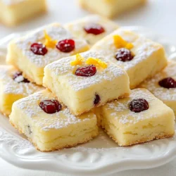 - 1 Tasse ungesalzene Butter, weich - 1/2 Tasse Puderzucker - 1 Teelöffel Vanilleextrakt - Abgeriebene Schale von 1 Orange - 2 Tassen Weizenmehl - 1/4 Teelöffel Salz - 1/2 Tasse getrocknete Cranberries, gehackt - 1/4 Tasse Orangensaft Diese Zutaten sind die Basis für die leckeren Cranberry Orange Shortbread Cookies. Die ungesalzene Butter sorgt für die perfekte Cremigkeit. Der Puderzucker macht die Kekse süß und zart. Vanilleextrakt und abgeriebene Orangenschale bringen einen tollen Geschmack. Das Weizenmehl gibt den Keksen die Struktur. Salz hebt den Geschmack hervor, während die getrockneten Cranberries für eine fruchtige Note sorgen. Der Orangensaft bringt frischere Aromen in den Teig. - Zusätzlicher Puderzucker zum Bestäuben Der zusätzliche Puderzucker ist optional, aber er macht die Kekse schöner. Ein wenig Puderzucker obenauf sieht toll aus und schmeckt süß. Es ist eine einfache Möglichkeit, die Kekse festlicher aussehen zu lassen. {{ingredient_image_2}} Heize deinen Ofen auf 175°C (350°F) vor. Das sorgt für gleichmäßiges Backen. Lege ein Backblech mit Backpapier aus. Das verhindert, dass die Kekse kleben bleiben. Nimm weiche Butter und Puderzucker. Schlage beides in einer großen Schüssel cremig. Das dauert etwa 3 bis 4 Minuten. Die Mischung sollte leicht und luftig sein. Dies gibt deinen Keksen eine feine Textur. Füge einen Teelöffel Vanilleextrakt und die abgeriebene Schale von einer Orange hinzu. Mische alles gut. Jetzt kommen 2 Tassen Weizenmehl und 1/4 Teelöffel Salz dazu. Rühre, bis der Teig sich zusammenfügt. Klappe dann 1/2 Tasse gehackte Cranberries und 1/4 Tasse Orangensaft vorsichtig unter. So verteilt sich die Frucht gleichmäßig im Teig. Bestäube die Arbeitsfläche leicht mit Mehl. Forme den Teig zu einer Rolle mit einem Durchmesser von etwa 5 cm (2 Zoll). Wickele die Rolle in Frischhaltefolie. Lege sie für etwa 30 Minuten in den Kühlschrank. Das Kühlen hilft, die Kekse fest zu machen. Nimm die Rolle nach dem Kühlen aus dem Kühlschrank. Schneide sie in 0,6 cm (1/4 Zoll) dicke Scheiben. Lege die Scheiben mit Abstand auf das Backblech. Backe die Kekse für 12 bis 15 Minuten. Die Ränder sollten leicht goldbraun sein. Lass die Kekse für einige Minuten auf dem Backblech abkühlen. Danach lege sie auf ein Kuchengitter, um vollständig abzukühlen. Bestäube die Kekse nach Belieben mit Puderzucker, bevor du sie servierst. So sehen sie noch schöner aus. - Achte darauf, die Butter nicht zu übermixen. Sie sollte weich und cremig sein, aber nicht schaumig. - Vergiss nicht, den Teig zu kühlen. Das macht ihn fest und leicht zu schneiden. - Du kannst andere Zutaten verwenden. Probiere Nüsse oder Schokolade für neuen Geschmack. - Füge Gewürze wie Zimt oder Ingwer hinzu. Das gibt den Keksen eine würzige Note. - Serviere die Kekse auf einem hübschen Teller. - Dekoriere sie mit frischen Cranberries und Orangenscheiben. So wirken sie noch ansprechender. Pro Tipps Butter richtig temperieren: Stelle sicher, dass die Butter weich ist, aber nicht geschmolzen, um eine perfekte Konsistenz beim Teig zu erreichen. Cranberries einweichen: Weiche die getrockneten Cranberries in warmem Wasser oder Orangensaft ein, um ihre Süße zu intensivieren und sie saftiger zu machen. Teig kalt stellen: Kühle den Teig ausreichend, bevor du ihn schneidest, um ein besseres Backergebnis und eine schöne Form der Kekse zu gewährleisten. Präsentation verbessern: Verwende frische Kräuter oder essbare Blumen zur Dekoration, um die Kekse ansprechend zu präsentieren. {{image_4}} Um die Kekse noch knuspriger zu machen, kannst du gehackte Walnüsse hinzufügen. Walnüsse geben den Keksen einen tollen Crunch. Sie passen gut zu den süßen Cranberries und der frischen Orangennote. Füge einfach 1/2 Tasse gehackte Walnüsse zum Teig hinzu, wenn du die Cranberries einmischst. Du wirst den Unterschied lieben! Für eine vegane Version verwende pflanzliche Butter und einen Ei-Ersatz. Das Rezept bleibt einfach, aber du kannst die Butter durch eine vegane Option ersetzen. Ei-Ersatz wie Apfelmus oder Leinsamen funktioniert gut. Nimm 1/4 Tasse Apfelmus oder 1 Esslöffel Leinsamen mit 3 Esslöffeln Wasser gemischt. Dies gibt den Keksen die nötige Bindung. Wenn du glutenfrei backen möchtest, tausche das Weizenmehl gegen glutenfreies Mehl aus. Es gibt viele gute glutenfreie Mehlmischungen im Handel. Achte darauf, dass die Mischung für Kekse geeignet ist. Die Konsistenz bleibt ähnlich, und die Kekse schmecken immer noch köstlich. So kann jeder diese Leckerei genießen! Bewahre die Kekse an einem kühlen und trockenen Ort auf. Ein Keksbehälter ist ideal. So bleibt die Frische lange erhalten. Achte darauf, dass die Kekse nicht in der Nähe von Wärmequellen stehen. Zu viel Feuchtigkeit kann die Kekse weich machen. Die Kekse bleiben frisch für etwa eine Woche. Wenn du sie gut lagerst, bleibt ihr Geschmack und ihre Textur erhalten. Nach einer Woche können sie leicht trocken werden, aber immer noch essbar sein. Wenn du sicher gehen willst, dass sie lange gut bleiben, schau dir die Einfriermöglichkeiten an. Um die Kekse länger haltbar zu machen, friere sie ein. Platziere die Kekse in einem luftdichten Behälter oder in einem Gefrierbeutel. So kannst du sie bis zu drei Monate aufbewahren. Achte darauf, die Kekse mit etwas Abstand zu legen, damit sie nicht zusammenkleben. Zum Auftauen lege die Kekse einfach bei Raumtemperatur für einige Stunden hinaus. So bleiben sie lecker und frisch! Die Zubereitungszeit für die Kekse beträgt 15 Minuten. Die Gesamtzeit inklusive Kühlung ist 1 Stunde und 15 Minuten. Du bereitest die Zutaten schnell vor. Während der Teig kühlt, kannst du die Küche aufräumen oder etwas anderes machen. Das Backen selbst dauert nur 12 bis 15 Minuten. So hast du schnell köstliche Kekse zum Genießen. Ja, du kannst frische Cranberries verwenden. Sie bringen einen tollen Geschmack. Frische Cranberries sind saftiger als getrocknete. Du musst sie jedoch klein schneiden, damit sie gut im Teig verteilt sind. Beachte, dass frische Cranberries etwas säuerlicher sind. Du kannst den Zuckergehalt erhöhen, um das auszugleichen, wenn du das möchtest. Ja, das Rezept ist sehr anpassbar. Du kannst die getrockneten Cranberries durch andere Trockenfrüchte ersetzen. Auch Nüsse können hinzugefügt werden, um einen neuen Geschmack zu schaffen. Wenn du einen anderen Zitrusgeschmack möchtest, probiere Limetten- oder Zitronenschale aus. Du kannst auch Gewürze wie Zimt oder Ingwer hinzufügen, um die Kekse zu variieren. Ja, du kannst die Kekse glutenfrei backen. Ersetze das Weizenmehl durch glutenfreies Mehl. Achte darauf, eine Mischung zu wählen, die gut für Kekse geeignet ist. Manchmal braucht der Teig etwas mehr Flüssigkeit. Du kannst auch ein Bindemittel wie Xanthan verwenden. So bleiben die Kekse schön und weich. In diesem Artikel haben wir die passenden Zutaten für köstliche Kekse besprochen. Wir haben die wichtigsten Schritte zur Zubereitung vorgestellt und Tipps für optimale Ergebnisse gegeben. Egal, ob du die klassischen Cranberry-Orange-Kekse backst oder neue Varianten ausprobierst, die Möglichkeiten sind grenzenlos. Denke daran, die Kekse gut zu lagern, damit sie frisch bleiben. Backen macht Spaß und lässt Raum für Kreativität. Gehe einfach ran und experimentiere mit deinen eigenen Ideen!
