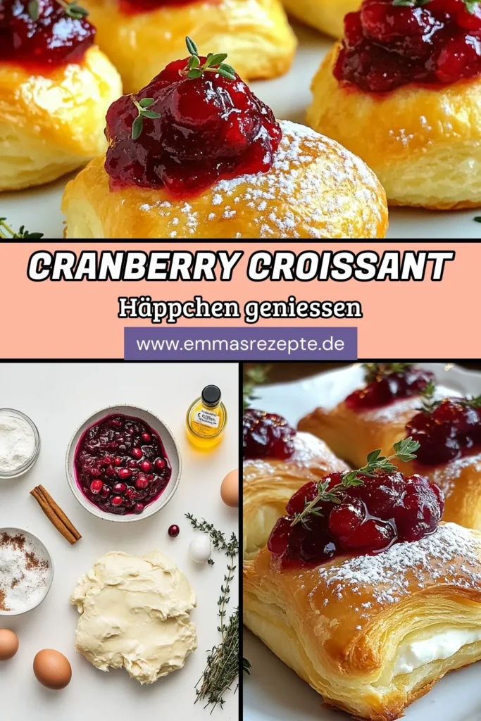 Entdecke das perfekte Rezept für Cranberry Frischkäse Croissant Häppchen! Diese einfachen Fingerfood Ideen sind ideal für jede Feier, besonders als Weihnachtsgebäck Croissant. Mit cremigem Frischkäse und fruchtiger Cranberry-Sauce werden diese herzhaften Häppchen zum Hit auf deinem Tisch. Probiere das Croissant Häppchen Rezept aus und überrasche deine Gäste! Speichere es dir für die nächste Party! #Cranberry #Frischkäse #Fingerfood #Weihnachtsgebäck