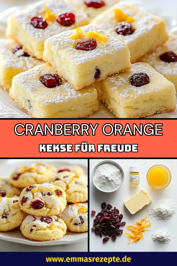 Entdecke die köstlichen Cranberry-Orangen-Kekse mit diesem einfachen Shortbread-Kekse Rezept! Diese Weihnachtskekse sind mit frischen Cranberries und Orangensaft angereichert und perfekt für die festliche Zeit. Bereite leckere Kekse mit Cranberries zu, die garantiert Freude bereiten. Lass dir dieses köstliche Rezept nicht entgehen und speichere es für deine nächsten Backprojekte! #CranberryOrangenKekse #ShortbreadKekseRezept #KekseMitCranberries #EinfacheKeksrezepte