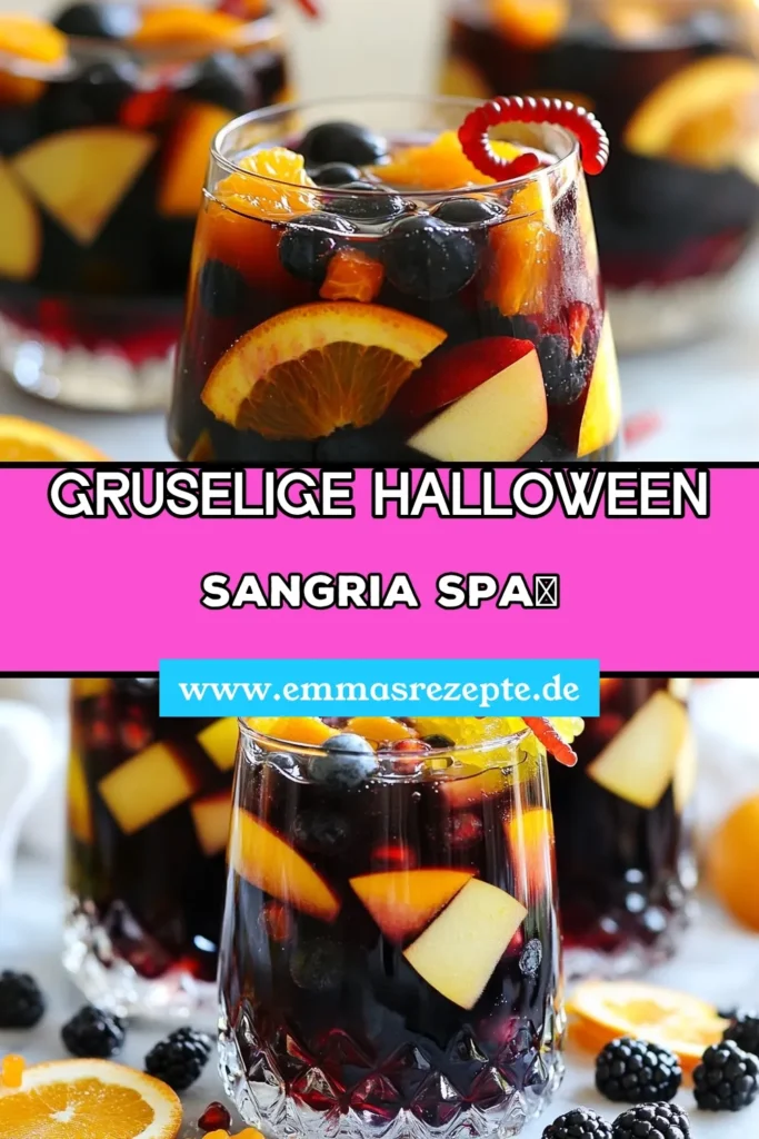 Entdecke unser schauriges schwarzes Halloween Sangria Rezept für die perfekte Halloween Party! Diese Halloween Sangria kombiniert schwarzen Traubensaft, Granatapfelsaft und fruchtige Leckerbissen wie Blaubeeren und erfahrene Gummiwürmer. Verleih deinen Halloween Getränken einen gruseligen Touch! Genieß die besten gruselige Cocktail Rezepte mit unserer süßen Sangria mit Gummiwürmern. Probiere es aus und teile deine Kreationen! #HalloweenSangria #schwarzeSangriaRezept #HalloweenGetränke #gruseligeCocktailRezepte