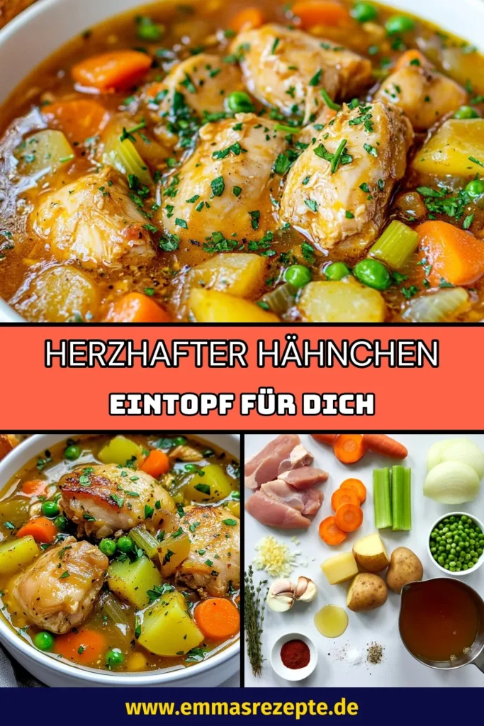 Entdecken Sie unser Rezept für einen herzhaften Slow Cooker Hähnchen-Eintopf, das perfekt zu kalten Tagen passt! Mit zarten Hähnchenschenkeln und frischem Gemüse ist dieser vielseitige Eintopf eine der besten einfachen Slow Cooker Rezepte. Ideal für die ganze Familie und reichhaltig genug, um satt zu machen. Versuchen Sie es jetzt und genießen Sie köstliche, sättigende Hähnchen Rezepte! Speichern Sie dieses Rezept und teilen Sie Ihre Kreationen! #HähnchenEintopf #SlowCooker #EintopfRezepte #Kochideen
