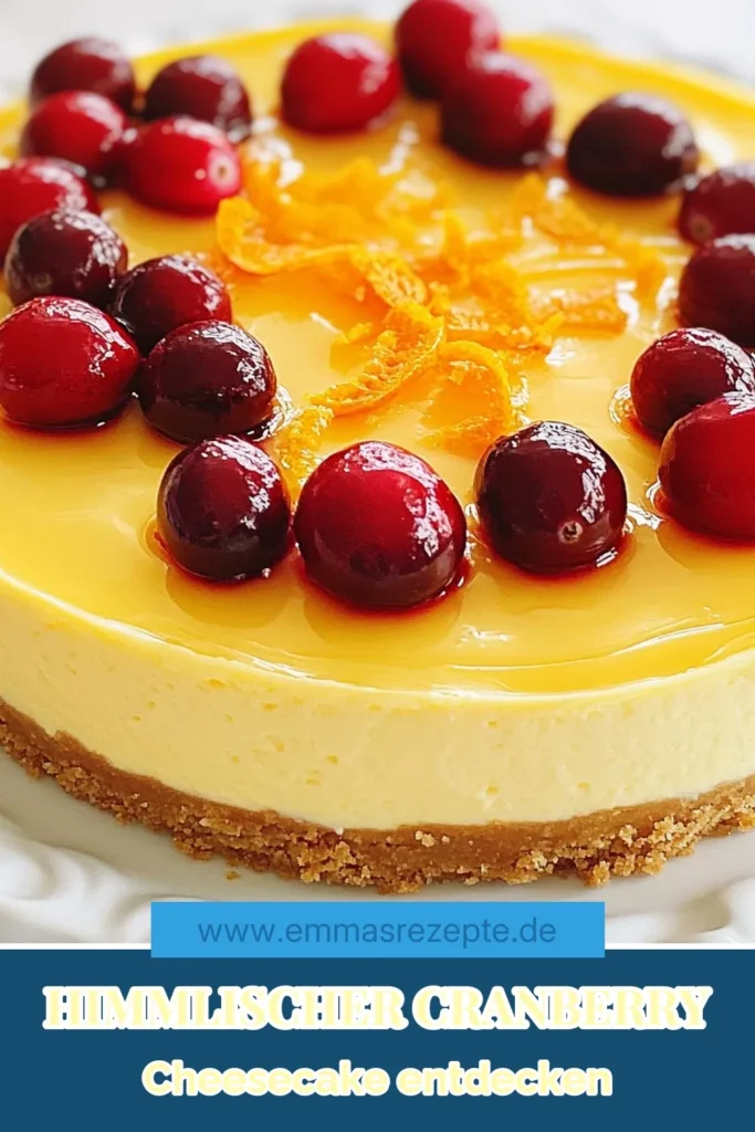 Entdecken Sie dieses köstliche Rezept für Cranberry Orangen Cheesecake! Dieser einfache Käsekuchen ist das perfekte Festtagsdessert für alle, die ein fruchtiges Preiselbeeren Dessert lieben. Mit einer cremigen Füllung aus Frischkäse und frischen Preiselbeeren begeistert er garantiert. Perfekt für Feiern oder einen süßen Genuss zu Hause. Probieren Sie unser einfaches Käsekuchen Rezept aus und lassen Sie sich inspirieren! #Käsekuchen #CranberryOrangenCheesecake #Festtagsdessert #einfachesKäsekuchenRezept