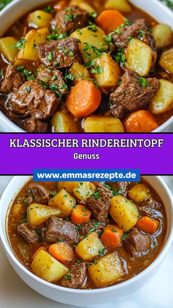 Entdecken Sie unser Rindereintopf Rezept für einen klassischen Eintopf, der perfekt für gemütliche Abende ist. Mit zartem Rinderbraten, frischem Gemüse und herzhaften Gewürzen ist dieses Rinderbraten kochen ein echtes Highlight. Bereiten Sie dieses köstliche Rindfleischgericht zu und wärmen Sie die Herzen Ihrer Liebsten. Probieren Sie es aus und teilen Sie Ihre Ergebnisse! #Rindereintopf #KlassischerEintopf #RinderbratenKochen #HerzhaftesRindfleischgericht
