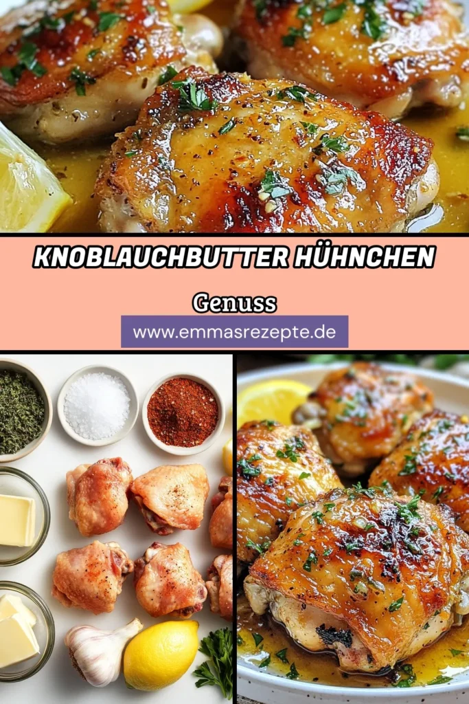 Entdecken Sie dieses köstliche Rezept für Knoblauchbutter Hühnenschenkel, perfekt für ein schnelles Abendessen! Diese Pfannengebratenen Hühnenschenkel mit Knoblauch, Thymian und der köstlichen knusprigen Haut sind ein Hit. Mit nur wenigen Zutaten sind diese einfachen Hühnchen Rezepte ganz leicht zuzubereiten. Holen Sie sich die vollständigen Anweisungen und verwöhnen Sie Ihre Familie! #Hühnchenschenkel #KnoblauchbutterHühnenschenkel #einfacheHühnchenRezepte #ThymianHühnchenPfanne