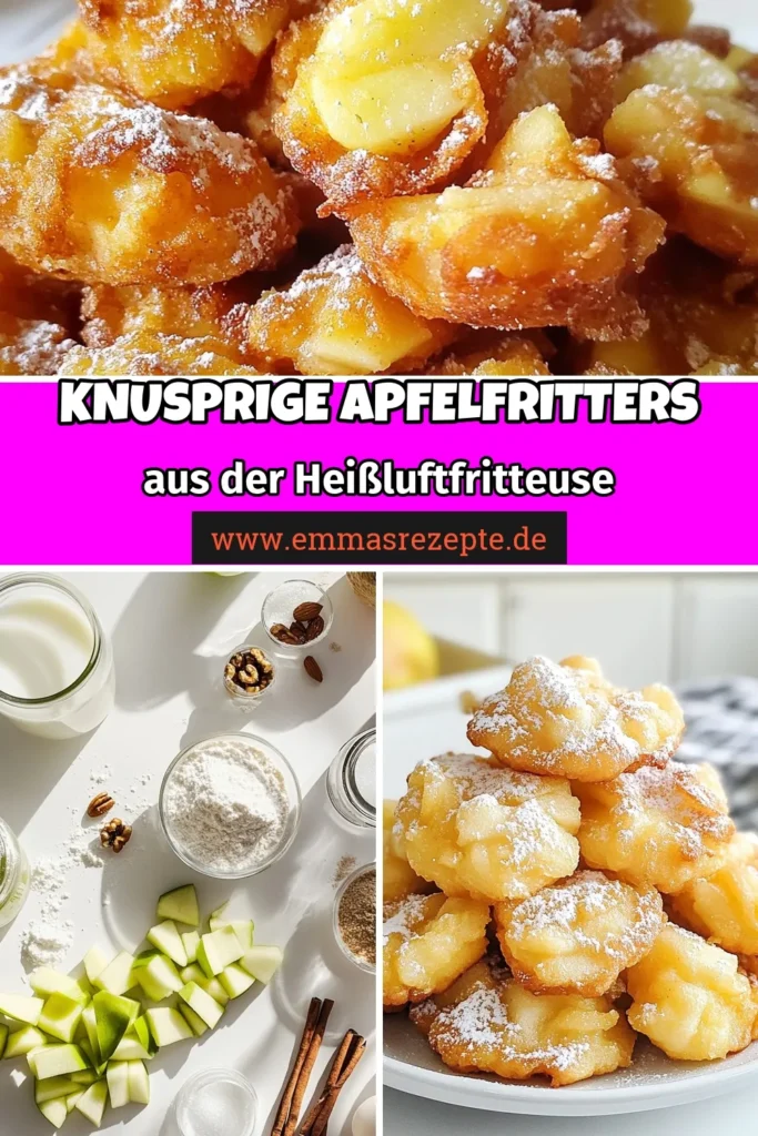 Entdecken Sie das perfekte Rezept für knusprige Apfelkrapfen in der Heißluftfritteuse mit unseren einfachen Fritters mit Äpfeln! Diese selbstgemachten Krapfen in Heißluftfritteuse sind nicht nur lecker, sondern auch schnell zubereitet. Probieren Sie unser Apfel-Walnuss Fritters Rezept aus und genießen Sie den unwiderstehlichen Geschmack! Jetzt nachmachen und speichern! #HeißluftfritteuseApfelkrapfen #ApfelkrapfenRezept #FrittersMitÄpfeln #SelbstgemachteKrapfen