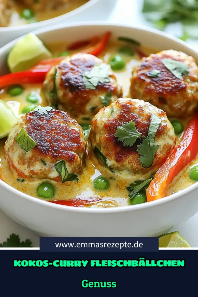 Entdecken Sie unser köstliches Rezept für thailändische Fleischbällchen mit einer cremigen Kokosnuss-Curry-Sauce! Diese herzhaften Hähnchen Fleischbällchen werden mit roter Currypaste zubereitet und sind perfekt für die asiatische Küche. Mit einfachen Zutaten und einer schnellen Zubereitung können Sie Ihre Familie begeistern. Probieren Sie jetzt dieses Kokosnuss-Curry Rezept aus und bringen Sie den Geschmack Thailands zu Ihnen nach Hause! #ThailändischeFleischbällchen #KokosnussCurry #HähnchenFleischbällchen #AsiatischeKüche