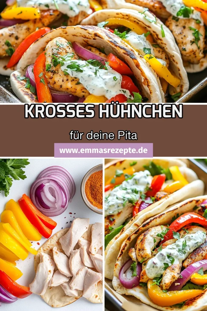 Entdecken Sie unser einfaches Blechofen Hühnchen Pita Rezept! Diese gesunde Pita Füllung aus saftiger Hähnchenbrust und geröstetem Ofen Gemüse wird mit köstlicher Tzatziki Sauce serviert. Perfekt für ein schnelles Mittagessen oder Abendessen. Holen Sie sich unsere Schritt-für-Schritt-Anleitung und genießen Sie ein gesundes, schmackhaftes Gericht in nur 35 Minuten! Speichern Sie dieses Rezept für Ihren nächsten Kochtag! #BlechofenHühnchenPita #HähnchenbrustRezept #gesundePitaFüllung #TzatzikiSauce