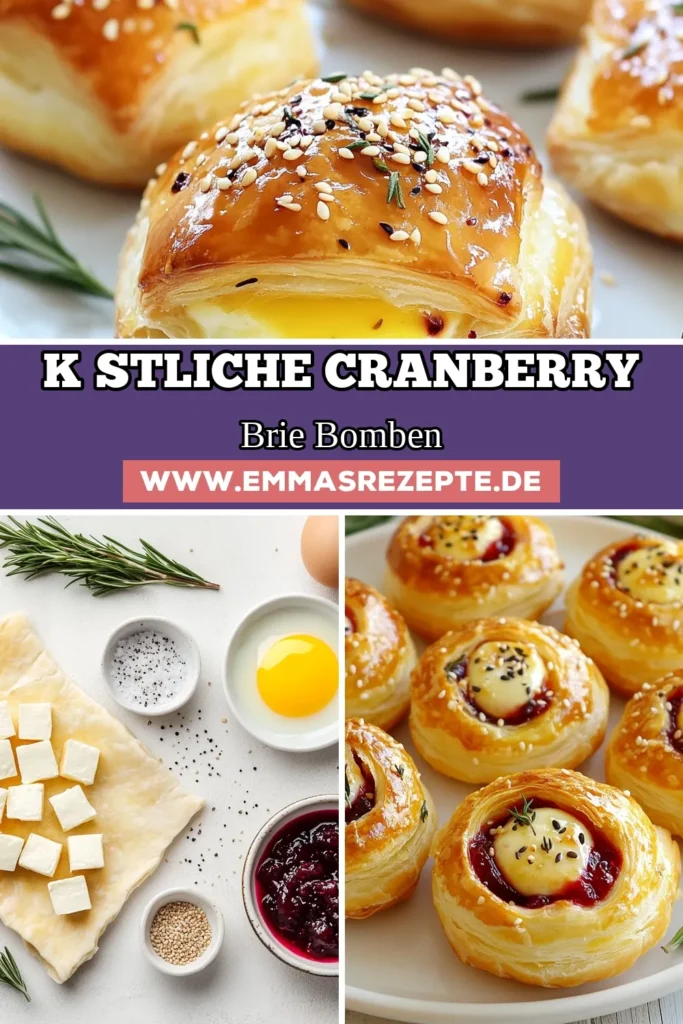Genießen Sie die köstlichen Cranberry Brie Bombs – eine perfekte Mischung aus Blätterteig und würzigem Brie Käse! Diese einfachen Party Snacks sind ideal für jeden Anlass und bringen Ihre Gäste zum Staunen. Bereiten Sie schnell einen unwiderstehlichen Cranberrysoße Appetizer zu, der bei jedem Fest für Begeisterung sorgt. Speichern Sie das Rezept und bringen Sie Ihre Snack-Spiele auf ein neues Level! #CranberryBrieBombs #BlätterteigRezepte #BrieKäseSnacks #einfachePartySnacks