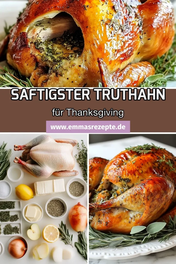 Entdecken Sie das perfekte Thanksgiving Truthahn Rezept für einen saftigen Truthahn braten! Mit aromatischer Truthahn Zubereitung und einer köstlichen Füllung aus Zitrone, Zwiebel und Äpfeln wird Ihr Festessen zum Highlight. Diese einfache Anleitung zeigt Ihnen, wie Sie den Truthahn füllen und richtig rösten, damit er saftig und geschmackvoll wird. Speichern Sie dieses Rezept für Ihr nächstes Thanksgiving! #TruthahnRezept #ThanksgivingTruthahn #saftigerTruthahn #Truthahnfüllen