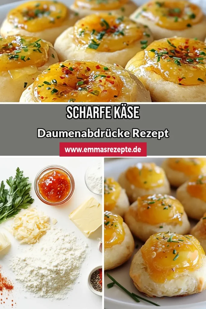 Entdecken Sie unser köstliches Käse-Daumenabdrücke Rezept mit scharfer Paprika-Marmelade – eine perfekte Kombination aus würzigem Käsegebäck und süß-scharfer Marmelade. Diese Keksrezepte sind ideale würzige Snacks für Partys und werden Ihre Gäste begeistern. Probieren Sie diese Käse-Daumenabdrücke für den nächsten Anlass aus und lassen Sie sich von dem Geschmack überzeugen. Speichern Sie dieses Rezept jetzt! #KäseDauenabdücke #Kekse #PartySnacks #Rezeptidee