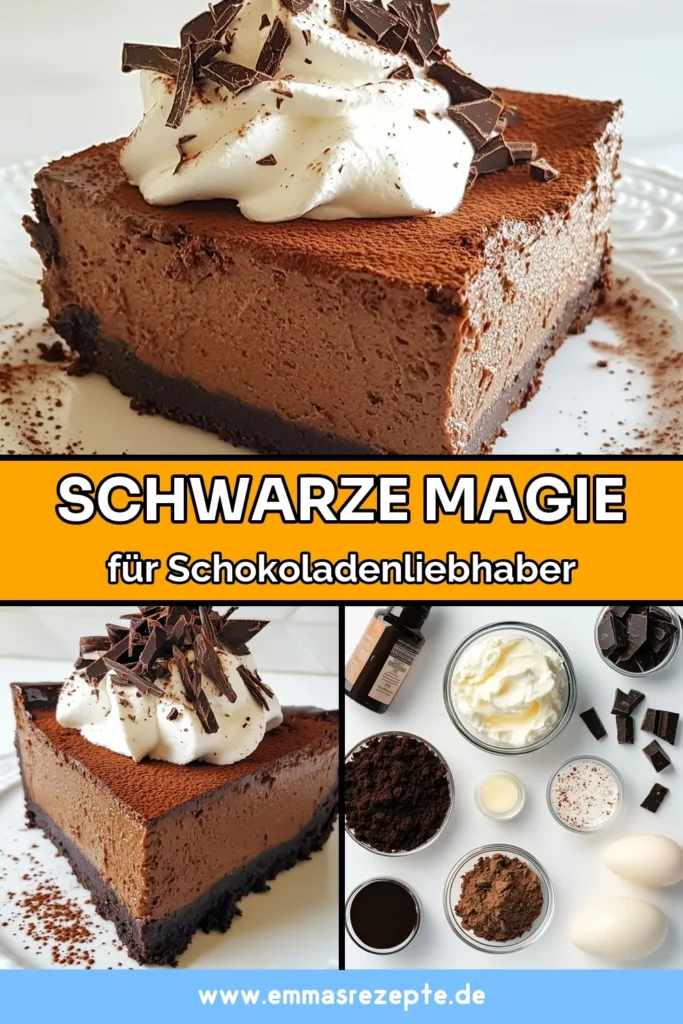 Entdecke das köstliche Rezept für einen Schokoladenkäsekuchen, der mit schwarzer Magie verzaubert! Dieser Schwarze Magie Dessert ist ein himmlisches Rezept mit dunkler Schokolade, das einfach und unwiderstehlich lecker ist. Perfekt für besondere Anlässe oder einfach für einen süßen Genuss zu Hause. Probiere es aus und beeindrucke deine Gäste! Speichere dir dieses einfaches Schokoladenrezept für dein nächstes Backabenteuer. #Schokoladenkäsekuchen #Dessert #SchwarzeMagie #KäsekuchenSelbstgemacht