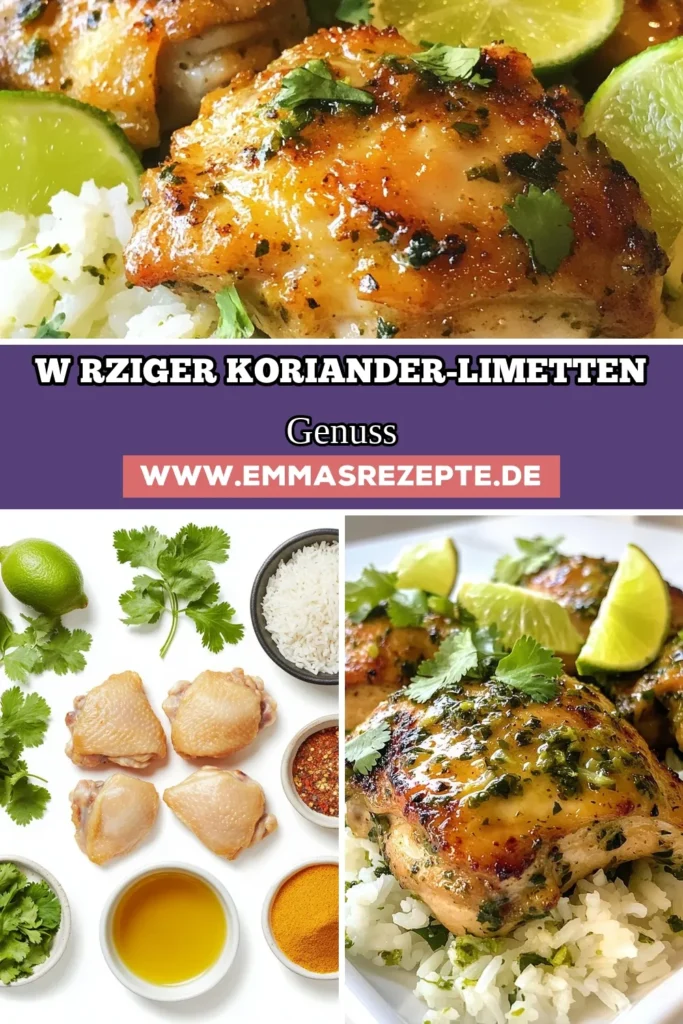 Entdecken Sie dieses köstliche Rezept für Koriander Limetten Hühnchen, das perfekt zu Basmati Reis passt! Diese einfache Hühnchen Gericht ist nicht nur schnell zubereitet, sondern auch eine gesunde Wahl. Mit einer aromatischen Hühnchen Marinade wird Ihr Abendessen zum Genuss. Perfekt für die ganze Familie! Probieren Sie es aus und teilen Sie die Freude! #KorianderLimettenHühnchen #BasmatiReisRezept #GesundeHühnchenRezepte #EinfachesHühnchenGericht
