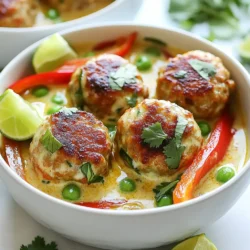 - 450 g gemahlenes Hähnchen oder Truthahn - 125 g Semmelbrösel - 60 g frischer Koriander, grob gehackt - 1 EL frischer Ingwer, gerieben - 2 Knoblauchzehen, fein gehackt - 1 TL rote Currypaste - 1 EL Fischsauce oder Sojasauce - Abrieb von 1 Limette - Salz und Pfeffer nach Geschmack - 1 Dose Kokosmilch (400 ml) - 2 EL rote Currypaste - 1 EL brauner Zucker - 240 ml Gemüsebrühe - 1 Paprika, in Scheiben geschnitten - 150 g Zuckerschoten oder grüne Bohnen Für meine Thai Coconut Curry Meatballs sind die Zutaten sehr wichtig. Ich benutze gemahlenes Hähnchen oder Truthahn. Das macht die Fleischbällchen saftig und lecker. Semmelbrösel helfen, die Bällchen zusammenzuhalten. Frischer Koriander bringt viel Geschmack. Den Ingwer und Knoblauch gebe ich für die Würze dazu. Die Gewürze sind einfach. Rote Currypaste gibt den typischen Thai-Geschmack. Fischsauce oder Sojasauce bringen Tiefe. Der Limettenabrieb sorgt für Frische. Salz und Pfeffer runden alles ab. Für die Curry-Sauce brauche ich Kokosmilch. Sie macht die Sauce cremig. Ich füge noch mehr rote Currypaste und braunen Zucker hinzu. Gemüsebrühe sorgt für die richtige Konsistenz. Schließlich kommen Paprika und Zuckerschoten in die Sauce. Diese Zutaten machen das Gericht bunt und gesund. Ich finde, diese Mischung ist perfekt, um ein tolles Gericht zu zaubern. {{ingredient_image_2}} - Mische das gemahlene Hähnchen oder Truthahn mit den Semmelbröseln. - Füge den gehackten Koriander, den Ingwer, den Knoblauch, die Currypaste und die Fischsauce hinzu. - Streue eine Prise Salz und Pfeffer in die Mischung. - Vermenge alles gut in einer großen Schüssel. - Achte darauf, dass die Zutaten gleichmäßig verteilt sind. - Forme kleine Bällchen, etwa 2,5 cm groß. - Heize den Ofen auf 200°C vor. - Lege ein Blech mit Backpapier aus. - Platziere die geformten Fleischbällchen auf dem Blech. - Backe sie 15 bis 20 Minuten lang. - Überprüfe, ob sie goldbraun und durchgegart sind. - Erhitze in einem großen Topf das Pflanzenöl bei mittlerer Hitze. - Gib die rote Currypaste hinein und röste sie 1 bis 2 Minuten an. - Achte darauf, dass die Aromen freigesetzt werden. - Füge langsam die Kokosmilch und die Gemüsebrühe hinzu. - Rühre gut um und bringe die Sauce zum Köcheln. - Füge die geschnittene Paprika und die Zuckerschoten in die Sauce. - Lass die Mischung 5 bis 7 Minuten köcheln. - Das Gemüse sollte weich, aber bissfest bleiben. - Sobald die Fleischbällchen gar sind, gib sie vorsichtig in die Sauce. - Lass alles für 5 Minuten zusammen köcheln, damit die Aromen sich verbinden. Um die besten Fleischbällchen zu machen, ist die Mischung sehr wichtig. Mische das Hähnchen mit den Semmelbröseln und den Gewürzen gut. Achte darauf, nicht zu fest zu drücken. Das macht die Bällchen weich und saftig. Wenn du sie formst, benutze deine Hände. Mach die Bällchen etwa 2,5 cm groß. Um trockene Fleischbällchen zu vermeiden, backe sie nicht zu lange. Halte die Zeit zwischen 15 und 20 Minuten. Überprüfe, ob sie goldbraun sind. Ein Fleischthermometer kann dir helfen. 75°C sind perfekt. Die Sauce ist der Schlüssel zu diesem Gericht. Du kannst die Gewürze nach deinem Geschmack anpassen. Wenn du es schärfer magst, füge mehr rote Currypaste hinzu. Für mehr Tiefe, probiere etwas Limettensaft oder frischen Koriander. Zusätzliche Aromen können die Sauce lebendiger machen. Denke an Zutaten wie Erdnüsse oder Kokosflocken. Sie geben einen tollen Crunch. Auch ein Schuss Sojasauce kann die Umami-Note verstärken. Eine schöne Präsentation macht viel aus. Serviere die Fleischbällchen in tiefen Schalen. Die Sauce darüber gießen, das sieht toll aus. Garniere alles mit frischem Koriander und Limettenscheiben. Duftender Jasminreis passt perfekt dazu. Erfüllt den Teller und macht das Essen komplett. Vergiss nicht, auf die Farben zu achten. Bunte Paprika und grüne Bohnen sehen appetitlich aus. Pro Tipps Frische Kräuter verwenden: Verwenden Sie frischen Koriander anstelle von getrocknetem, um den Geschmack der Fleischbällchen und der Sauce zu intensivieren. Fleischbällchen variieren: Experimentieren Sie mit verschiedenen Fleischsorten oder machen Sie die Fleischbällchen vegetarisch, indem Sie eine Mischung aus Quinoa und Gemüse verwenden. Würze anpassen: Passen Sie die Schärfe an, indem Sie mehr oder weniger rote Currypaste verwenden, je nach Vorliebe für scharfe Speisen. Garnitur für zusätzliche Frische: Fügen Sie vor dem Servieren zusätzliche Limettenscheiben und frischen Koriander hinzu, um den Geschmack zu beleben. {{image_4}} Für eine vegetarische Version können Sie Tofu verwenden. Tofu hat eine tolle Textur und nimmt den Geschmack gut auf. Schneiden Sie den Tofu in kleine Würfel und ersetzen Sie das Hähnchen oder den Truthahn. Sie können auch eine Gemüsemischung verwenden. Kombinieren Sie verschiedene Gemüse wie Karotten, Brokkoli und Zucchini. Achten Sie darauf, dass Sie die Menge der Semmelbrösel anpassen, wenn Sie mehr Wasserhaltiges Gemüse verwenden. Die Schärfe des Gerichts können Sie einfach anpassen. Wenn Sie es milder mögen, verwenden Sie weniger rote Currypaste. Fangen Sie mit einem Teelöffel an und probieren Sie die Sauce. Fügen Sie nach Bedarf mehr hinzu. Wenn Sie es schärfer mögen, können Sie frische Chilischoten hinzufügen. Schneiden Sie diese in kleine Stücke und geben Sie sie in die Sauce. So gestalten Sie die Schärfe nach Ihrem Geschmack. Zu den Thai Coconut Curry Meatballs passen viele Beilagen. Jasminreis ist die klassische Wahl. Er nimmt die Sauce gut auf und ergänzt die Aromen. Ein frischer Salat kann auch eine gute Ergänzung sein. Salate mit Gurken und Karotten bringen eine schöne Frische. Sie können auch Quinoa oder Reisnudeln verwenden. Diese Optionen machen das Gericht noch nahrhafter und abwechslungsreicher. Die Fleischbällchen sind im Kühlschrank bis zu drei Tage haltbar. Bewahre sie in einem luftdichten Behälter auf. So bleiben sie frisch. Wenn du die Sauce getrennt aufbewahrst, hält sie sich ebenfalls gut. Um die Fleischbällchen einzufrieren, lass sie zuerst abkühlen. Lege sie dann in einen gefriergeeigneten Beutel oder Behälter. Achte darauf, die Luft herauszudrücken. So bleibt der Geschmack erhalten. Zum Aufwärmen nimm sie einfach aus dem Gefrierfach. Lasse sie über Nacht im Kühlschrank auftauen. Danach kannst du sie im Ofen oder in der Mikrowelle erwärmen. Hast du übrig gebliebene Sauce oder Fleischbällchen? Nutze die Sauce als Dip für Gemüse oder Brot. Du kannst auch die Fleischbällchen in einem Wrap oder Sandwich verwenden. Das gibt dir neue, leckere Mahlzeiten. Außerdem kannst du die Reste mit Reis vermischen und ein schnelles Gericht zaubern. Die Zubereitung dauert etwa 20 Minuten. Das Kochen benötigt weitere 25 Minuten. Insgesamt sind es also 45 Minuten. Diese Zeit ist perfekt für ein schnelles Abendessen. Ja, das ist möglich! Sie können frische Zutaten wie Chilis, Knoblauch und Ingwer verwenden. Mischen Sie diese mit einigen Gewürzen. So haben Sie eine frische und leckere Currypaste. Dies gibt Ihrem Gericht einen besonderen Geschmack. Für eine vegetarische Option nutzen Sie einfach Sojasauce. Auch Tamari ist eine gute Wahl für Glutenfreiheit. Diese Alternativen geben Ihrem Gericht den nötigen Umami-Geschmack. Sie sind einfach zu finden und sehr lecker. Ja, Sie können die Schärfe anpassen! Fügen Sie mehr rote Currypaste hinzu. Sie können auch frische Chilis oder Chili-Flocken verwenden. Beginnen Sie mit einer kleinen Menge und probieren Sie die Sauce. So finden Sie die perfekte Schärfe für sich. Zusammengefasst, die Zubereitung der Thai Coconut Curry Meatballs ist einfach und lecker. Mit frischen Zutaten und einfachen Schritten gelingt das Gericht schnell. Die Tipps helfen dir, perfekte Bällchen und eine tolle Sauce zu kreieren. Variationen bieten dir neue Geschmacksmöglichkeiten, während die Aufbewahrung einfach ist. Diese Fleischbällchen bringen Freude auf den Tisch und sind vielfältig einsetzbar. Probier das Rezept aus und genieße die Aromen!