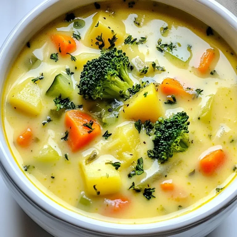 Für diese cremige Gemüsesuppe brauchen Sie: - 1 Tasse gewürfelte Karotten - 1 Tasse gewürfelter Sellerie - 1 Tasse gewürfelte Kartoffeln - 1 Tasse gehackte Brokkoliröschen - 1 Tasse gewürfelte Zucchini - 1 Tasse gehackter Spinat - 1 mittelgroße Zwiebel, gewürfelt - 3 Knoblauchzehen, fein gehackt - 4 Tassen Gemüsebrühe - 1 Tasse Kokosmilch - 2 Esslöffel Olivenöl - 1 Teelöffel getrockneter Thymian - 1 Teelöffel getrocknetes Basilikum - Salz und Pfeffer nach Geschmack - Optional: Frische Kräuter (wie Petersilie oder Schnittlauch) zur Garnitur Kokosmilch bringt eine tolle Cremigkeit in die Suppe. Sie gibt einen feinen, süßlichen Geschmack, der gut zu Gemüse passt. Achten Sie darauf, ungesüßte Kokosmilch zu wählen. Diese ist ideal, um den Geschmack nicht zu überdecken. Wenn Sie keinen Zugang zu Kokosmilch haben, können Sie auch Sahne oder Mandelmilch verwenden. Diese Alternativen bieten ebenfalls eine cremige Textur. Wenn Sie eine Zutat nicht mögen, können Sie sie leicht ersetzen. Karotten können durch Süßkartoffeln oder Kürbis ersetzt werden. Sellerie lässt sich durch Lauch oder Fenchel austauschen. Für die Zucchini können Sie Auberginen oder Paprika verwenden. Diese Variationen helfen, den Geschmack anzupassen und neue Aromen zu entdecken. Seien Sie kreativ und nutzen Sie das Gemüse, das Sie gerade zur Hand haben! {{ingredient_image_2}} Zuerst wasche und schäle das Gemüse. Du brauchst Karotten, Sellerie und Kartoffeln. Schneide alles in kleine Würfel. Für die Zucchini und den Brokkoli schneide sie in kleine Stücke. Der Spinat wird einfach grob gehackt. Wenn alles bereit ist, hast du die Basis für die Suppe. Nimm einen großen Topf und erhitze darin das Olivenöl. Füge die gewürfelte Zwiebel hinzu. Brate die Zwiebel für etwa fünf Minuten an, bis sie schön glasig ist. Jetzt kommt der fein gehackte Knoblauch dazu. Brate ihn für eine Minute mit. So entfaltet sich der Geschmack. Gib die vorbereiteten Karotten, Sellerie und Kartoffeln in den Topf. Brate sie für weitere fünf bis sieben Minuten. Dann füge den Brokkoli und die Zucchini hinzu. Rühre die getrockneten Kräuter ein. Gieße jetzt die Gemüsebrühe in den Topf. Lass die Suppe 15 bis 20 Minuten köcheln. Wenn das Gemüse weich ist, püriere die Mischung mit einem Stabmixer. Füge die Kokosmilch hinzu und würze mit Salz und Pfeffer. Erhitze die Suppe sanft für fünf Minuten. Serviere sie heiß und garniere nach Belieben mit frischen Kräutern. Um die beste Konsistenz zu erzielen, pürieren Sie die Suppe gut. Ich empfehle, einen Stabmixer zu verwenden. So kontrollieren Sie die Glätte einfach. Wenn Sie es stückiger mögen, pürieren Sie nur die Hälfte. Das gibt mehr Textur und ist sehr lecker. Achten Sie darauf, die Suppe nicht zu lange zu pürieren. Zu viel Pürieren macht die Suppe zu flüssig. Für mehr Geschmack können Sie frische Kräuter verwenden. Petersilie oder Schnittlauch passen gut. Auch ein Spritzer Zitrone macht die Suppe frisch. Fügen Sie ein wenig Chili hinzu, wenn Sie es schärfer mögen. Das gibt der Suppe einen tollen Kick. Probieren Sie auch, geröstete Gewürze wie Kreuzkümmel oder Paprika hinzuzufügen. Die Garnitur macht viel aus. Frische Kräuter sind ein Muss. Sie sehen nicht nur schön aus, sondern bringen auch Geschmack. Ein Klecks Joghurt oder Kokoscreme verleiht der Suppe einen reichen Geschmack. Sie können auch geröstete Nüsse oder Samen darüberstreuen. Das gibt einen tollen Crunch. Seien Sie kreativ mit Ihrer Garnitur! Pro Tipps Frisches Gemüse wählen: Verwenden Sie möglichst frisches Gemüse, um den besten Geschmack und die höchste Nährstoffdichte zu erzielen. Kokosmilch hinzufügen: Für eine besonders cremige Konsistenz können Sie die Kokosmilch am Ende der Kochzeit hinzufügen, um ihren Geschmack zu bewahren. Variieren Sie die Gewürze: Experimentieren Sie mit verschiedenen Kräutern und Gewürzen, wie z.B. Paprika oder Kreuzkümmel, um der Suppe eine persönliche Note zu verleihen. Suppenreste einfrieren: Die Suppe lässt sich hervorragend einfrieren. Portionieren Sie sie in Behälter und genießen Sie sie später als schnelles Abendessen. {{image_4}} Für eine vegane Version der cremigen Gemüsesuppe tauschen Sie die Kokosmilch gegen eine andere pflanzliche Milch. Mandeldrink oder Hafermilch sind gute Optionen. Sie geben der Suppe eine schöne Creme. Achten Sie darauf, Gemüsebrühe ohne tierische Zutaten zu verwenden. So bleibt die Suppe rein pflanzlich und lecker. Diese Suppe ist von Natur aus glutenfrei, wenn Sie glutenfreie Brühe verwenden. Achten Sie darauf, dass die Gemüsebrühe keine Zusatzstoffe enthält, die Gluten beinhalten. So können auch Menschen mit Glutenunverträglichkeit diese Suppe genießen. Wenn Sie die Suppe kalorienärmer machen möchten, verwenden Sie weniger Kokosmilch. Sie können auch das Öl reduzieren und stattdessen etwas Brühe zum Anbraten verwenden. Für mehr Protein fügen Sie Linsen oder Kichererbsen hinzu. Diese Zutaten machen die Suppe nahrhafter und sättigender. Um die Cremige Gemüsesuppe frisch zu halten, lassen Sie sie zuerst abkühlen. Lagern Sie die Suppe dann in einem luftdichten Behälter. Dies schützt die Suppe vor Gerüchen im Kühlschrank. Sie können auch Portionsgrößen abfüllen. So haben Sie immer eine schnelle Mahlzeit zur Hand. Wenn Sie die Suppe aufwärmen, machen Sie das sanft. Gießen Sie die Suppe in einen Topf und erhitzen Sie sie bei niedriger Hitze. Rühren Sie oft um, damit nichts anbrennt. Sie können auch etwas Wasser oder Brühe hinzufügen, um die Konsistenz zu verbessern. Dies bringt den Geschmack zurück. Im Kühlschrank hält sich die Suppe etwa 3-5 Tage. Achten Sie darauf, sie gut abzudecken. Wenn Sie die Suppe länger aufbewahren möchten, frieren Sie sie ein. In einem gefrierfesten Behälter hält sie bis zu 3 Monate. Lassen Sie die Suppe vor dem Servieren im Kühlschrank auftauen. Um die Suppe weniger cremig zu machen, können Sie die Kokosmilch reduzieren. Fügen Sie stattdessen mehr Gemüsebrühe hinzu. So bleibt der Geschmack stark, aber die Konsistenz wird leichter. Eine andere Möglichkeit ist, die Kokosmilch ganz wegzulassen. Kochen Sie die Suppe nur mit Gemüsebrühe und pürierten Gemüsesorten. Sie können auch einen Spritzer Zitronensaft für Frische hinzufügen. Die cremige Gemüsesuppe passt gut zu vielen Beilagen. Hier sind einige tolle Vorschläge: - Frisches Brot oder Baguette - Knusprige Croutons - Ein einfacher grüner Salat - Gegrilltes Gemüse als Beilage - Käsecracker oder Grissini Diese Beilagen ergänzen die Suppe gut und machen die Mahlzeit vollwertiger. Reste der cremigen Gemüsesuppe sind sehr vielseitig. Sie können sie einfach aufwärmen und als schnelles Mittagessen genießen. Eine weitere Idee ist, sie als Soße für Pasta zu nutzen. Mischen Sie die Suppe mit gekochter Pasta und etwas Käse. Sie können die Suppe auch in einem Auflauf verwenden. Geben Sie sie über Gemüse und backen Sie alles im Ofen. So sparen Sie Zeit und genießen gleich mehrere Gerichte! Die Zutaten sind der Grundstein für eine leckere Suppe. Wir haben die nötigen Zutaten aufgelistet und Alternativen gegeben. Die Schritt-für-Schritt-Anleitung hilft dir, die Suppe einfach zuzubereiten. Tipps und Tricks geben dir den perfekten Geschmack und die richtige Konsistenz. Sowohl vegane als auch glutenfreie Variationen zeigen dir, wie flexibel das Rezept ist. Achte auf die Lagerung, damit die Suppe frisch bleibt. Nutze die FAQs, um häufige Fragen schnell zu klären. Klarheit und Genuss sind bei jedem Schritt wichtig.