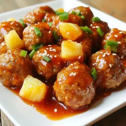 Für die Fleischbällchen benötigst du: - 450 g Rinder- oder Putenhackfleisch - 125 g Semmelbrösel - 30 g frisch geriebener Parmesan - 60 g fein gehackte Zwiebel - 1 großes Ei - 2 Knoblauchzehen, gehackt - 1/4 Teelöffel schwarzer Pfeffer - 1/4 Teelöffel Salz Diese Zutaten machen die Fleischbällchen saftig und schmackhaft. Das Hackfleisch ist die Basis. Die Semmelbrösel sorgen für die richtige Konsistenz. Parmesan gibt den Bällchen einen tollen Geschmack. Zwiebel und Knoblauch bringen Aromatik. Pfeffer und Salz helfen, die Aromen zu verstärken. Für die süß-saure Sauce brauchst du: - 125 g Ananasstücke (frisch oder aus der Dose) - 60 g gewürfelte Paprika (rot oder grün) - 120 g Ketchup - 60 ml Apfelessig - 3 Esslöffel brauner Zucker - 1 Esslöffel Sojasauce - 1 Esslöffel Speisestärke, vermischt mit 2 Esslöffeln Wasser (zum Andicken) Diese Zutaten machen die Sauce lecker und ausgeglichen. Ananasstücke fügen eine fruchtige Süße hinzu. Paprika bringt Frische und Farbe. Ketchup und Apfelessig sind die Hauptbestandteile, die die süß-saure Note erzeugen. Brauner Zucker verstärkt die Süße, während Sojasauce Tiefe hinzufügt. Für die Garnitur kannst du verwenden: - Sesamsamen - gehackte Frühlingszwiebeln Diese Garnituren machen die Fleischbällchen noch ansprechender. Sesamsamen fügen einen nussigen Geschmack hinzu. Frühlingszwiebeln bringen Frische und Farbe. Beide Optionen sind einfach und machen dein Gericht schön und lecker. {{ingredient_image_2}} Um die Fleischbällchen zuzubereiten, vermische zuerst das Hackfleisch in einer großen Schüssel. Füge die Semmelbrösel und den geriebenen Parmesan hinzu. Dann kommen die fein gehackte Zwiebel, das Ei und die gehackten Knoblauchzehen. Mische alles gut durch. Schließlich würze mit schwarzem Pfeffer und Salz. Forme kleine Bällchen, etwa 2,5 cm groß. Lege sie auf ein mit Backpapier ausgelegtes Backblech. Für die süß-saure Sauce nimm einen separaten Topf. Vermenge Ketchup, Apfelessig und braunen Zucker. Füge die Sojasauce, Ananasstücke und gewürfelte Paprika hinzu. Erhitze alles bei mittlerer Hitze, bis die Sauce köchelt. Sobald die Sauce kocht, gib die Mischung mit Speisestärke und Wasser dazu. Rühre ständig, bis die Sauce dick wird. Das dauert nur 2 bis 3 Minuten. Heize deinen Ofen auf 200°C vor. Backe die Fleischbällchen für 20 bis 25 Minuten. Sie sollten goldbraun und durchgegart sein. Nach dem Backen gib die Fleischbällchen in die süß-saure Sauce. Rühre vorsichtig um, damit sie gut umhüllt sind. Lass sie für weitere 5 Minuten in der Sauce köcheln. So verbinden sich die Aromen perfekt. Um perfekte Fleischbällchen zu machen, achte auf die Größe. Forme die Bällchen etwa 2,5 cm groß. Diese Größe sorgt für eine gleichmäßige Garzeit. Die Konsistenz ist ebenfalls wichtig. Mische das Hackfleisch mit Semmelbröseln und Parmesan gut. So halten die Bällchen besser zusammen. Wenn die Mischung zu feucht ist, füge etwas mehr Semmelbrösel hinzu. Ein häufiger Fehler ist das Übermischen der Fleischmasse. Das kann die Bällchen hart machen. Mische nur so lange, bis alles gut vermengt ist. Achte darauf, dass der Ofen gut vorgeheizt ist. Das sorgt für eine schöne, goldbraune Kruste. Zu hohe Hitze kann die Bällchen außen verbrennen und innen roh lassen. Halte dich an die angegebene Backzeit. Die süß-saure Sauce ist der Star des Gerichts. Du kannst die Süße und Säure nach deinem Geschmack anpassen. Wenn du es süßer magst, füge mehr braunen Zucker hinzu. Für mehr Säure nimm mehr Apfelessig. Probiere die Sauce während des Kochens. So findest du die perfekte Balance. Ananasstücke bringen eine fruchtige Note. Nutze frische Ananas für mehr Geschmack. Pro Tipps Fleischbällchen richtig formen: Achten Sie darauf, die Bällchen gleichmäßig zu formen, damit sie gleichmäßig garen. Verwenden Sie feuchte Hände, um das Ankleben zu verhindern. Die Sauce anpassen: Experimentieren Sie mit der Süße und Säure der Sauce, indem Sie mehr oder weniger Zucker oder Essig hinzufügen, je nach Ihrem Geschmack. Frische Zutaten verwenden: Frische Ananas und frische Paprika verleihen den Fleischbällchen zusätzlichen Geschmack und eine angenehme Textur im Vergleich zu Konserven. Servieren Sie die Bällchen heiß: Die Fleischbällchen schmecken am besten, wenn sie heiß serviert werden. Halten Sie sie im Ofen warm, während Sie die restlichen Zutaten vorbereiten. {{image_4}} Wenn du eine vegetarische oder vegane Version der süß-sauren Fleischbällchen möchtest, gibt es viele tolle Optionen. Du kannst zum Beispiel Kichererbsen oder schwarze Bohnen verwenden. Diese bieten eine gute Textur. Mische sie mit Semmelbröseln, Zwiebel und Gewürzen. Ein Leinsamen-Ei ist eine gute Bindung. Einfach einen Esslöffel gemahlenen Leinsamen mit drei Esslöffeln Wasser vermengen und kurz quellen lassen. Du kannst auch verschiedene Fleischsorten für die Fleischbällchen verwenden. Rindfleisch ist klassisch, aber Putenhackfleisch macht sie leichter. Du kannst sogar Schweinefleisch oder Hähnchen nehmen. Probiere eine Mischung aus zwei Sorten für mehr Geschmack. Das gibt den Bällchen eine neue Dimension. Achte darauf, das Fleisch gut zu würzen, damit der Geschmack passt. Füge zusätzliche Zutaten hinzu, um deine Fleischbällchen zu verfeinern. Gemüse wie Zucchini oder Karotten können in die Mischung gegeben werden. Das macht die Bällchen bunter und gesünder. Du kannst auch Reis oder Nudeln als Beilage servieren. Diese passen gut zur süß-sauren Sauce. Wenn du es noch bunter möchtest, dekoriere die Bällchen mit frischen Kräutern oder Frühlingszwiebeln. Um die Fleischbällchen frisch zu halten, lege sie in einen luftdichten Behälter. Stelle sicher, dass die Bällchen vollständig abgekühlt sind, bevor du sie lagerst. So bleibt der Geschmack erhalten. Du kannst sie bis zu drei Tage im Kühlschrank aufbewahren. Achte darauf, die Bällchen nicht zu stapeln, um Druckstellen zu vermeiden. Die Fleischbällchen sind auch hervorragend zum Einfrieren. Lass sie nach dem Backen auf Raumtemperatur kommen. Lege sie dann in einen einzelnen Schicht auf ein Backblech und friere sie für etwa zwei Stunden ein. Danach kannst du die gefrorenen Bällchen in einen Beutel für Gefriergut umfüllen. Sie halten sich bis zu drei Monate im Gefrierfach. Zum Auftauen lege die Bällchen einfach über Nacht in den Kühlschrank. Um die Fleischbällchen wieder aufzuwärmen, lege sie in eine Pfanne mit etwas Wasser oder Sauce. Erhitze sie bei mittlerer Hitze und decke die Pfanne ab. So bleiben sie saftig. Du kannst sie auch in der Mikrowelle aufwärmen. Stelle die Mikrowelle auf mittlere Leistung und erhitze sie in kurzen Intervallen. Überprüfe regelmäßig, damit sie nicht austrocknen. So schmecken sie fast wie frisch zubereitet! Die Fleischbällchen sind gut für drei bis vier Tage. Bewahre sie in einem luftdichten Behälter im Kühlschrank auf. Du kannst sie auch einfrieren. So bleiben sie bis zu drei Monate frisch. Ja, du kannst die Sauce im Voraus machen. Koche sie einfach und lasse sie abkühlen. Fülle sie dann in einen Behälter und stelle sie in den Kühlschrank. So sparst du Zeit beim Kochen. Zu süß-sauren Fleischbällchen passen viele Beilagen. Hier sind einige Vorschläge: - Reis: Einfacher weißer oder brauner Reis. - Gemüse: Gedämpftes Gemüse wie Brokkoli oder Karotten. - Salat: Ein frischer grüner Salat. - Nudeln: Gebratene Nudeln sind auch lecker. Diese Beilagen ergänzen die Aromen und machen das Essen kompletten. Wir haben die wichtigsten Zutaten für leckere Fleischbällchen und eine schmackhafte süß-saure Sauce besprochen. Du hast gelernt, wie du die Fleischbällchen perfekt zubereitest und sie ideal lagerst. Denk daran, verschiedene Variationen auszuprobieren, um neue Geschmackserlebnisse zu entdecken. Mit den nützlichen Tipps erreichst du die perfekte Konsistenz. Experimentiere und genieße deine Kreationen! So bereitest du schmackhafte Gerichte, die jeden begeistern.