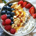 Für die perfekte High-Protein Joghurt-Schüssel wähle ich hochwertige Zutaten. Diese Zutaten machen den Geschmack und die Nährstoffe aus. Hier ist die Liste: - 1 Tasse griechischer Joghurt (natur, fettarm oder frei von Fett) - 1/2 Tasse Hüttenkäse - 1 Portion Proteinpulver (Vanille oder nach Wahl) - 1 Esslöffel Chiasamen - 1 Esslöffel Honig oder Ahornsirup (nach Geschmack) - 1/2 Tasse gemischte Beeren (Erdbeeren, Blaubeeren, Himbeeren) - 1/4 Tasse gehobelte Mandeln oder Walnüsse - 1 Esslöffel Hanfsamen (optional für zusätzliches Protein) - Eine Prise Zimt (optional) Diese Zutaten sorgen für eine cremige Textur und einen leckeren Geschmack. Der griechische Joghurt und der Hüttenkäse liefern eine Menge Protein. Es gibt viele Möglichkeiten, die Zutaten anzupassen. Du kannst verschiedene Joghurts nutzen. Vollfett oder fettarm sind beide gut. Für die Beeren kannst du frische oder gefrorene nehmen. Jede Beere bringt ihren eigenen Geschmack mit. Wenn du Nüsse nicht magst, kannst du Samen verwenden. Alternativen für den Süßstoff sind auch möglich. Verwende Agavendicksaft oder Stevia, wenn du eine andere Süße magst. Hier sind die Nährwerte der Hauptzutaten: - Griechischer Joghurt: Hoch in Protein, gut für den Muskelaufbau. - Hüttenkäse: Auch reich an Protein und Calcium. - Chiasamen: Sie bringen Ballaststoffe und Omega-3-Fette. - Beeren: Voller Antioxidantien und Vitamine. - Nüsse: Gut für gesunde Fette und Energie. Diese Kombination aus Nährstoffen macht die Joghurt-Schüssel zu einem starken Frühstück oder Snack. Du bekommst Energie und bleibst lange satt. {{ingredient_image_2}} Um die Basis für deine High-Protein Joghurt-Schüssel zu machen, beginne mit einer mittelgroßen Schüssel. Nimm 1 Tasse griechischen Joghurt. Dieser Joghurt ist dick und cremig. Füge 1/2 Tasse Hüttenkäse hinzu. Der Hüttenkäse bringt noch mehr Protein. Dann kommt 1 Portion Proteinpulver, am besten Vanille. Mixe alles gut mit einem Handmixer oder einem Schneebesen. Rühre, bis die Mischung ganz glatt ist. Jetzt ist es Zeit für die Chiasamen. Nimm 1 Esslöffel und rühre ihn in die Joghurt-Mischung. Chiasamen sind klein, aber voll mit Nährstoffen. Füge auch 1 Esslöffel Honig oder Ahornsirup hinzu. Du kannst die Süße nach deinem Geschmack anpassen. Rühre alles gut durch. So hast du eine leckere und gesunde Basis. Verteile die Joghurt-Mischung gleichmäßig auf zwei Servierschüsseln. Jetzt kommt der Spaß! Belege jede Schüssel mit 1/2 Tasse gemischten Beeren. Nutze Erdbeeren, Blaubeeren und Himbeeren. Diese Früchte bringen Farbe und Geschmack. Füge 1/4 Tasse gehobelte Mandeln oder Walnüsse hinzu. Sie geben einen tollen Crunch. Wenn du magst, streue 1 Esslöffel Hanfsamen oben drauf. Zum Schluss kannst du eine Prise Zimt für den besonderen Kick hinzufügen. Serviere die Schüsseln sofort. Genieße dein gesundes Frühstück oder diesen proteinreichen Snack! Um die perfekte Joghurt-Schüssel zu machen, konzentriere dich auf die Textur. Eine cremige Basis ist wichtig. Ich empfehle, griechischen Joghurt und Hüttenkäse zu mischen. Diese Mischung gibt dir einen tollen Geschmack. Verwende einen Handmixer, um die Zutaten gut zu vermengen. So wird die Schüssel schön glatt. Du kannst auch die Chiasamen gut einrühren. Sie quellen auf und machen die Joghurt-Schüssel dickflüssiger. Probiere, etwas Zimt hinzuzufügen. Das gibt einen warmen, süßen Geschmack. Bei der Vorbereitung ist es wichtig, alles bereit zu haben. Mische zuerst die Basis. Teile die Joghurt-Mischung gleichmäßig auf zwei Schüsseln auf. So sieht es gut aus und ist einfach zu servieren. Dekoriere jede Schüssel mit den gemischten Beeren. Das macht sie bunt und frisch. Du kannst auch gehobelte Mandeln oder Walnüsse darüber streuen. Diese Toppings geben einen tollen Crunch. Für eine schöne Präsentation kannst du frische Minze oder essbare Blüten verwenden. Das sieht nicht nur gut aus, sondern es gibt auch einen zusätzlichen Frischekick. Die Süße ist wichtig für den Geschmack. Beginne mit einem Esslöffel Honig oder Ahornsirup. Rühre gut um und probiere es dann. Du kannst mehr hinzufügen, wenn du es süßer magst. Wenn du eine gesündere Option wählst, lasse den Zucker ganz weg. Die Beeren sind süß genug. Auch das Proteinpulver kann Geschmack bringen. Wähle nach deinem Wunsch Vanille oder eine andere Sorte. So kannst du deine Joghurt-Schüssel ganz nach deinem Geschmack anpassen. Denke daran, dass die Balance zwischen Süße und Frische wichtig ist. Pro Tipps Joghurt-Variationen: Experimentieren Sie mit verschiedenen Geschmäckern von Proteinpulver, um Ihre Joghurt-Schüssel nach Ihren Vorlieben anzupassen. Frische Früchte: Verwenden Sie saisonale Früchte für den besten Geschmack und die höchste Nährstoffdichte. Sie können auch gefrorene Beeren verwenden, wenn frische nicht verfügbar sind. Crunch-Faktor: Fügen Sie eine Mischung aus verschiedenen Nüssen und Samen hinzu, um eine knusprige Textur zu erhalten und zusätzliche gesunde Fette zu integrieren. Vorbereitung im Voraus: Bereiten Sie die Joghurt-Mischung am Abend vorher vor und stellen Sie sie in den Kühlschrank, damit Sie am Morgen schnell ein gesundes Frühstück genießen können. {{image_4}} Du kannst deine Joghurt-Schüssel nach Lust und Laune anpassen. Frische Früchte machen das Gericht bunt und lecker. Hier sind einige Ideen für Früchte, die du hinzufügen kannst: - Erdbeeren - Blaubeeren - Himbeeren - Bananen - Kiwi - Mangos Diese Früchte passen gut zu griechischem Joghurt. Du kannst auch gefrorene Früchte verwenden. Sie sind oft günstiger und halten länger. Probiere verschiedene Kombinationen aus, um deinen Favoriten zu finden. Um deinen Joghurt noch besser zu machen, kannst du verschiedene Aromen und Zusätze verwenden. Hier sind einige Optionen: - Eine Prise Zimt für einen würzigen Kick - Vanilleextrakt für süßen Geschmack - Kakaopulver für Schokoladenliebhaber - Erdnussbutter oder Mandelbutter für extra Protein Diese Ergänzungen geben deinem Gericht nicht nur Geschmack, sondern auch Nährstoffe. So wird deine Schüssel noch gesünder. Wenn du vegan bist oder Laktose meiden möchtest, gibt es tolle Alternativen. Du kannst pflanzliche Joghurt-Optionen nutzen. Hier sind einige Beispiele: - Sojajoghurt - Mandeljoghurt - Kokosjoghurt Diese Varianten sind oft proteinreich und cremig. Auch Hüttenkäse kann durch Tofu ersetzt werden. So bleibt dein Gericht lecker und gesund, ganz nach deinem Geschmack. Die Joghurt-Schüssel bleibt am besten frisch, wenn du sie richtig lagerst. Verwende einen luftdichten Behälter. Stelle die Schüssel in den Kühlschrank. So bleibt sie für zwei bis drei Tage haltbar. Vermeide es, die Schüssel bei Raumtemperatur stehen zu lassen. Das kann die Qualität beeinträchtigen. Die Haltbarkeit der Zutaten variiert. Griechischer Joghurt und Hüttenkäse halten sich etwa eine Woche im Kühlschrank. Das Proteinpulver hat meist ein Haltbarkeitsdatum. Chiasamen und Hanfsamen sind lange haltbar, oft mehrere Monate. Die gemischten Beeren sollten frisch sein, um den besten Geschmack zu bieten. Achte auf Schimmel oder Verfärbungen. Wenn du Reste hast, gibt es viele Möglichkeiten, diese zu nutzen. Du kannst die Joghurt-Mischung in einen Smoothie geben. Das macht ihn cremiger und proteinreicher. Du kannst auch die Beeren in Haferflocken oder Müsli verwenden. Das gibt einen leckeren Crunch. Sei kreativ und kombiniere die Reste mit anderen Gerichten! Eine Joghurt-Schüssel kann viel Protein bieten. Bei dieser Rezeptur haben wir griechischen Joghurt und Hüttenkäse verwendet. Diese Zutaten liefern zusammen etwa 30 Gramm Protein pro Portion. Das Proteinpulver erhöht den Gesamtgehalt um weitere 20 Gramm. So kannst du in einer Schüssel bis zu 50 Gramm Protein genießen. Das macht diese Schüssel ideal für Sportler und gesundheitsbewusste Menschen. Ja, du kannst das Rezept ganz nach deinem Geschmack anpassen. Wenn du keine Beeren magst, kannst du jede andere Frucht verwenden. Bananen oder Äpfel sind tolle Alternativen. Du kannst auch Nüsse und Samen wechseln. Vielleicht magst du Erdnüsse oder Cashews. Das Proteinpulver kann auch variieren, je nach deinem Lieblingsgeschmack. So bleibt deine Joghurt-Schüssel immer spannend und lecker. Proteinreiche Joghurt-Schüsseln bieten viele gesundheitliche Vorteile. Sie helfen beim Muskelaufbau und der Regeneration nach dem Training. Protein fördert auch das Sättigungsgefühl, was beim Abnehmen hilft. Zudem enthält griechischer Joghurt Probiotika, die gut für die Darmgesundheit sind. Die Beeren sind reich an Antioxidantien und Vitaminen, die dein Immunsystem stärken. Zusammen machen sie diese Schüssel zu einer gesunden Wahl für jeden Tag. Eine Joghurt-Schüssel ist mehr als nur ein Snack. Wir haben hochwertige Zutaten, Zubereitungsschritte und Variationen behandelt. Sie können sie an Ihren Geschmack anpassen und kreativ garnieren. Tipps zur Lagerung helfen Ihnen, restliche Zutaten clever zu nutzen. Denken Sie daran, dass diese Schüsseln viele Nährstoffe bieten und gesund sind. Experimentieren Sie mit Frucht und Aromen. Genießen Sie die Schritte, um Ihre perfekte Joghurt-Schüssel zu kreieren.