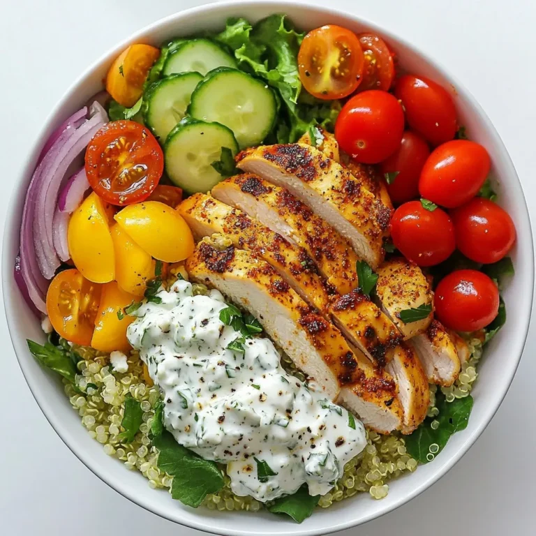 Für eine schmackhafte Gyro-Bowl benötigst du folgende Zutaten: - 1 Tasse gekochte Quinoa - 450 g Hähnchenbrust, dünn geschnitten - 2 Esslöffel Olivenöl - 1 Teelöffel geräuchertes Paprikapulver - 1 Teelöffel Knoblauchpulver - 1 Teelöffel getrockneter Oregano - Salz und Pfeffer nach Geschmack - 1 Tasse Kirschtomaten, halbiert - 1 Gurke, gewürfelt - 1 kleine rote Zwiebel, dünn geschnitten - 1 Tasse gemischtes Gemüse (Spinat, Rucola usw.) - Feta-Käse, zerbröckelt (optional) - Frische Petersilie, gehackt (zum Garnieren) Diese Zutaten bilden die Basis für eine bunte und nahrhafte Mahlzeit. Quinoa gibt dir eine gute Portion Protein. Das Hähnchen bringt Geschmack und Fülle. Die frischen Zutaten sorgen für einen tollen Biss. Das Tzatziki ist ein unverzichtbarer Begleiter. Hier sind die Zutaten, die du dafür brauchst: - 1 Tasse griechischer Joghurt - 1 Gurke, gerieben und abgetropft - 2 Knoblauchzehen, fein gehackt - 1 Esslöffel Zitronensaft - Salz nach Geschmack - Frischer Dill, gehackt (optional) Tzatziki bringt Frische und eine cremige Textur in die Bowl. Der Joghurt ist reichhaltig und die Gurke sorgt für Knackigkeit. Dill fügt einen feinen Geschmack hinzu, wenn du ihn magst. Du kannst deine Gyro-Bowl nach Belieben anpassen. Hier sind einige Ideen für Toppings: - Zerbröckelter Feta-Käse für mehr Würze - Avocado-Scheiben für eine cremige Note - Oliven für einen salzigen Kick - Gegrillte Paprika oder Zucchini für extra Gemüse Diese Optionen machen deine Bowl noch bunter und geschmackvoller. Sei kreativ und finde die Kombination, die dir am besten gefällt! {{ingredient_image_2}} Zuerst bereiten wir das Hähnchen vor. Nimm eine große Schüssel. Füge die dünn geschnittene Hähnchenbrust hinzu. Gib 2 Esslöffel Olivenöl dazu. Dann streue 1 Teelöffel geräuchertes Paprikapulver, 1 Teelöffel Knoblauchpulver und 1 Teelöffel getrockneten Oregano hinein. Mische alles gut. So wird das Hähnchen gleichmäßig gewürzt. Vergiss nicht, etwas Salz und Pfeffer nach Geschmack hinzuzufügen. Jetzt erhitze eine Pfanne auf mittlerer bis hoher Hitze. Wenn die Pfanne heiß ist, gib das marinierte Hähnchen hinein. Brate es für etwa 8-10 Minuten. Das Hähnchen sollte schön gebräunt und durchgegart sein. Sobald es fertig ist, nimm die Pfanne vom Herd und stelle das Hähnchen beiseite. Während das Hähnchen brät, kannst du das Tzatziki zubereiten. Nimm eine Schüssel und füge 1 Tasse griechischen Joghurt hinzu. Reibe 1 Gurke und drücke sie gut aus, damit sie trocken ist. Gib die Gurke zum Joghurt. Füge 2 fein gehackte Knoblauchzehen und 1 Esslöffel Zitronensaft hinzu. Streue etwas Salz nach Geschmack hinein. Mische alles gut. Wenn du magst, füge frischen Dill hinzu. Lass das Tzatziki für mindestens 10 Minuten im Kühlschrank. Jetzt kommt der spaßige Teil: die Bowl zusammenstellen! Nimm eine Servierschale und fülle sie mit 1 Tasse gekochter Quinoa. Lege das gebratene Hähnchen darauf. Arrangiere die Kirschtomaten, die gewürfelte Gurke, die geschnittene rote Zwiebel und das gemischte Gemüse rund um das Hähnchen. Träufle eine großzügige Menge Tzatziki über die Bowl. Wenn du magst, streue zerbröckelten Feta-Käse darüber. Garniere die Bowl mit frischer, gehackter Petersilie. Jetzt ist deine Gyro-Bowl bereit zum Genießen! Um das Hähnchen perfekt zu marinieren, beginne mit frischen Zutaten. Das Hähnchen sollte dünn geschnitten sein. Mische Olivenöl, Paprikapulver, Knoblauchpulver, Oregano, Salz und Pfeffer in einer Schüssel. Lege das Hähnchen in diese Mischung und lasse es mindestens 30 Minuten ziehen. So nehmen die Aromen gut auf. Du kannst das Hähnchen auch über Nacht marinieren, um den Geschmack zu intensivieren. Dies macht dein Gericht besonders lecker. Tzatziki ist ein Schlüssel zu deiner Gyro-Bowl. Um es aromatischer zu machen, verwende frischen Dill. Mische den geriebenen Joghurt und die Gurke gut. Ein Spritzer Zitronensaft bringt Frische. Lass das Tzatziki 10 Minuten im Kühlschrank ruhen. So verbinden sich die Aromen besser. Probiere auch, etwas Minze hinzuzufügen. Das gibt dem Tzatziki eine spannende Note. Präsentiere deine Gyro-Bowl in großen, flachen Schalen. Platziere die Zutaten hübsch in Sektionen. Beginne mit der Quinoa als Basis. Lege das Hähnchen darüber und ordne die frischen Tomaten, Gurken und Zwiebeln an. Ein Hauch von Feta-Käse bringt zusätzlichen Geschmack. Vergiss nicht, Tzatziki großzügig darüber zu geben. Garniere die Bowl mit frischer Petersilie für eine schöne Farbe. Dies macht deine Bowl nicht nur lecker, sondern auch ansprechend. Pro Tipps Hähnchen marinieren: Marinieren Sie das Hähnchen mindestens 30 Minuten, um den Geschmack zu intensivieren. Idealerweise über Nacht im Kühlschrank lassen. Quinoa kochen: Für extra Geschmack, kochen Sie die Quinoa in Gemüsebrühe anstelle von Wasser. Tzatziki kühlen: Lassen Sie das Tzatziki für mindestens 1 Stunde im Kühlschrank ruhen, damit sich die Aromen entfalten. Frische Zutaten: Verwenden Sie frisches Gemüse und Kräuter für den besten Geschmack und die beste Textur in Ihrer Bowl. {{image_4}} Für diese Gyro-Bowl können Sie einfach das Hähnchen durch Tofu oder Tempeh ersetzen. Tofu hat einen milden Geschmack und nimmt Gewürze gut auf. Marinieren Sie den Tofu wie das Hähnchen, um den vollen Geschmack zu erhalten. Sie können auch Kichererbsen verwenden. Rösten Sie sie mit Gewürzen im Ofen. So erhalten sie eine knusprige Textur. Veganer Joghurt eignet sich hervorragend für das Tzatziki. Nutzen Sie Kokos- oder Soja-Joghurt. Wenn Sie eine andere Fleischsorte ausprobieren möchten, nehmen Sie Lamm oder Rind. Diese Sorten bringen einen anderen Geschmack in Ihre Bowl. Marinieren Sie das Fleisch genauso wie das Hähnchen. Eine weitere Möglichkeit ist, Hähnchenschenkel zu verwenden. Diese sind saftiger und haben mehr Geschmack. Sie können auch Putenbrust nehmen, die ebenfalls sehr gut schmeckt. Für eine glutenfreie Version sind die meisten Zutaten bereits geeignet. Achten Sie jedoch darauf, dass alle Gewürze und Saucen glutenfrei sind. Wenn Sie Brot oder Wraps hinzufügen, wählen Sie glutenfreies Brot. Wenn Sie auf Kohlenhydrate verzichten möchten, lassen Sie die Quinoa weg. Fügen Sie stattdessen mehr Gemüse wie Blumenkohl oder Zucchini hinzu. So bleibt die Bowl leicht und gesund. Um die Gyro-Bowl frisch zu halten, lagere die einzelnen Zutaten getrennt. Bewahre die gekochte Quinoa in einem luftdichten Behälter auf. Das Hähnchen bleibt saftig, wenn du es gut abdeckst. Gemüse wie Kirschtomaten und Gurken sollten in einer Schüssel mit Deckel liegen. Tzatziki hält sich gut in einem kleinen Behälter. Wenn du die Gyro-Bowl aufwärmen möchtest, mache das langsam. Erhitze das Hähnchen in einer Pfanne bei niedriger Hitze. Füge etwas Wasser hinzu, um es feucht zu halten. Die Quinoa kann ebenfalls in der Pfanne oder in der Mikrowelle erwärmt werden. Achte darauf, das Gemüse nicht zu kochen, damit es knackig bleibt. Im Kühlschrank hält sich die Gyro-Bowl bis zu drei Tage. Quinoa und Hähnchen bleiben frisch, während das Gemüse innerhalb von zwei Tagen gegessen werden sollte. Tzatziki bleibt bis zu fünf Tage haltbar. Achte darauf, alles gut abzudecken, damit es nicht den Kühlschrankgeruch annimmt. Du kannst die Gyro-Bowl im Voraus zubereiten, indem du die einzelnen Komponenten vorbereitest. Koche die Quinoa und das Hähnchen. Stelle sie in einem luftdichten Behälter in den Kühlschrank. Mach das Tzatziki und bewahre es ebenfalls im Kühlschrank auf. Wenn du bereit bist zu essen, stelle die Bowl zusammen. Das spart Zeit und du hast eine frische Mahlzeit. Zu einer Gyro-Bowl passen viele Beilagen. Hier sind einige gute Optionen: - Pita-Brot - Frittierte Zucchini - Oliven - Griechischer Salat Diese Beilagen bringen mehr Geschmack und Textur. Sie machen das Essen noch besser. Tzatziki lässt sich leicht vegan zubereiten. Du kannst griechischen Joghurt durch pflanzlichen Joghurt ersetzen. Nutze Soja-, Kokos- oder Mandeljoghurt. Der Rest des Rezeptes bleibt gleich. Die anderen Zutaten sind bereits vegan. Das macht es einfach, eine leckere vegane Sauce zu machen. Ja, du kannst frisches Gemüse austauschen. Verwende das, was du magst oder was du hast. Hier sind einige Ideen: - Paprika - Karotten - Brokkoli Diese Gemüsesorten bringen verschiedene Farben und Geschmack in die Bowl. Sei kreativ und passe die Bowl deinem Geschmack an! Die Gyro-Bowl ist lecker und einfach zuzubereiten. Du hast die Hauptzutaten, das Tzatziki und tolle Variationen kennengelernt. Beachte die Tipps zum Marinieren und Servieren, damit dein Gericht noch besser schmeckt. Variationen für Vegetarier, Veganer und Diäten machen das Rezept vielseitig. Achte auf Lagerung und Haltbarkeit für frische Komponenten. Mit diesen Ideen und Tricks kannst du deine eigene perfekte Gyro-Bowl genießen. Guten Appetit!