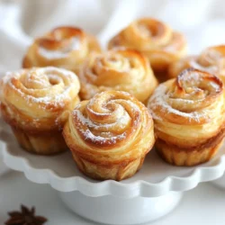 - Blätterteig - Ungesalzene Butter - Kristallzucker und Zimt Die Hauptzutaten für die Zimtzucker-Cruffins sind einfach. Blätterteig bildet die Basis. Er sorgt für die fluffige Textur. Ungesalzene Butter bringt reichhaltigen Geschmack. Kristallzucker und Zimt kreieren die süße, aromatische Mischung. Diese Kombination macht die Cruffins unwiderstehlich. - Vanilleextrakt - Muskatnuss - Puderzucker Zusätzlich können Sie Vanilleextrakt hinzufügen. Dies verstärkt den Geschmack und macht ihn noch besser. Muskatnuss ist auch eine tolle Option. Sie bringt eine warme Note. Puderzucker ist perfekt zum Bestäuben. Er sorgt für eine schöne, süße Schicht auf den Cruffins. - Muffinblech - Backpapier - Schüsseln Für die Zubereitung benötigen Sie ein Muffinblech. Es gibt den Cruffins ihre Form. Backpapier hilft, die Cruffins leicht zu lösen. Schüsseln sind wichtig, um die Zutaten zu mischen. Mit diesen Werkzeugen wird das Backen einfach und effektiv. {{ingredient_image_2}} Heize den Ofen auf 190°C vor. Fette ein Muffinblech mit Butter oder Antihaftspray ein. In einer kleinen Schüssel vermische 200 g Kristallzucker, 2 Esslöffel gemahlenen Zimt, 1/4 Teelöffel Muskatnuss und 1/4 Teelöffel Meersalz. Stelle die Zimt-Zucker-Mischung beiseite. Lege eine saubere Arbeitsfläche bereit. Entfalte ein Blatt Blätterteig und rolle es glatt aus. Bestreiche die Oberfläche mit 120 ml geschmolzener Butter. Streue eine großzügige Menge der Zimt-Zucker-Mischung gleichmäßig über den Teig. Wiederhole diesen Schritt mit dem zweiten Blatt Blätterteig. Beginne an einem Rand und rolle das erste Teigblatt fest zu einer logartigen Spirale auf. Schneide die Rolle in 6 gleich große Stücke. Nimm jedes Stück und platziere es senkrecht in die Muffinform. Achte darauf, dass die Außenseite der Rolle nach außen zeigt. Wiederhole diesen Schritt mit dem zweiten Teigblatt. Schlage ein Ei auf und bestreiche die Oberseite jedes Cruffin damit. Streue die übrige Zimt-Zucker-Mischung über die Cruffins. Backe die Cruffins im vorgeheizten Ofen für 25-30 Minuten oder bis sie aufgebläht und goldbraun sind. Lass die Cruffins 5 Minuten im Muffinblech abkühlen, bevor du sie auf ein Kuchengitter überträgst. - Temperatur und Backzeit anpassen: Jeder Ofen ist anders. Achte auf eine goldene Farbe. Du kannst die Backzeit um 5 Minuten variieren. - Die richtige Menge Füllung verwenden: Zu viel Füllung lässt die Cruffins auslaufen. Ein großzügiger, aber nicht übertreibender Löffel reicht. - Tipps für das Ausrollen: Arbeite auf einem sauberen, trockenen Tisch. Verwende etwas Mehl, um ein Kleben zu verhindern. Rollen Sie den Teig gleichmäßig aus, damit er gleichmäßig backt. - So bleibt der Teig frisch: Behalte den Blätterteig gut eingewickelt. Lass ihn nicht lange bei Raumtemperatur. Ein kühler Ort hilft, die Frische zu bewahren. - Wie man Klumpen vermeidet: Mische Zucker und Zimt gründlich. Wenn du Klumpen siehst, zerdrücke sie mit einer Gabel. Das sorgt für eine gleichmäßige Verteilung. - Wissenswertes über die Zutaten: Verwende frischen Zimt für den besten Geschmack. Achte auf die Qualität des Zuckers. Hochwertige Zutaten machen einen großen Unterschied. Pro Tipps Blätterteig richtig behandeln: Stellen Sie sicher, dass der Blätterteig gut gekühlt ist, bevor Sie ihn ausrollen. Dies hilft, die Schichten während des Backens schön zu trennen. Variationen ausprobieren: Fügen Sie gehackte Nüsse oder Schokoladenstückchen zur Zimt-Zucker-Mischung hinzu, um einen zusätzlichen Geschmack und Textur zu erhalten. Perfekte Backzeit: Überwachen Sie die Cruffins während des Backens, da die Backzeit je nach Ofen variieren kann. Sie sollten goldbraun und aufgebläht sein. Kreative Präsentation: Servieren Sie die Cruffins auf einem schönen Teller und bestäuben Sie sie kurz vor dem Servieren mit Puderzucker für eine ansprechende Optik. {{image_4}} Eine der besten Möglichkeiten, Cruffins zu personalisieren, ist das Hinzufügen von Füllungen. Schokoladenstückchen sind eine köstliche Wahl. Sie schmelzen beim Backen und machen die Cruffins noch schmackhafter. Nüsse oder getrocknete Früchte bringen tolle Texturen. Walnüsse, Mandeln oder Rosinen passen perfekt. Diese Zutaten geben jedem Biss mehr Geschmack und Freude. Du kannst auch mit den Gewürzen spielen. Zimt ist klassisch, aber warum nicht andere Gewürze kombinieren? Muskatnuss oder Kardamom verleihen eine interessante Note. Ein Hauch von Vanilleextrakt rundet die Süße ab. Für einen besonderen Kick kannst du auch Kaffee-Geschmack hinzufügen. Der Mix aus Aromen macht deine Cruffins einzigartig. Wenn du glutenfrei backen musst, gibt es Lösungen. Verwende glutenfreien Blätterteig. Es gibt viele gute Marken, die diesen anbieten. Achte darauf, dass alle anderen Zutaten ebenfalls glutenfrei sind. So kannst du die Cruffins sicher genießen, ohne Allergien zu riskieren. Jeder sollte die Freude an diesen Leckereien erleben können. Um die Cruffins frisch zu halten, bewahre sie in einem luftdichten Behälter auf. So bleiben sie weich und lecker. Lege ein Stück von einem Papiertuch in den Behälter. Dieses hilft, die Feuchtigkeit zu regulieren. Vermeide es, die Cruffins direkt auf einen Teller zu legen. Das kann sie trocken machen. Du kannst die Cruffins auch einfrieren. Wickel sie einzeln in Frischhaltefolie. Lege sie dann in einen Gefrierbeutel. So bleiben sie bis zu drei Monate frisch. Um sie aufzuwärmen, lasse sie zuerst im Kühlschrank auftauen. Danach backe sie für 5-10 Minuten bei 180°C. So schmecken sie fast wie frisch gebacken. Die Cruffins sind bei Raumtemperatur etwa 2-3 Tage haltbar. Im Kühlschrank halten sie bis zu einer Woche. Achte auf Anzeichen von Verderb. Wenn sie trocken oder hart werden, sind sie nicht mehr gut. Auch ein unangenehmer Geruch ist ein Zeichen, dass du sie wegwerfen solltest. Cinnamon Sugar Cruffins sind eine leckere Mischung aus Croissant und Muffin. Diese Gebäckstücke bestehen aus Blätterteig, der mit Zimt und Zucker gefüllt ist. Die Herkunft liegt in der Kreativität von Bäckern, die das beste aus zwei Welten vereinen wollten. Sie sind außen knusprig und innen weich. Das macht sie perfekt für einen Snack oder zum Frühstück. Ja, du kannst Cinnamon Sugar Cruffins vegan machen. Statt ungesalzener Butter kannst du pflanzliche Margarine verwenden. Für das Ei, nutze eine Mischung aus Leinsamen und Wasser oder pflanzliche Milch. Achte darauf, veganen Blätterteig zu wählen. So bleiben die Cruffins ganz ohne Tierprodukte und schmecken trotzdem toll. Die Zubereitung dauert etwa 20 Minuten. Dann backst du die Cruffins für 25 bis 30 Minuten. Insgesamt ist die Gesamtzeit rund 50 Minuten. So kannst du schnell leckere Cruffins genießen. Cruffins sind eine köstliche Mischung aus Blätterteig, Zimt und Zucker. In diesem Artikel habe ich Ihnen die Hauptzutaten, Werkzeuge und die Schritt-für-Schritt-Anleitung gegeben. Wir haben auch Tipps und Variationen besprochen, um Ihre Cruffins zu verfeinern. Achten Sie darauf, diese Leckereien frisch zu halten und nach Belieben abzuändern. Probieren Sie eigene Füllungen aus und genießen Sie diese süße Versuchung aus der Muffinform. Kochen macht Spaß, und Cruffins sind eine kreative Art, Ihre Backkünste zu zeigen.