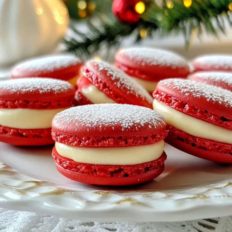 Um die perfekten Macaron-Schalen zu backen, brauchst du folgende Zutaten: - 1 Tasse Mandelmehl - 1 ¾ Tassen Puderzucker - 3 große Eiweiße, zimmerwarm - ¼ Tasse Kristallzucker - ½ Teelöffel Vanilleextrakt - Rote und weiße Gel-Lebensmittelfarbe Diese Zutaten sind die Basis für deine Macarons. Das Mandelmehl sorgt für eine zarte Textur. Puderzucker gibt den Macarons die Süße, die sie brauchen. Die Eiweiße sind wichtig, um das luftige Merengue zu schaffen. Für die köstliche Füllung benötigst du: - ½ Tasse ungesalzene Butter, weich - 2 Tassen Puderzucker - 1 Teelöffel Vanilleextrakt - 2 Esslöffel Schlagsahne - ¼ Tasse zerstoßene gefriergetrocknete Erdbeeren Die Butter macht die Füllung cremig. Puderzucker fügt die Süße hinzu. Die gefriergetrockneten Erdbeeren geben einen fruchtigen und festlichen Geschmack. Die Qualität deiner Zutaten ist entscheidend. Hier einige Tipps: - Mandelmehl: Achte darauf, dass es frisch ist. Altes Mehl kann den Geschmack beeinträchtigen. - Eiweiße: Verwende frische Eier. Zimmertemperatur hilft, dass sie besser aufschlagen. - Puderzucker: Siebe den Puderzucker vor der Verwendung. Das sorgt für eine glattere Textur. - Lebensmittelfarbe: Nutze Gel-Farben. Diese sind kräftiger und verändern die Konsistenz nicht. Diese Tipps helfen dir, die besten Santa Claus Macarons zu backen. Qualität macht den Unterschied! {{ingredient_image_2}} Heize den Ofen auf 150°C vor. Nimm zwei Backbleche und lege sie mit Backpapier aus. Wenn du möchtest, zeichne 3,8 cm große Kreise auf das Papier. Dies hilft dir, gleichmäßige Macarons zu spritzen. In einer sauberen Schüssel schlage die Eiweiße mit einem Mixer. Beginne auf mittlerer Stufe, bis die Eier schäumig sind. Füge langsam den Kristallzucker hinzu. Erhöhe die Geschwindigkeit auf hoch und schlage weiter, bis steife Spitzen entstehen. Das dauert etwa 5-7 Minuten. Rühre den Vanilleextrakt vorsichtig unter. Siebe das Mandelmehl mit dem Puderzucker in eine große Schüssel. Falte das Mandelmehlgemisch vorsichtig unter den Merengue mit einem Gummispatel. Achte darauf, nicht zu übermixen. Der Teig sollte wie Lava fließen und beim Anheben einen „Ribbons“-Effekt zeigen. Teile den Teig in zwei Schüsseln auf. Färbe einen Teil rot mit Gel-Lebensmittelfarbe. Lass den anderen weiß. Fülle jeden gefärbten Teig in separate Spritzbeutel. Spritze die rote Mischung auf die Hälfte der Kreise und die weiße Mischung auf die andere Hälfte. Lass zwischen den Schalen etwas Platz. Lass die Macarons 30-60 Minuten bei Raumtemperatur ruhen. So bildet sich eine dünne Haut. Backe die Macarons 15-18 Minuten lang. Drehe sie zur Hälfte um, bis sie aufgegangen sind und „Füße“ bilden. Lass sie vollständig abkühlen, bevor du sie transferierst. Ein häufiger Fehler beim Macaronbacken ist, die Zutaten nicht richtig abzuwiegen. Ich empfehle, eine digitale Küchenwaage zu nutzen. So stellen Sie sicher, dass Sie die genauen Mengen verwenden. Ein weiterer Fehler ist das Übermixen des Teigs. Achten Sie darauf, dass der Teig nicht zu flüssig wird. Er sollte einen sanften, fließenden Charakter haben. Zu viel Luft im Teig lässt die Macarons nicht gleichmäßig aufgehen. Die perfekte Konsistenz der Macarons ist entscheidend. Achten Sie darauf, dass Ihr Merengue steife Spitzen hat. Wenn Sie die Eiweiße aufschlagen, fügen Sie den Zucker langsam hinzu. Dies verstärkt die Stabilität. Falten Sie die trockenen Zutaten vorsichtig unter, bis der Teig den „Ribbons“-Effekt zeigt. Dies bedeutet, dass der Teig langsam von Ihrem Spatel fließt. Lassen Sie den Teig nach dem Spritzen ruhen. Dies hilft, eine dünne Haut zu bilden, die wichtig für die „Füße“ der Macarons ist. Für die Dekoration Ihrer Santa Claus Macarons gibt es viele kreative Ideen. Sie können kleine Schokoladenstückchen oder Zuckeraugen verwenden, um ein Gesicht zu formen. Für den Weihnachtslook streuen Sie etwas Puderzucker darüber, um einen schneebedeckten Effekt zu erzielen. Auch essbare Glitzer oder kleine Weihnachtsfiguren sind eine tolle Idee. Verwenden Sie frische Minzblätter für einen festlichen Touch. Diese kleinen Details machen Ihre Macarons zu einem echten Hingucker auf jedem Weihnachtsfest. Pro Tipps Die richtigen Eiweiße: Verwenden Sie frische, zimmerwarme Eiweiße für die beste Merengue-Textur. Kalte Eiweiße schlagen nicht so gut auf. Die Konsistenz prüfen: Achten Sie darauf, dass der Teig beim Falten die richtige Konsistenz erreicht. Er sollte „Ribbons“ bilden und leicht vom Spatel fließen. Ruhen lassen: Das Ruhen der Macarons vor dem Backen ist entscheidend. Das hilft, eine trockene Haut zu bilden, die das Aufgehen der Schalen unterstützt. Die perfekte Füllung: Verwenden Sie Zimmertemperatur für die Butter in der Füllung, um eine glatte und cremige Konsistenz zu erreichen. {{image_4}} Die Füllung macht den Macaron besonders. Für Santa Claus Macarons probiere verschiedene Optionen. Nutze zum Beispiel: - Schokoladencreme - Karamell - Himbeermarmelade - Pfefferminzcreme Diese Füllungen geben jedem Biss einen neuen Twist. Schokoladencreme passt gut zu den roten Schalen. Karamell macht die Macarons süß und cremig. Himbeermarmelade bringt eine fruchtige Note, die frisch schmeckt. Pfefferminzcreme gibt einen festlichen Geschmack. Du kannst die Macarons noch kreativer gestalten. Statt nur Santa Claus, probiere diese Designs: - Weihnachtsbaum - Schneemann - Rentier Für den Weihnachtsbaum spritze grüne Macarons und dekoriere sie mit bunten Zuckern. Die Schneemann-Macarons sind weiß und können mit Schokoladendrops für die Augen verziert werden. Rentier-Macarons sind braun und haben kleine Geweih-Dekorationen. Die Farbwahl macht viel aus. Gel-Lebensmittelfarben sind ideal für festliche Macarons. Du kannst verschiedene Farben mischen, um tolle Muster zu schaffen. Probiere: - Blau und Silber für eine winterliche Stimmung - Gold und Rot für Eleganz - Grün und Weiß für einen frischen Look Denke daran, die Farben vorsichtig zu mischen. So erhältst du den gewünschten Farbton. Achte darauf, dass die Farben gut in den Teig integriert sind. Das macht die Macarons nicht nur lecker, sondern auch schön anzusehen. Um die Frische deiner Santa Claus Macarons zu bewahren, lagere sie in einem luftdichten Behälter. Stelle sicher, dass sie nicht zusammenstoßen. Dies verhindert, dass sie ihre Form verlieren. Wenn du sie stapelst, lege dazwischen Backpapier. So bleiben sie unversehrt. Im Kühlschrank bleiben die Macarons etwa eine Woche frisch. Stelle sie in den mittleren Teil des Kühlschranks. Vermeide die Tür, da die Temperatur dort oft schwankt. Vor dem Servieren lasse sie kurz bei Raumtemperatur stehen. So werden sie wieder weich und lecker. Wenn du Macarons für später aufbewahren möchtest, kannst du sie einfrieren. Lege sie in einen luftdichten Behälter und trenne die Schalen mit Backpapier. So bleiben sie mindestens drei Monate frisch. Vor dem Essen lasse sie über Nacht im Kühlschrank auftauen. Dann genießen! Santa Claus Macarons halten sich bis zu sieben Tage. Lagern Sie sie in einem luftdichten Behälter. Kühlen Sie sie im Kühlschrank, um die Frische zu erhalten. Achten Sie darauf, sie nicht überlagern, da sie sonst ihre Textur verlieren. Je frischer, desto besser! Ja, Sie können die Macarons im Voraus zubereiten. Backen Sie die Schalen und lassen Sie sie abkühlen. Füllen Sie sie erst kurz vor dem Servieren. So bleiben sie knusprig und frisch. Sie können die Schalen auch einfrieren. Wickeln Sie jede Schale in Frischhaltefolie, um sie zu schützen. Wenn die Macarons nicht aufgehen, überprüfen Sie Ihre Technik. Mögliche Fehler sind: ungenügend geschlagene Eiweiße oder zu viel gemischter Teig. Achten Sie darauf, die Mischung nicht zu überarbeiten. Versuchen Sie, die Backzeit anzupassen. Manchmal braucht es ein wenig mehr Geduld! Zusammenfassend haben wir die besten Zutaten für Macarons und deren Zubereitung betrachtet. Ich habe die Schritte zum Backen, häufige Fehler und schicke Ideen für Dekorationen geteilt. Auch verschiedene Füllungen und Designs haben wir erkundet. Denke daran, wie wichtig die Lagerung ist, damit deine Macarons frisch bleiben. Experimentiere mit Farben und Variationen. Mit ein wenig Übung wirst du großartige Ergebnisse erzielen. Lass deiner Kreativität freien Lauf und genieße das Backen!