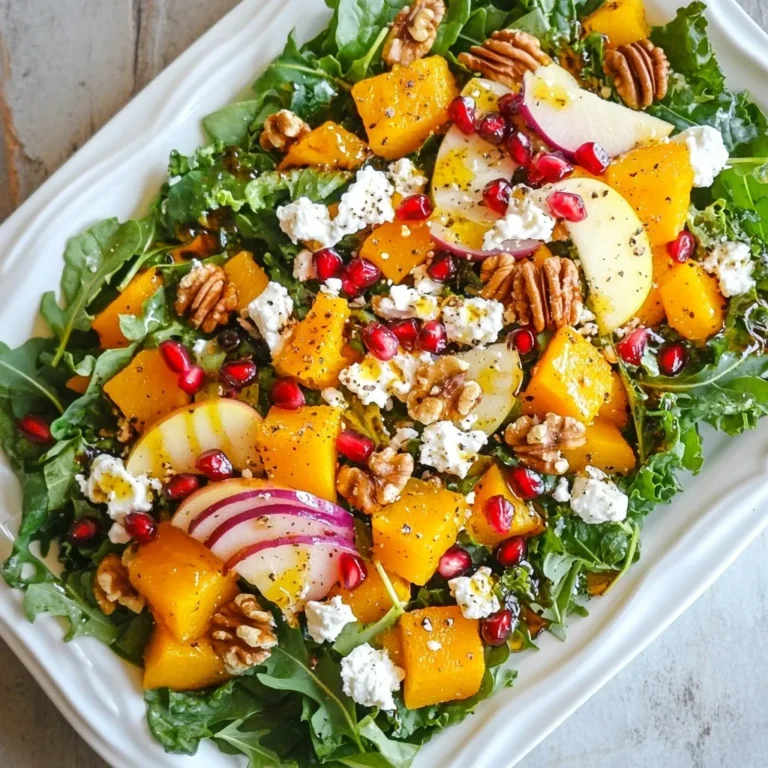 Für einen tollen Winter-Salat brauchte ich frische und bunte Zutaten. Hier sind die Hauptzutaten: - 2 Tassen gemischte Blattsalate (Spinat, Rucola und Grünkohl) - 1 Tasse Granatapfelkerne - 1 Apfel, dünn geschnitten (idealerweise Granny Smith) - 1/2 Tasse gerösteter, gewürfelter Butternut-Kürbis - 1/4 Tasse zerbröckelter Feta-Käse - 1/4 Tasse gehackte Walnüsse, geröstet - 1/4 Tasse rote Zwiebel, dünn geschnitten Jede Zutat bringt ihren eigenen Geschmack und Textur mit. Die Granatapfelkerne sorgen für einen fruchtigen Crunch. Der Butternut-Kürbis liefert Wärme und Süße. Die Gewürze und Öle sind wichtig, um den Salat zu verfeinern. Ich benutze: - 2 Esslöffel Olivenöl - 1 Esslöffel Balsamico-Essig - Salz und Pfeffer nach Geschmack Das Olivenöl macht den Salat reichhaltig. Der Balsamico-Essig bringt eine angenehme Säure. Salz und Pfeffer runden den Geschmack ab. Frische Zutaten sind der Schlüssel zu einem großartigen Salat. Achte auf diese Tipps: - Wähle Blattsalate, die knackig und grün sind. - Granatäpfel sollten schwer und prall sein. - Äpfel sollten fest und ohne Druckstellen sein. - Der Butternut-Kürbis sollte glatt und ohne Flecken sein. Frische Zutaten geben dem Salat mehr Geschmack und Nährstoffe. Sie machen jedes Essen besonders. {{ingredient_image_2}} Heizen Sie Ihren Ofen auf 200 °C vor. Nehmen Sie den gewürfelten Butternut-Kürbis und geben Sie ihn in eine Schüssel. Fügen Sie einen Spritzer Olivenöl, Salz und Pfeffer hinzu. Mischen Sie alles gut, bis der Kürbis gleichmäßig beschichtet ist. Verteilen Sie die Kürbiswürfel auf einem Backblech. Rösten Sie sie für 20-25 Minuten. Wenden Sie die Stücke zur Hälfte der Garzeit. Lassen Sie den Kürbis danach etwas abkühlen. Nehmen Sie eine große Schüssel für den Salat. Geben Sie die gemischten Blattsalate hinein. Fügen Sie die Granatapfelkerne und die dünn geschnittenen Äpfel hinzu. Geben Sie den gerösteten Kürbis dazu. Streuen Sie den zerbröckelten Feta, die gerösteten Walnüsse und die rote Zwiebel darüber. Mischen Sie alles vorsichtig, damit die Zutaten nicht zerdrückt werden. In einer kleinen Schüssel verrühren Sie das restliche Olivenöl und den Balsamico-Essig. Fügen Sie Salz und Pfeffer nach Geschmack hinzu. Rühren Sie gründlich, bis alles gut vermischt ist. Das Dressing sollte eine glatte Konsistenz haben. Gießen Sie das Dressing über den Salat. Wenden Sie alles vorsichtig, damit jede Zutat gut mit dem Dressing überzogen wird. Probieren Sie den Salat. Passen Sie die Würze an, falls nötig. Servieren Sie den Salat auf einer großen Platte. Bestreuen Sie ihn mit zusätzlichen Granatapfelkernen und Feta für einen festlichen Look. Um den perfekten Kürbis zu rösten, wähle frischen Butternut-Kürbis. Schneide ihn in gleichmäßige Würfel. Das sorgt für eine gleichmäßige Röstung. Mische die Kürbiswürfel mit Olivenöl, Salz und Pfeffer. Lege sie auf ein Backblech und röste sie bei 200 °C. Wende die Stücke nach der Hälfte der Zeit. So bleiben sie zart und goldbraun. Für das Dressing kannst du kreativ sein. Du kannst Honig oder Senf hinzufügen. Diese Zutaten geben dem Dressing eine süße oder würzige Note. Probiere auch verschiedene Essigsorten aus. Apfelessig oder Weißweinessig sind gute Alternativen. Wenn du Nüsse magst, füge gemahlene Mandeln oder Pistazien hinzu. Diese bringen mehr Textur und Geschmack. Ein häufiger Fehler ist, den Kürbis zu dick zu schneiden. Das macht ihn matschig. Achte darauf, die Stücke gleichmäßig zu schneiden. Ein weiterer Fehler ist, das Dressing zu früh hinzuzufügen. Das macht den Salat schnell schlaff. Mische den Salat erst kurz vor dem Servieren. So bleibt er frisch und knackig. Wenn du diese Tipps beachtest, wird dein Winter-Salat immer lecker und ansprechend sein. Pro Tipps Kürbis perfekt rösten: Um sicherzustellen, dass der Butternut-Kürbis gleichmäßig röstet, schneiden Sie ihn in gleichmäßige Würfel und wenden Sie ihn während des Röstens einmal, damit alle Seiten schön gebräunt werden. Aromen kombinieren: Experimentieren Sie mit verschiedenen Nüssen oder Käsesorten, wie z. B. Ziegenkäse, um dem Salat eine neue Geschmacksdimension hinzuzufügen. Dressing im Voraus zubereiten: Bereiten Sie das Dressing einen Tag im Voraus vor und bewahren Sie es im Kühlschrank auf, um den Aromen Zeit zum Verschmelzen zu geben. Frische Zutaten verwenden: Achten Sie darauf, frische und saisonale Zutaten zu verwenden, um den besten Geschmack und die beste Textur in Ihrem Salat zu gewährleisten. {{image_4}} Um diesen Winter-Salat noch schmackhafter zu machen, können Sie einige zusätzliche Zutaten hinzufügen. Versuchen Sie, einige Scheiben Avocado hinzuzufügen. Avocado bringt eine cremige Textur. Für einen süßeren Geschmack, fügen Sie einige getrocknete Cranberries hinzu. Ihr fruchtiger Geschmack ergänzt den Granatapfel gut. Auch einige frische Kräuter, wie Minze oder Petersilie, bringen einen frischen Kick. Dieser Salat ist fast von Natur aus vegetarisch. Um ihn vegan zu machen, ersetzen Sie den Feta-Käse. Verwenden Sie stattdessen zerdrückte Cashewkerne oder einen veganen Käse. Sie können auch Kichererbsen hinzufügen. Sie machen den Salat noch nahrhafter und geben eine tolle Textur. Diese Optionen machen den Salat für alle essbar. Im Frühling können Sie frische Erdbeeren und Rucola hinzufügen. Diese Früchte bringen eine süße Note in den Salat. Im Sommer probieren Sie Kirschen und frische Gurken. Im Herbst sind geröstete Äpfel und Walnüsse eine tolle Ergänzung. Diese saisonalen Zutaten helfen, den Salat frisch und spannend zu halten. Experimentieren Sie mit verschiedenen Kombinationen und finden Sie Ihre Lieblingsversion! Um den Winter-Salat frisch zu halten, lege ihn in einen luftdichten Behälter. Verwende immer frische Zutaten, damit der Salat länger hält. Halte den Salat kühl und fern von direkten Lichtquellen. Wenn du den Salat vorbereitest, aber nicht sofort isst, lagere ihn ohne Dressing. So bleibt der Salat knusprig und lecker. Das Dressing kannst du in einem separaten Behälter aufbewahren. Stelle sicher, dass der Behälter ebenfalls luftdicht ist. Bewahre es im Kühlschrank auf und schütze es vor Licht. Vor dem Servieren gut schütteln oder umrühren, um die Zutaten wieder zu vermischen. So bleibt der Geschmack frisch und intensiv. Der Salat kann bis zu zwei Tage im Kühlschrank aufbewahrt werden, wenn er richtig gelagert ist. Reste lassen sich gut als Beilage nutzen oder in Wraps füllen. Das Dressing sollte innerhalb von einer Woche verbraucht werden. Wenn du Reste hast, versuche, sie kreativ zu verwenden, um Lebensmittelverschwendung zu vermeiden. Dieser Winter-Salat hat etwa 250 Kalorien pro Portion. Die genauen Kalorien können variieren, je nach den Zutaten und der Menge. Der Salat enthält gesunde Fette aus Walnüssen und Olivenöl. Diese Fette sind gut für das Herz. Zudem bieten die Früchte und das Gemüse viele Vitamine. Ja, du kannst frische Granatäpfel verwenden. Frische Granatäpfel bringen einen tollen Geschmack. Sie fügen auch eine schöne Textur hinzu. Achte darauf, die Granatäpfel richtig zu entkernen. Das kann etwas knifflig sein. Es gibt viele Videos online, die dir zeigen, wie es geht. Du kannst den Salat bis zu drei Tage im Kühlschrank aufbewahren. Decke ihn gut ab, um die Frische zu erhalten. Der Salat wird nach ein paar Tagen jedoch weich. Das Dressing kann die Blätter durchweichen. Es ist besser, das Dressing separat aufzubewahren und erst vor dem Servieren hinzuzufügen. In diesem Artikel haben wir alles über den Winter-Salat erforscht. Wir haben die Hauptzutaten, Gewürze und Tipps zur Auswahl frischer Zutaten besprochen. Dann folgten die Schritt-für-Schritt-Anleitung und praktische Tipps, um häufige Fehler zu vermeiden. Zusätzlich haben wir Variationen und Aufbewahrungshinweise geteilt, um den Salat frisch zu halten. Denke daran, beim Rösten von Kürbis genau hinzusehen und kreativ mit Dressings zu sein. Mit diesen Tipps wird dein Winter-Salat immer ein Hit!