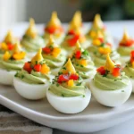 Um diese festlichen gefüllten Eier zu machen, brauchst du: - 6 große Eier - 3 Esslöffel Mayonnaise - 1 Teelöffel Dijon-Senf - 1 Teelöffel Zitronensaft - Salz und Pfeffer nach Geschmack - 1-2 Tropfen grünes Lebensmittelfarben - 1 kleine rote Paprika, gewürfelt (für dekorative Ornamente) - 1 kleine gelbe Paprika, gewürfelt (für dekorative Ornamente) - Frische Schnittlauch oder Petersilie (zum Garnieren) Die besten Eier sind frisch. Achte auf das Haltbarkeitsdatum. Wähle Eier mit einer sauberen Schale. Risse können das Kochen schwer machen. Wenn du die Eier in der Hand hältst, sollten sie schwer erscheinen. Das zeigt, dass sie frisch sind. Um die Weihnachtsbaum gefüllten Eier noch schöner zu machen, kannst du weitere Zutaten hinzufügen. Du kannst auch kleine Stücke von Oliven oder anderen bunten Paprika verwenden. Sie sehen toll aus und schmecken gut. Für mehr Frische, probiere Dill oder Schnittlauch. Sie geben einen feinen Geschmack. {{ingredient_image_2}} Um die Eier perfekt zu kochen, lege sie in einen Topf. Decke die Eier mit kaltem Wasser ab. Bringe das Wasser bei mittlerer Hitze zum Kochen. Wenn das Wasser kocht, decke den Topf ab. Nimm den Topf dann vom Herd. Lass die Eier für 12 Minuten ziehen. Diese Methode sorgt dafür, dass die Eier nicht überkochen. Nach 12 Minuten lege die Eier in eine Schüssel mit Eiswasser. Lass sie dort für 5-10 Minuten abkühlen. Dies macht das Schälen einfacher. Jetzt ist es Zeit, die Eier zu schälen. Mach das vorsichtig unter fließendem Wasser. Dies hilft, die Schalen ohne Beschädigung des Eiweißes zu entfernen. Nach dem Schälen schneide jedes Ei der Länge nach in zwei Hälften. Nimm die Eigelbe aus den Eiweißen und lege sie in eine Rührschüssel. Diese Schritte sind wichtig für die Füllung. Jetzt kommt der spaßige Teil! Füge die Mayonnaise, den Dijon-Senf, den Zitronensaft, Salz, Pfeffer und 1-2 Tropfen grüne Lebensmittelfarbe zu den Eigelben hinzu. Zerdrücke alles gut und vermische es, bis die Masse glatt ist. Um die Eier zu füllen, benutze einen Spritzbeutel oder einen Plastikbeutel mit abgeschnittenem Eck. Fülle die Eiweißhälften mit der grünen Mischung. Spritze die Füllung in einer spitz zulaufenden Form, die einem Weihnachtsbaum ähnelt. Dekoriere die gefüllten Eier mit gewürfelter roter und gelber Paprika. Das gibt den Bäumen einen festlichen Look. Streue auch etwas gehackten Schnittlauch oder Petersilie darüber. Lass die gefüllten Eier für mindestens 30 Minuten im Kühlschrank ruhen. So verbinden sich die Aromen besser. Um die perfekte Füllung für deine Weihnachtsbaum gefüllten Eier zu machen, verwende frische Zutaten. Die Kombination aus Mayonnaise, Dijon-Senf und Zitronensaft sorgt für einen tollen Geschmack. Achte darauf, die Eigelbe gut zu zerdrücken. So wird die Füllung schön cremig. Benutze einen Spritzbeutel, um die Füllung gleichmäßig in die Eiweißhälften zu spritzen. Füge ein paar Tropfen grüne Lebensmittelfarbe hinzu, um den Weihnachtsbaum-Look zu erzielen. Ein häufiger Fehler ist, die Eier nicht richtig zu kochen. Um das zu vermeiden, lasse die Eier nach dem Kochen 12 Minuten im heißen Wasser. Das macht sie einfach zu schälen. Ein weiterer Fehler ist, die Füllung zu grob zu machen. Stelle sicher, dass die Mischung glatt ist. Wenn du die Füllung nicht gut spritzen kannst, könnte der Spritzbeutel zu klein sein. Achte darauf, dass der Beutel stabil ist, um die Füllung gut zu halten. Die Präsentation ist wichtig! Platziere die gefüllten Eier auf einem schönen Teller. Verwende frische Kräuter wie Schnittlauch oder Petersilie, um die Eier zu garnieren. Die gewürfelte rote und gelbe Paprika sieht aus wie festliche Ornamente. Setze die Stücke an verschiedenen Stellen auf die Füllung. Dies gibt dem Ganzen einen lebhaften und festlichen Look. Ein paar essbare Sterne oder glitzernde Dekorationen können ebenfalls für mehr Spaß sorgen. Pro Tipps Frische Eier verwenden: Verwenden Sie die frischesten Eier, die Sie finden können, um die beste Textur und den besten Geschmack zu erzielen. Schalen leicht entfernen: Schalen lassen sich leichter entfernen, wenn Sie die Eier nach dem Kochen in Eiswasser tauchen, da dies den Dampf zwischen Schale und Eiweiß reduziert. Lebensmittelfarbe gut mischen: Achten Sie darauf, die grüne Lebensmittelfarbe gleichmäßig zu vermischen, damit die Füllung eine schöne einheitliche Farbe hat. Vorausplanen: Bereiten Sie die gefüllten Eier ein paar Stunden im Voraus zu und lassen Sie sie im Kühlschrank ruhen, damit sich die Aromen besser entfalten können. {{image_4}} Die Füllung für Weihnachtsbaum gefüllte Eier kann ganz leicht variiert werden. Du kannst zum Beispiel den Dijon-Senf durch scharfen Senf ersetzen. Das gibt einen anderen Geschmack. Anstelle von Mayonnaise könntest du griechischen Joghurt verwenden. So wird die Füllung leichter. Für einen würzigen Kick füge etwas scharfen Paprika oder Cayennepfeffer hinzu. Du kannst auch etwas geriebenen Käse einmischen, um die Füllung cremiger zu machen. Die Garnierung ist der Schlüssel zu einem festlichen Look. Anstelle von roter und gelber Paprika kannst du auch kleine Stücke von Gurke oder Oliven verwenden. Diese bringen frische Farben auf den Tisch. Für einen süßen Touch füge kleine Stücke von getrockneten Cranberries hinzu, die wie Weihnachtsbaumkugeln wirken. Du könntest auch essbare Glitzer verwenden, um ein funkelndes Aussehen zu erzielen. So werden deine gefüllten Eier zum echten Hingucker. Wenn du spezielle Diäten berücksichtigst, gibt es viele Optionen. Für eine vegane Variante kannst du die Eier durch Avocado ersetzen und die Füllung mit pürierter Avocado zubereiten. Das ist gesund und lecker. Wenn du glutenfrei kochen möchtest, achte darauf, dass alle Zutaten glutenfrei sind. Du kannst auch auf Milchprodukte verzichten, indem du pflanzliche Alternativen verwendest. So kannst du die Weihnachtsbaum gefüllten Eier für jeden Geschmack anpassen. Gefüllte Eier sind ein beliebter Snack. Um ihre Frische zu bewahren, sollten Sie sie richtig lagern. Legen Sie die gefüllten Eier in einen luftdichten Behälter. Trennen Sie die Schichten mit etwas Küchenpapier, um Druckstellen zu vermeiden. Dies hält sie frisch und schön. Im Kühlschrank bleiben die gefüllten Eier für etwa drei bis vier Tage haltbar. Achten Sie darauf, sie in der kältesten Zone des Kühlschranks zu lagern. Wenn Sie sie länger aufbewahren, können die Aromen schwächer werden. Frische ist wichtig für den besten Geschmack. Wenn Sie Zeit sparen möchten, können Sie die Eier einen Tag im Voraus vorbereiten. Kochen und schälen Sie die Eier am Vortag. Bereiten Sie die Füllung ebenfalls vor und lagern Sie sie getrennt in einem Behälter. Füllen Sie die Eier kurz vor dem Servieren, um die beste Textur zu erhalten. Dies macht das Servieren am Feiertag viel einfacher. Sie können die Weihnachtsbaum gefüllten Eier bis zu zwei Tage im Voraus zubereiten. Lagern Sie sie einfach im Kühlschrank. So bleiben sie frisch und lecker. Achten Sie darauf, sie gut abzudecken, damit sie nicht austrocknen. Vor dem Servieren können Sie sie nach Belieben dekorieren. Es ist nicht empfehlenswert, die Füllung einzufrieren. Die Textur der Eier wird nach dem Auftauen nicht gut. Stattdessen bereiten Sie die Füllung frisch vor. So bleibt sie cremig und schmackhaft. Wenn Sie die Füllung aufbewahren müssen, lagern Sie sie im Kühlschrank in einem luftdichten Behälter. Sie bleibt dort etwa einen Tag lang frisch. Weihnachtsbaum gefüllte Eier schmecken großartig mit verschiedenen Beilagen. Hier sind einige Vorschläge: - Gemischter Salat: Eine bunte Mischung aus frischem Gemüse. - Knäckebrot oder Cracker: Diese geben einen schönen Crunch. - Aufschnitt: Wurst oder Käse passen gut als Ergänzung. - Obst: Trauben oder Apfelscheiben bieten einen süßen Kontrast. Diese Beilagen machen Ihr Festessen noch festlicher und schmackhafter! Zusammenfassend haben wir die Zutaten, die Zubereitung und viele Tipps für Weihnachtsbaum gefüllte Eier behandelt. Die richtigen Eier und Füllungen machen den Unterschied. Vermeide häufige Fehler, um das beste Ergebnis zu erzielen. Experimentiere mit Variationen, um jedem Geschmack gerecht zu werden. Schließlich sind die Lagerungshinweise wichtig, damit deine Eier frisch bleiben. Nutze diese Tipps, um dein Festessen zu bereichern und Freude zu teilen. Du wirst sehen, wie lecker und festlich gefüllte Eier sein können!