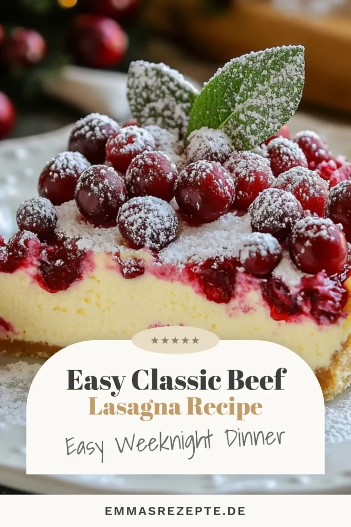 Entdecken Sie dieses köstliche Weihnachtsgebäck Rezept: unseren Weihnachtlicher Käsekuchen mit Cranberries! Dieses festliche Dessertideen kombiniert cremigen Frischkäse mit saftigen Cranberries und verleiht Ihrer Weihnachtsfeier einen besonderen Glanz. Probieren Sie unser Cranberry Käsekuchen Rezept und beeindrucken Sie Familie und Freunde. Speichern Sie diese himmlische Idee für Ihren nächsten Anlass! #WeihnachtlicherKäsekuchen #CranberryKäsekuchenRezept #FestlicheDessertideen #WeihnachtsgebäckRezept