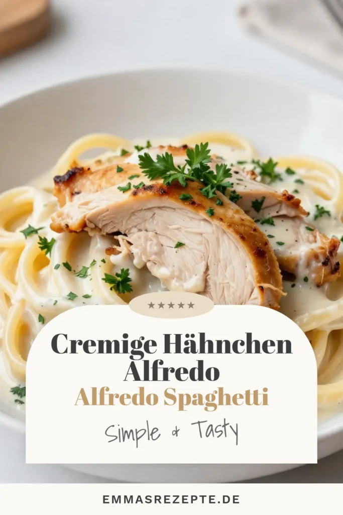 Entdecke unser Rezept für cremige Hähnchen Alfredo Spaghetti, das deine Woche erhellen wird! Diese einfache Alfredo Sauce verwandelt Spaghetti in ein köstliches und schnelles Nudelgericht, perfekt für die ganze Familie. Mit zartem Hähnchen und frischem Parmesan ist dieses italienische Pasta Rezept ein echter Hit. Probiere es aus und genieße den Geschmack Italiens zuhause! Teile und speichere dieses Rezept jetzt! #HähnchenAlfredo #PastaLiebhaber #Kochinspiration #SchnelleRezepte