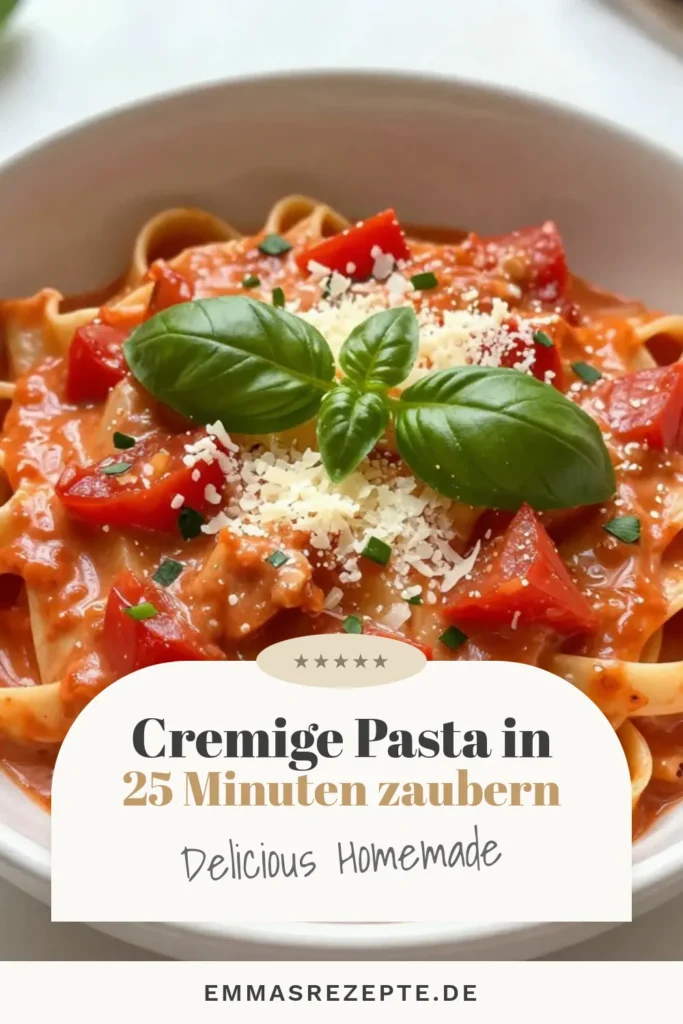 Bereite dir diese cremige Tomaten-Basilikum-Pasta zu und genieße ein köstliches Ein-Topf Pasta Rezept! Ideal für schnelle Pasta Gerichte, die während der Woche zubereitet werden können. Dieses Rezept ist auch perfekt für vegane Pasta mit Kokosmilch. Lass dich von den Aromen italienischer Pasta Rezepte verzaubern und teile es mit Freunden! Jetzt ausprobieren und speichern! #PastaLiebhaber #SchnelleRezepte #EintopfGerichte #VeganeKüche