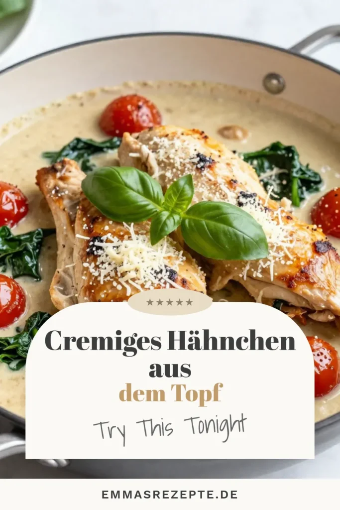 Entdecken Sie unser cremiges Tuscanisches Hähnchen, das perfekte One-Pot Hähnchengericht, das einfach zuzubereiten ist! Dieses Hähnchenbrustfilet Rezept vereint zarte Hähnchenbrust mit einer köstlichen Sahnesauce, Babyspinat und Kirschtomaten. Genießen Sie einfache Pasta mit Hähnchen für ein italienisches Hähnchen Rezept, das jeder lieben wird! Probieren Sie es aus und speichern Sie das Rezept! #TuscanHähnchen #OnePotRezept #ItalienischeKüche #Hähnchenliebe