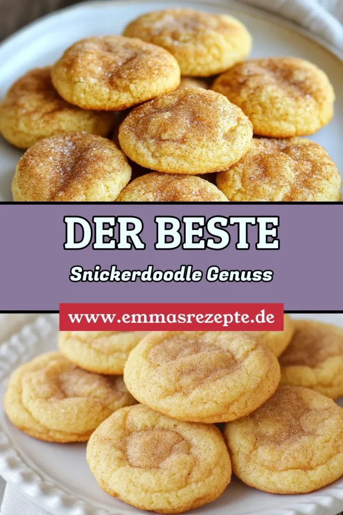 Entdecken Sie unser köstliches Snickerdoodle Rezept für weiche Kekse, die perfekt für jeden Anlass sind! Diese amerikanischen Plätzchen sind in nur einer Stunde gebacken und mit einer leckeren Zimt-Zucker Mischung überzogen. Ideal zum Teilen oder einfach zum Genuss. Genießen Sie das süße Aroma frisch gebackener Kekse und überraschen Sie Ihre Familie mit dieser einfachen Kekse backen Anleitung. Speichern Sie das Rezept für Ihren nächsten Backtag! #Snickerdoodle #Kekse #Backen #ZimtZuckerMischung
