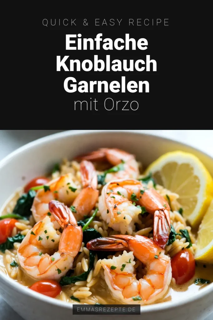 Entdecken Sie das Rezept für köstliche Knoblauch-Butter-Garnelen mit Orzo – ein einfaches One-Pot Gericht, das in nur 30 Minuten zubereitet ist! Saftige Garnelen mit Spinat treffen auf perfekte Orzo-Nudeln, und die Aromen von Knoblauch und Butter machen es unwiderstehlich. Ideal für schnelle Pasta Rezepte, die die ganze Familie lieben wird. Speichern Sie es jetzt und genießen Sie diese Geschmacksexplosion! #KnoblauchButterGarnelen #OrzoRezept #OnePotGerichte #SchnellePastaRezepte