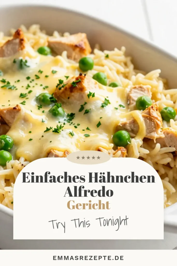 Entdecken Sie unser einfaches Dump-and-Bake Hähnchen Alfredo Rezept für einen köstlichen Auflauf mit Reis. Dieses Hähnchen Alfredo Rezept kombiniert würzige Hähnchenbrust und cremige Alfredo-Sauce zu einem schnellen und leckeren Gericht. Perfekt für Familienessen! Bereiten Sie Ihr Abendessen in nur einer Stunde zu und sparen Sie Zeit. Holen Sie sich das Rezept jetzt und probieren Sie es aus! #HähnchenAlfredo #AuflaufMitReis #AlfredoSauceRezept #einfachesHähnchenRezept