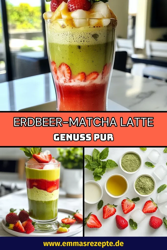 Genießen Sie diesen köstlichen Erdbeer-Matcha-Eis Latte, perfekt für heiße Sommertage! Dieses vegane Eis ist eine wunderbare Mischung aus frischen Erdbeeren und cremigem Matcha und ist einfach zuzubereiten. Probieren Sie diese erfrischenden Sommergetränke und zaubern Sie ein geschmackvolles Erlebnis mit unseren Matcha-Rezepten! Speichern Sie dieses Rezept für Ihre nächste Genusszeit! #ErdbeerMatchaEisLatte #veganesEis #ErdbeerRezepte #MatchaRezepte