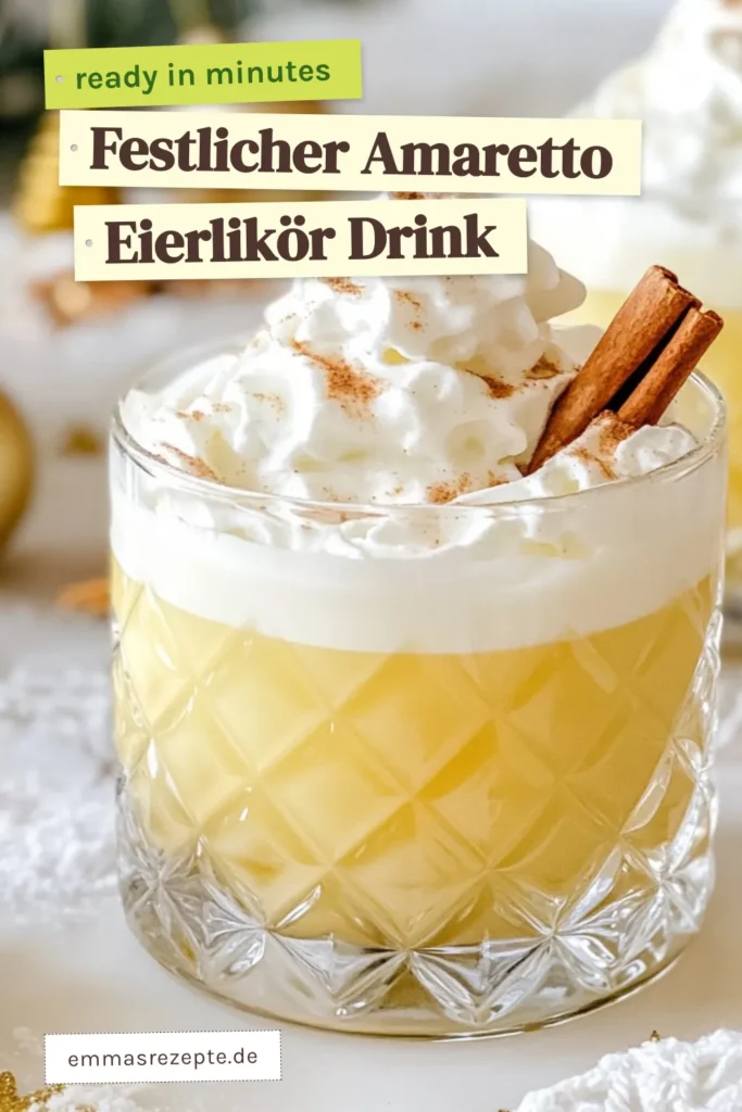 Entdecken Sie unser köstliches Amaretto Eierlikör Rezept für ein festliches Getränk mit Eierlikör, ideal für die Feiertage! Dieses einfach zuzubereitende Eggnog Spritz Rezept kombiniert den cremigen Geschmack von Eierlikör mit spritzigem Club Soda und einem Hauch von Mandelsirup. Perfekt für Ihre Weihnachtsfeier oder als alkoholfreie Eierlikör Idee, die jeden begeistert. Teilen Sie diesen Drink mit Freunden und genießen Sie die festliche Stimmung! #Amaretto #Eierlikör #FestlicheGetränke #CocktailsWeihnachten