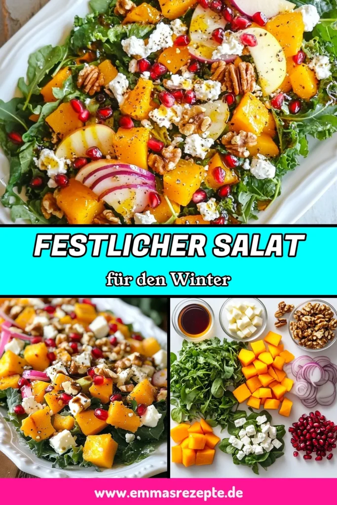 Entdecke unseren festlichen Wintersalat mit Granatapfel, der perfekt für die Winterzeit ist! Dieses Granatapfel Salat Rezept vereint gesunde Salate für den Winter mit Butternut Kürbis Salat, Feta und Walnüssen. Ideal für jedes festliche Dinner oder als besonderer Leckerbissen. Bereite diesen köstlichen Salat schnell zu und beeindrucke deine Gäste. Speichere jetzt das Rezept für deinen nächsten Anlass! #Wintersalat #Granatapfel #GesundeRezepte #FestlicheKüche