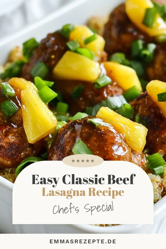 Entdecke das köstliche zesty Fleischbällchen Rezept für Ananas Fleischbällchen, das deine Geschmacksknospen verzaubern wird! Dieses Rinderhackfleisch Rezept mit einer leckeren süß-sauren Sauce und frischen Ananasstücken ist perfekt für ein gesundes Familienessen. Probiere jetzt die gesunden Fleischbällchen mit Ananas und bringe frischen Wind in deine Küche! Klicke auf den Pin für das vollständige Rezept! #AnanasFleischbällchen #leckereRezepte #GesundeEssen #Fleischbällchen