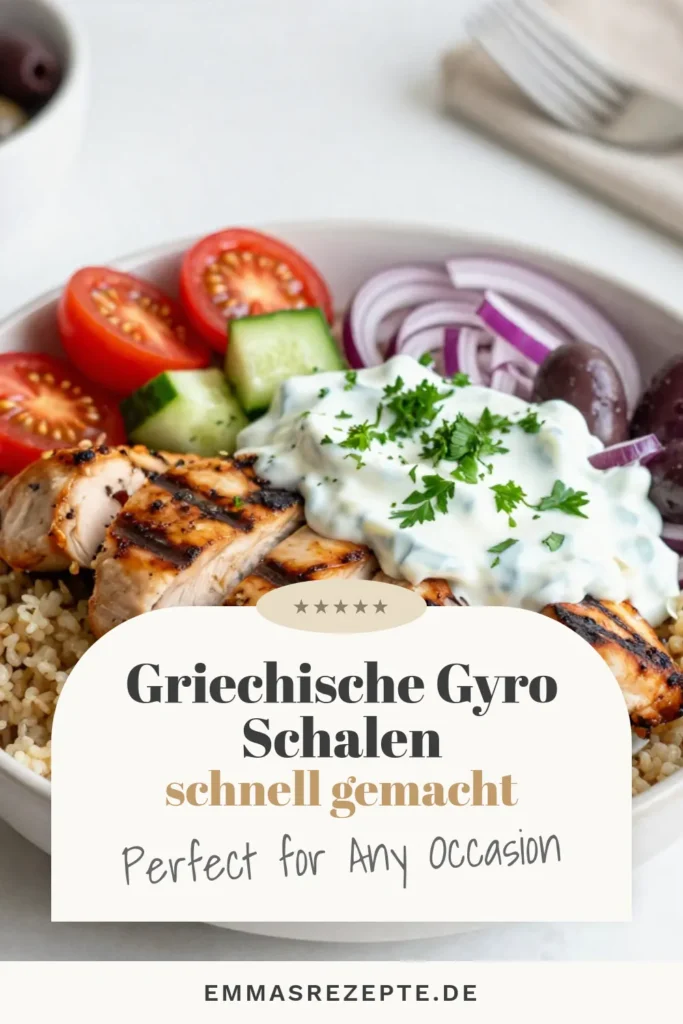 Entdecke die köstlichen Griechischen Hühnchen Gyro Schalen, perfekt für gesunde Mahlzeiten! Lerne, wie man Hähnchenschenkel marinieren für den vollen Geschmack und genieße ein einfaches Tzatziki Sauce Rezept, um das Gericht zu verfeinern. Diese gesunden Quinoa Rezepte bieten eine großartige Basis und sind ein ideales Grillrezept für Hühnchen. Probiere es aus und lass dich inspirieren! #GriechischeHühnchen #Tzatziki #QuinoaRezepte #Grillrezepte