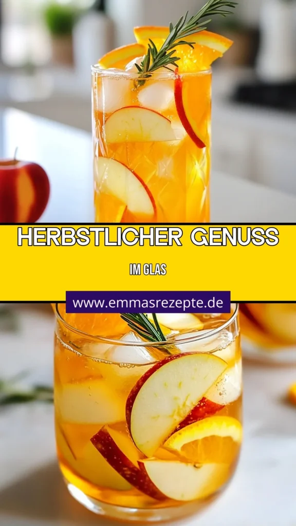 Genießen Sie diesen herbstlichen Drink mit unserem einzigartigen Aperol Spritz Rezept! Ideal für entspannte Abende, verwöhnen Sie sich mit einem erfrischenden alkoholfreien Aperol Spritz, der sprudelnden Apfelwein Cocktails und dem aromatischen Hauch von Rosmarin Garnierung. Perfekt für jeden Anlass! Speichern Sie das Rezept für Ihr nächstes Treffen und bringen Sie etwas Herbstfeeling in Ihre Gläser! #AperolSpritzRezept #HerbstlicherDrink #AlkoholfreierAperolSpritz #ApfelweinCocktails