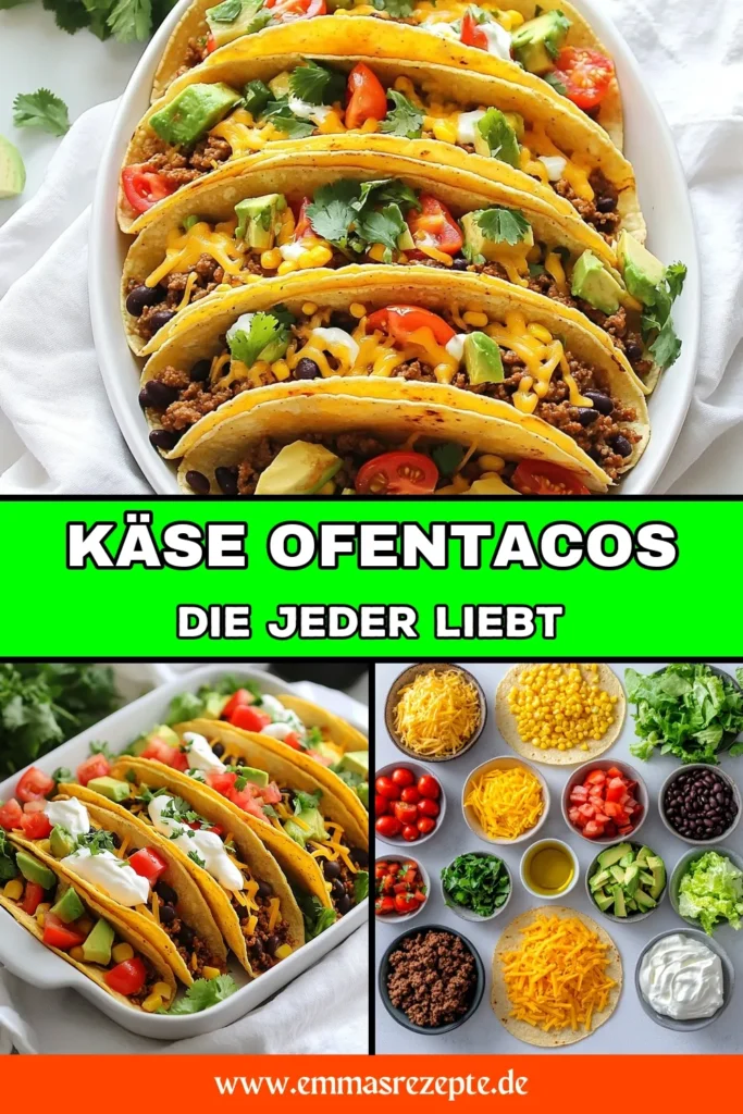 Lust auf ein schnelles und köstliches Ofentacos Rezept? Diese Käsegefüllten Tacos sind das perfekte Gericht für die mexikanische Küche. Mit leckerem Hackfleisch, schwarzem Bohnen und einer aromatischen Taco-Gewürzmischung sind sie einfach zuzubereiten. Genießen Sie die Kombination von geschmolzenem Cheddar-Käse und frischen Zutaten. Probieren Sie dieses schnelle Taco Rezept aus und teilen Sie die Freude! #Ofentacos #TacoRezept #MexikanischeKüche #SchnelleRezepte
