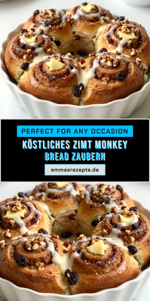 Entdecken Sie das ultimative süße Frühstücksgebäck mit unserem einfachen Monkey Bread Rezept! Dieses Zimtschnecken Monkey Bread vereint die sättigende Güte von Zimtschnecken und einer köstlichen Gugelhupf-Form. Mit Pekannüssen und Rosinen wird jede Portion unwiderstehlich. Perfekt für Familienbrunch oder besondere Anlässe. Probieren Sie es aus und teilen Sie Ihre Ergebnisse! #ZimtschneckenMonkeyBread #einfachesMonkeyBreadRezept #süßesFrühstücksgebäck #GugelhupfMitZimt